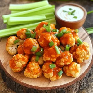 - Cauliflower florets: Start with one medium cauliflower head. Cut it into bite-sized pieces. This gives you the perfect base for your wings. - Flour options: You can use either one cup of all-purpose flour or chickpea flour. Chickpea flour adds a nice flavor and makes it gluten-free. - Non-dairy milk options: Use one cup of almond milk or any non-dairy milk you prefer. This helps create a smooth batter that sticks well. - Spices and seasonings: I like to add one teaspoon each of garlic powder and onion powder for flavor. Also, add one teaspoon of smoked paprika, half a teaspoon of salt, and a quarter teaspoon of ground black pepper. - Buffalo sauce details: You’ll need one cup of buffalo sauce. You can use store-bought or make your own. The sauce gives the wings that spicy kick everyone loves. - Olive oil inclusion: Finally, add two tablespoons of extra virgin olive oil. This helps the buffalo sauce stick to the wings and adds richness. These ingredients combine to create crispy, flavorful Buffalo Cauliflower Wings. You can find the complete list and step-by-step guide in the Full Recipe. 1. Preheat and Prepare the Baking Sheet Start by preheating your oven to 450°F (230°C). This temperature helps the wings become crispy. Line a large baking sheet with parchment paper. This makes cleaning easy. 2. Mixing Dry Ingredients In a big bowl, mix together the flour, garlic powder, onion powder, smoked paprika, salt, and black pepper. This blend gives flavor to the flour coating. 3. Creating the Batter Slowly pour in the almond milk while whisking the dry mix. Keep mixing until the batter is smooth. You want it to be free of lumps. 4. Coating the Cauliflower Take each cauliflower floret and dip it in the batter. Make sure to coat it well. Let any extra batter drip off before placing them on the baking sheet. 1. Roasting the Cauliflower Wings Put the baking sheet in the oven. Roast the cauliflower wings for 25-30 minutes. Flip them halfway to ensure they cook evenly. This helps create a nice, golden brown color. 2. Preparing Buffalo Sauce While the wings roast, mix the buffalo sauce with olive oil in a small bowl. If you want, you can warm it slightly to help it blend better. 3. Final Baking for Crispiness After roasting, take the wings out of the oven. Toss them in the buffalo sauce until fully coated. Then, return them to the baking sheet and bake for another 10 minutes. This step adds extra crispiness. - Presentation Tips Serve the buffalo cauliflower wings on a bright platter. Add fresh celery sticks and a bowl of creamy ranch or tangy blue cheese dressing. For a nice touch, sprinkle chopped green onions or fresh cilantro on top. - Ideal Accompaniments Pair these wings with your favorite dipping sauces and crunchy veggies. They make a great appetizer or snack for any party or game day. To get the best buffalo cauliflower wings, follow these cooking tips: - Optimal baking temperature & timing: Set your oven to 450°F (230°C). This high heat helps the wings turn crispy. Bake for 25-30 minutes. Flip them halfway through. - Ensuring maximum crispiness: Make sure to coat the cauliflower well. Let excess batter drip off. Space the florets out on the baking sheet. This helps them cook evenly and get crispy. If you have dietary needs, here are some easy swaps: - Gluten-free options: Use chickpea flour instead of all-purpose flour. It works great for the batter. - Dairy-free alternatives: Almond milk is a good choice. You can also use oat milk or any plant-based milk you like. Boost the taste of your buffalo cauliflower wings with these ideas: - Additional spices to consider: Try adding cayenne pepper for a kick. Smoked paprika adds depth. You can also use a pinch of cumin for a warm flavor. - Homemade buffalo sauce options: Make your own buffalo sauce by mixing hot sauce with melted vegan butter. This gives you control over the heat and flavor. You can use your favorite hot sauce for a unique twist. For the full recipe, check out the detailed instructions to create these wings! {{image_4}} You can enjoy buffalo cauliflower wings in various ways. The main debate is baked versus fried. Baked wings are great for a healthier option. They are crispy yet light. Fried wings offer a richer taste and crunch. Consider your preference when choosing how to cook them. Next, you can use different seasoning blends. A classic mix includes garlic powder and smoked paprika. You can also try adding cayenne pepper for heat or Italian herbs for a twist. Experiment with flavors to find your favorite combination. While buffalo sauce is the star, you can switch things up. A BBQ sauce variation gives a sweet and tangy flavor. Just toss the baked wings in your favorite BBQ sauce after cooking. Another tasty option is garlic parmesan. Simply mix melted butter, garlic, and grated parmesan cheese. Toss the wings in this mix for a creamy, savory treat. Both options provide a fun way to enjoy this dish. Get creative with your dipping sauces! Ranch or blue cheese are classic choices, but don’t stop there. Try a spicy aioli or a creamy avocado dip for a fresh twist. Pair your wings with side dishes for a complete meal. Celery sticks and carrot sticks add crunch and freshness. For something heartier, serve with a side of sweet potato fries. These pairings enhance the flavors and make your meal more exciting. For a full recipe, check out the details above to create your own buffalo cauliflower wings! After enjoying your buffalo cauliflower wings, let them cool down. Place the wings in airtight containers. This will keep them fresh for up to four days. If you have a lot of leftovers, separate them into smaller portions. This makes it easy to grab just what you need. To heat leftovers, use the oven for the best result. Preheat it to 350°F (175°C). Spread the wings on a baking sheet. Bake for about 10-15 minutes until they are warm and crisp again. You can use a microwave but expect them to lose some crispiness. If you must, place a paper towel under the wings to absorb moisture. You can freeze buffalo cauliflower wings for longer storage. Arrange the wings in a single layer on a baking sheet. Freeze them for about an hour until they are firm. Then, transfer them to a freezer-safe bag or container. They can stay good for up to three months. When ready to eat, thaw them in the fridge overnight. Reheat them in the oven to bring back their crispy texture. Buffalo cauliflower wings are a tasty and popular snack. They are made from cauliflower florets, coated in a flavorful batter, and tossed in spicy buffalo sauce. This dish is a great plant-based alternative to chicken wings. Many people enjoy them during game days or as a fun appetizer. The spicy and tangy sauce gives them a bold flavor. Plus, they are perfect for sharing at parties. To achieve crispy buffalo cauliflower wings, follow these tips: - Use a high oven temperature, like 450°F (230°C). - Coat the florets in batter well, ensuring even coverage. - Flip the wings halfway through baking for even crisping. - Bake them in a single layer, avoiding overcrowding. - Toss them in sauce after the first bake and bake again for a crispy finish. Buffalo cauliflower wings can be a healthier choice compared to traditional wings. They are low in calories and high in fiber. Cauliflower is packed with vitamins and minerals. Using non-dairy milk and chickpea flour can also make them friendly for certain diets. However, the buffalo sauce can add sodium, so check the label if you're watching your intake. Many restaurants and bars serve buffalo cauliflower wings as a vegetarian option. You can often find them on the appetizer menu. Local pizzerias and pub-style eateries may also offer them. For takeout, check popular food delivery apps for options near you. Yes, you can prepare buffalo cauliflower wings in advance. You can make the batter and coat the florets earlier in the day. Just store them in the fridge until you're ready to bake. If you want to store cooked wings, keep them in an airtight container in the fridge. When ready to serve, just reheat them in the oven to restore crispiness. For the full recipe, check the recipe section. This guide on buffalo cauliflower wings covers everything you need. From key ingredients to cooking methods, you now know how to create a delicious dish. Remember to play with flavors and spices to make it your own. Whether you dip, drizzle, or enjoy it plain, these wings offer fun and tasty options. Store your leftovers right, and you can enjoy them later too. Now, it’s time to get cooking and impress everyone with your buffalo cauliflower wings!