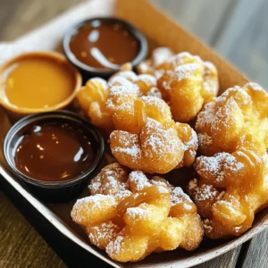 - 1 cup all-purpose flour - 1 tablespoon granulated sugar - ½ teaspoon baking powder - ¼ teaspoon fine salt - 1 large egg - 1 cup whole milk - 1 teaspoon pure vanilla extract - ½ teaspoon ground cinnamon (optional) - Vegetable oil, for frying - Powdered sugar, for dusting Funnel cake bites are simple and fun to make. You need basic pantry items. The all-purpose flour gives these treats their structure. Granulated sugar adds a touch of sweetness. Baking powder helps them puff up, while salt enhances the flavors. The egg binds everything together and adds richness. Milk makes the batter smooth and creamy. Vanilla extract brings a fragrant note. Cinnamon is optional but adds warmth and spice. You will also need vegetable oil for frying. The oil must be hot for a crispy outside. Powdered sugar is the final touch, giving a sweet finish. - Various flavorings (e.g., lemon zest, almond extract) - Toppings (e.g., chocolate sauce, fruit, sprinkles) Feel free to get creative! You can add lemon zest for a bright flavor. Almond extract gives a nice twist as well. For toppings, chocolate sauce is always a favorite. Fresh fruit or colorful sprinkles can make them look fun and festive. - Mixing bowls - Whisk or electric mixer - Deep skillet or frying pot - Kitchen thermometer - Piping bag or squeeze bottle Gather your tools before you start. Mixing bowls are essential for blending your ingredients. A whisk or electric mixer will help make your batter smooth. A deep skillet or frying pot is needed for frying. Use a kitchen thermometer to check the oil's temperature. Lastly, a piping bag or squeeze bottle lets you shape the batter easily. For the full recipe, check the section above. Enjoy making these delicious funnel cake bites! 1. Start with a medium bowl. Whisk together: - 1 cup all-purpose flour - 1 tablespoon granulated sugar - ½ teaspoon baking powder - ¼ teaspoon fine salt - ½ teaspoon ground cinnamon (if you like) 2. In a second bowl, beat 1 large egg until fluffy. Then add: - 1 cup whole milk - 1 teaspoon pure vanilla extract Whisk until smooth and well mixed. 3. Slowly pour the wet mix into the dry mix. Stir gently until smooth, but don’t over-mix. This keeps the bites light and fluffy. 1. Heat about 2 inches of vegetable oil in a deep skillet or pot. Aim for 350°F (175°C). A kitchen thermometer works best for this. 2. Once the oil is hot, fill a piping bag or squeeze bottle with the batter. No piping bag? Use a plastic sandwich bag with one corner cut off. 3. Squeeze the batter into the hot oil. Form spiral shapes or small circles about 2-3 inches wide. Fry them for 2-3 minutes on each side. Look for a golden brown color. 1. Use a slotted spoon to take the funnel cake bites out of the oil. Place them on a plate lined with paper towels to soak up extra oil. 2. While they are still warm, dust them with powdered sugar. This sweet finish makes them irresistible. Now you're ready to enjoy these delicious bites! Don't forget to check out the Full Recipe for more details. - Over-mixing the batter: Mixing too much makes the bites tough. Stir gently until just combined. - Incorrect oil temperature: If the oil is too cold, the bites will soak up oil. If too hot, they burn. Use a thermometer to keep it at 350°F (175°C). - Frying time and temperature tips: Fry the bites for 2-3 minutes on each side. Look for a golden brown color. - Techniques for shaping the bites: Use a piping bag or squeeze bottle. Squeeze the batter into the hot oil in spiral shapes or small circles. This creates a fun texture. - Plating ideas: Serve the funnel cake bites in a cute cone or on a fun paper tray. - Pairing with beverages or dips: Try pairing them with chocolate sauce or caramel for a sweet touch. They also taste great with a cold glass of milk or a warm cup of hot cocoa. For the full recipe, check out the steps outlined above. Enjoy making these sweet treats! {{image_4}} You can make funnel cake bites even more fun! One great option is chocolate funnel cake bites. Just add cocoa powder to the dry mix. You will get a rich, sweet flavor. Another fun idea is to try seasonal flavors. For example, pumpkin spice is perfect for fall. Just mix in pumpkin puree and warm spices. You can also use nutmeg and ginger for a cozy taste. If you need a gluten-free version, use almond or coconut flour instead of regular flour. This will keep the bites light and crispy. To make them vegan, swap the egg for a flaxseed mixture. Mix one tablespoon of ground flaxseed with three tablespoons of water and let it sit. You can also use almond or soy milk in place of whole milk. These changes keep the taste great! Funnel cake bites can fit any theme. For a carnival feel, top them with whipped cream, fruit, or colorful sprinkles. You can even drizzle chocolate sauce or caramel over the top. For a twist, try adding flavors from different cultures. Think about using matcha for a Japanese spin or cinnamon for a Mexican flair. The ideas are endless, and each bite can tell a story. To store leftover funnel cake bites, let them cool completely. Place them in an airtight container. This helps keep them fresh. They last in the fridge for up to three days. If you want to keep them longer, consider freezing. When reheating, aim to keep the bites crisp. The best method is to use an oven. Preheat the oven to 350°F (175°C). Place the bites on a baking sheet. Heat them for about 5-7 minutes. This method keeps them from getting soggy. You can also use an air fryer for a quick option. Just a few minutes at 350°F will do the trick. To freeze funnel cake bites, first let them cool completely. Place them in a single layer on a baking sheet. Freeze them for about an hour. Once frozen, transfer them to a freezer bag. Remove as much air as possible to prevent freezer burn. They can stay frozen for up to three months. When ready to eat, thaw them in the fridge overnight. Reheat them in the oven or air fryer for the best taste. Funnel cake bites are small, deep-fried treats. They come from the classic funnel cake, often found at fairs. This dish features a simple batter made of flour, sugar, and milk. You pipe the batter into hot oil in fun shapes. The result is a crispy outside and soft inside, perfect for sharing. They are often dusted with powdered sugar, adding sweetness. This delightful treat captures the joy of carnival food in each bite. You can find funnel cake bites at local fairs and carnivals. Many food trucks also serve them during events. Some restaurants offer them as a dessert option. They are a popular item at amusement parks too. If you want them fresh, check these places for the best experience. Yes, you can make funnel cake bites ahead of time. Prepare the batter and store it in the fridge for a day. This helps keep it fresh. You can also fry them and let them cool. Store fried bites in an airtight container for a few hours. Just remember, they taste best fresh and warm. To check if the oil is hot enough, use a kitchen thermometer. The oil should reach 350°F (175°C). If you don’t have a thermometer, drop a small bit of batter into the oil. If it sizzles and rises, the oil is ready. This ensures your funnel cake bites fry evenly and become golden brown. Funnel cake bites pair well with many dipping sauces. Try rich chocolate sauce for a sweet treat. Caramel sauce adds a lovely flavor too. You could also use berry sauces for a fruity touch. Whipped cream is another great option for extra sweetness. Funnel cake bites are easy and fun to make. You blend simple ingredients and use basic tools. The tips shared can help you avoid mistakes and achieve crispness. Add your own twist with flavor variations and toppings. Whether you enjoy them plain or loaded with goodies, these bites shine. With practice, you’ll impress yourself and everyone else. Get started on this tasty treat, and enjoy every crispy, sweet bite.