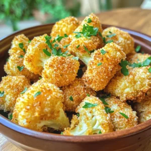 - 1 large head of cauliflower - 1/2 cup all-purpose flour - 1/2 cup milk (or plant-based alternative) - 1 teaspoon garlic powder - 1 teaspoon paprika - 1/2 teaspoon sea salt - 1/4 teaspoon freshly ground black pepper - Fresh parsley, chopped To make Air Fryer Cauliflower, you need some key ingredients. Start with a large head of cauliflower. Cut it into bite-sized florets. This makes it easy to eat and helps it cook evenly. You also need flour and milk. The flour gives a nice coating, while the milk helps the batter stick. Next, let’s talk about seasonings. Garlic powder adds great flavor. Paprika gives it a nice color and a bit of heat. Sea salt enhances all the flavors. Black pepper adds a touch of warmth. These seasonings make your cauliflower bites taste amazing. Want to make it look good? Use fresh parsley as a garnish. It adds color and a fresh taste. For the full recipe, visit the detailed guide. You’ll find all the steps to create this tasty dish. - Preheat the air fryer to 400°F (200°C). - In a large mixing bowl, whisk together the flour, garlic powder, paprika, sea salt, and black pepper thoroughly. - Gradually pour the milk into the flour mixture. Whisk until smooth. It should look like pancake batter. - Transfer the breadcrumbs to a separate shallow bowl for easy coating. - Take each cauliflower floret and dip it in the batter. Let any extra drip off. Then, coat it in the breadcrumbs. Press lightly to make sure they stick. - Arrange the coated florets in the air fryer basket. Make sure they do not touch each other. - Drizzle a tablespoon of olive oil over the florets for extra flavor. - Air fry the florets for 12-15 minutes. Shake the basket halfway through to help them cook evenly. - After cooking, carefully remove the cauliflower bites. Let them cool for a couple of minutes before serving. Enjoy your crispy bites! For full details on this recipe, check the Full Recipe. For the best crispiness, do not overcrowd the air fryer basket. Giving each floret space allows hot air to circulate. This helps them cook evenly. Also, shake the basket halfway through cooking. This action turns the florets and promotes even browning. Oven roasting cauliflower gives a different texture. It can be just as tasty, but takes longer. Preheat your oven to 425°F (220°C) and spread the florets on a baking sheet. Roast them for about 25-30 minutes. For stovetop sautéing, heat a pan over medium heat. Add a little oil and cook until golden brown. This method works well if you want a quick side dish. To elevate the flavor of your cauliflower, try adding spices. Some great options are cumin, chili powder, or even curry powder. These can add a nice kick. For dipping sauces, consider ranch dressing or spicy aioli. Both pair wonderfully with the crispy bites. If you want something light, a squeeze of lemon juice works too. {{image_4}} You can switch up the flavor of air fryer cauliflower bites in fun ways. Try buffalo-style bites for a spicy kick. Just toss the cooked cauliflower in buffalo sauce after air frying. This adds heat and tang. Another great option is parmesan and herb-coated cauliflower. Use grated parmesan cheese and mix in dried herbs like oregano or thyme. This will give your bites a savory, cheesy flavor. If you need gluten-free options, you can substitute the all-purpose flour. Almond flour or chickpea flour works great. Both provide a nice texture and taste. For those watching carbs, consider using crushed pork rinds instead of breadcrumbs. This creates a crispy coating without the extra carbs. These crispy bites pair well with many dips. Ranch dressing or blue cheese dressing makes a tasty match. You can also serve them with a fresh salad for a light meal. Use the cauliflower bites as a side dish or an appetizer. They are perfect for parties or family dinners. Enjoy them straight from the air fryer for the best taste. After enjoying your crispy air fryer cauliflower, store leftovers properly. Place the cooled cauliflower in an airtight container. This keeps it fresh and tasty. You can refrigerate it for up to three days. If you want to keep it longer, consider freezing. When it’s time to enjoy your leftovers, you have options. For best results, use an oven. Preheat the oven to 350°F (175°C). Place the cauliflower on a baking sheet and heat for about 10 minutes. This method restores its crispiness. You can also use a microwave, but the cauliflower may get soggy. If you prefer, air-fry your leftovers. Set your air fryer to 350°F (175°C) and cook for 5-7 minutes. This method revives flavor and crispness. To freeze your air fryer cauliflower bites, first cool them completely. Then, spread them in a single layer on a baking sheet. Freeze them for about an hour until solid. Once frozen, transfer them to a freezer-safe bag or container. This keeps them safe for up to three months. When you’re ready to eat, thaw the cauliflower in the fridge overnight. Reheat as mentioned above. Enjoy your delicious bites again! For the full recipe, check the details above. Yes, you can! You can use cornmeal, crushed nuts, or ground oats as coatings. Each option gives a different texture. Cornmeal adds a nice crunch. Crushed nuts give a nutty taste and great crunch. Ground oats create a wholesome flavor. You can also try a simple egg wash for a lighter option. The cooking time depends on the size of your florets. For bite-sized pieces, 12-15 minutes at 400°F (200°C) works best. If you cut them larger, it may take about 15-20 minutes. Always check for a crispy, golden finish to know they are done. Many sauces enhance the flavor. Here are some popular options: - Buffalo sauce: Spicy and tangy, great for heat lovers. - Ranch dressing: Creamy and cool, perfect for balancing spice. - Honey mustard: Sweet and tangy, adds a nice touch. - Garlic aioli: Rich and flavorful, a gourmet choice. You can easily make these sauces at home. Just mix your ingredients until smooth, and enjoy! Air fryer cauliflower is simple and fun to make. We covered the main ingredients, seasonings, and cooking methods. I shared tips for crispiness and flavor variations. You can adapt recipes for gluten-free or low-carb diets. Don’t forget the best ways to store and reheat leftovers. Enjoy exploring different dips and sauces to enhance your dish. Preparing this recipe opens up tasty options for meals or snacks. Try out your favorite variations, and trust that you will impress your friends and family. Happy cooking!