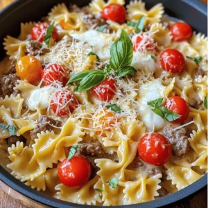 To make creamy beef and bowtie pasta, gather these items: - 12 oz bowtie pasta - 1 lb ground beef - 1 cup heavy cream - 1 cup beef broth - 1 cup cherry tomatoes, halved - 1 medium onion, finely chopped - 2 cloves garlic, minced - 1 tablespoon Italian seasoning - 1 teaspoon red pepper flakes (optional) - Salt and black pepper to taste - 1 cup freshly grated Parmesan cheese - Fresh basil leaves for garnish If you need to swap ingredients, here are some ideas: - Use whole wheat or gluten-free bowtie pasta for a healthier option. - Swap ground beef for turkey or chicken for a leaner dish. - You can replace heavy cream with half-and-half or coconut milk for a lighter sauce. - If you don't have cherry tomatoes, diced canned tomatoes work well too. Using fresh ingredients makes a big difference in flavor. Fresh tomatoes add sweetness and brightness. Fresh basil brings a lovely aroma. Good quality beef enhances the dish's richness. Always choose fresh over canned when possible. This decision elevates your meal and makes it more enjoyable. Plus, fresh ingredients are often more nutritious. So, don’t overlook their importance in your cooking! For the full recipe, you can refer to the earlier notes. Start by boiling a large pot of water. Add salt to the water for flavor. Once it boils, add the bowtie pasta. Cook it for about 8-10 minutes until it is al dente. Stir it occasionally to prevent sticking. After cooking, drain the pasta and set it aside. In a large skillet, heat it over medium heat. Add the ground beef and break it apart with a wooden spoon. Cook the beef until it turns brown. This should take about 5-7 minutes. Drain any extra fat to keep it from being greasy. Next, add the chopped onion and minced garlic to the skillet with the beef. Sauté for about 3-4 minutes until the onion is soft. Then, add the halved cherry tomatoes and cook for 2 more minutes. Pour in the beef broth and heavy cream. Bring the mixture to a gentle simmer. Stir in the Italian seasoning and red pepper flakes if you like spice. Season with salt and black pepper. Let it simmer for 5-7 minutes until the sauce thickens. Now, add the cooked bowtie pasta to the sauce in the skillet. Toss the pasta gently so each piece gets coated. Remove the skillet from heat and mix in the grated Parmesan cheese. Stir until the cheese melts and blends into the sauce. Taste and adjust seasoning if needed. Serve it warm, garnished with fresh basil leaves. Enjoy your creamy beef and bowtie pasta dish! For more details, check the Full Recipe. To get that silky smooth sauce, use heavy cream. It blends well with the beef broth. Make sure to simmer the sauce gently. If it boils too hard, it might separate. Stir often as it cooks. This keeps the sauce creamy and rich. Mixing in the Parmesan cheese at the end adds extra creaminess. It melts nicely and thickens the sauce. For a tasty boost, add some garlic and onion early on. They build a great base flavor. Cherry tomatoes add sweetness and color. Toss in red pepper flakes for heat if you like. Fresh basil at the end gives a bright taste. You can also try adding mushrooms or spinach for extra depth. Watch the heat when cooking the beef. Cooking too fast can lead to dry meat. Always drain excess fat to keep the dish light. When adding the pasta, coat it well in the sauce. If it seems too dry, add a splash of beef broth. Taste as you go! Adjust salt and pepper for the best flavor. This helps ensure your dish is perfect every time. For a complete guide, don’t forget to check out the Full Recipe. {{image_4}} You can lighten this dish while keeping it tasty. Swap ground beef for ground turkey or chicken. These options cut the fat but keep the flavor. Use low-fat cream or even Greek yogurt to reduce calories. This still gives a creamy feel without the heaviness. Boost nutrition by adding vegetables. Try bell peppers, spinach, or zucchini. Chop them small and add when you sauté the onions. This way, they cook down nicely and blend into the sauce. You’ll get extra color and crunch in every bite. Bowtie pasta is fun, but you can mix it up! Penne, fusilli, or rotini work well too. Each shape holds the sauce differently. Rotini grabs more sauce, while penne offers a hearty bite. Feel free to choose your favorite shape for a new twist on this creamy dish. For the full recipe, check out Bowtie Bliss: Creamy Beef Pasta. After enjoying your creamy beef and bowtie pasta, store any leftovers in an airtight container. This keeps the dish fresh for up to three days. Let the pasta cool down before sealing it. This way, it won't trap steam, which can make the pasta soggy. To reheat, you have a few options. The best way is to use the stove. Place the pasta in a skillet over low heat. Add a splash of beef broth or cream to keep it creamy. Stir often until heated through. You can also use a microwave. Just cover the dish and heat it in short bursts, stirring in between. If you want to save some for later, you can freeze the pasta. Use a freezer-safe container and leave some space at the top. The pasta will expand as it freezes. It can last up to three months. When you're ready to eat, thaw it in the fridge overnight. Then, reheat it on the stove as mentioned earlier. This way, your creamy beef and bowtie pasta stays tasty and fun! You can use whole milk or half-and-half. For a lighter option, try Greek yogurt. These swaps change the texture a bit but still taste great. If you're looking for a non-dairy choice, coconut cream works well too. Just remember, each substitute will change the flavor slightly. To add heat, mix in red pepper flakes. Start with one teaspoon and adjust based on your taste. You can also add diced jalapeños or hot sauce for an extra kick. Experiment with spices to find the perfect level of spice for you. Yes! Ground turkey or chicken are excellent choices. For a richer taste, try ground lamb. If you prefer beef chunks, cut them into small pieces and adjust cooking times. Each meat will create a unique flavor experience, so feel free to explore. For a vegetarian dish, swap the beef for mushrooms or lentils. Use vegetable broth instead of beef broth. Add extra veggies like bell peppers, zucchini, or spinach for more flavor. This version keeps the creamy texture while being plant-based. Check out the Full Recipe for more tips! This blog post covered the key ingredients and step-by-step instructions for a creamy pasta dish. We explored important substitutions and the value of fresh ingredients. I shared tips to enhance flavor and avoid common mistakes. Plus, we looked at healthy variations and proper storage methods. Remember, cooking is fun and personal, so make this dish your own. Enjoy the process, and don’t hesitate to get creative with your meals! Keep experimenting to find what you love most.