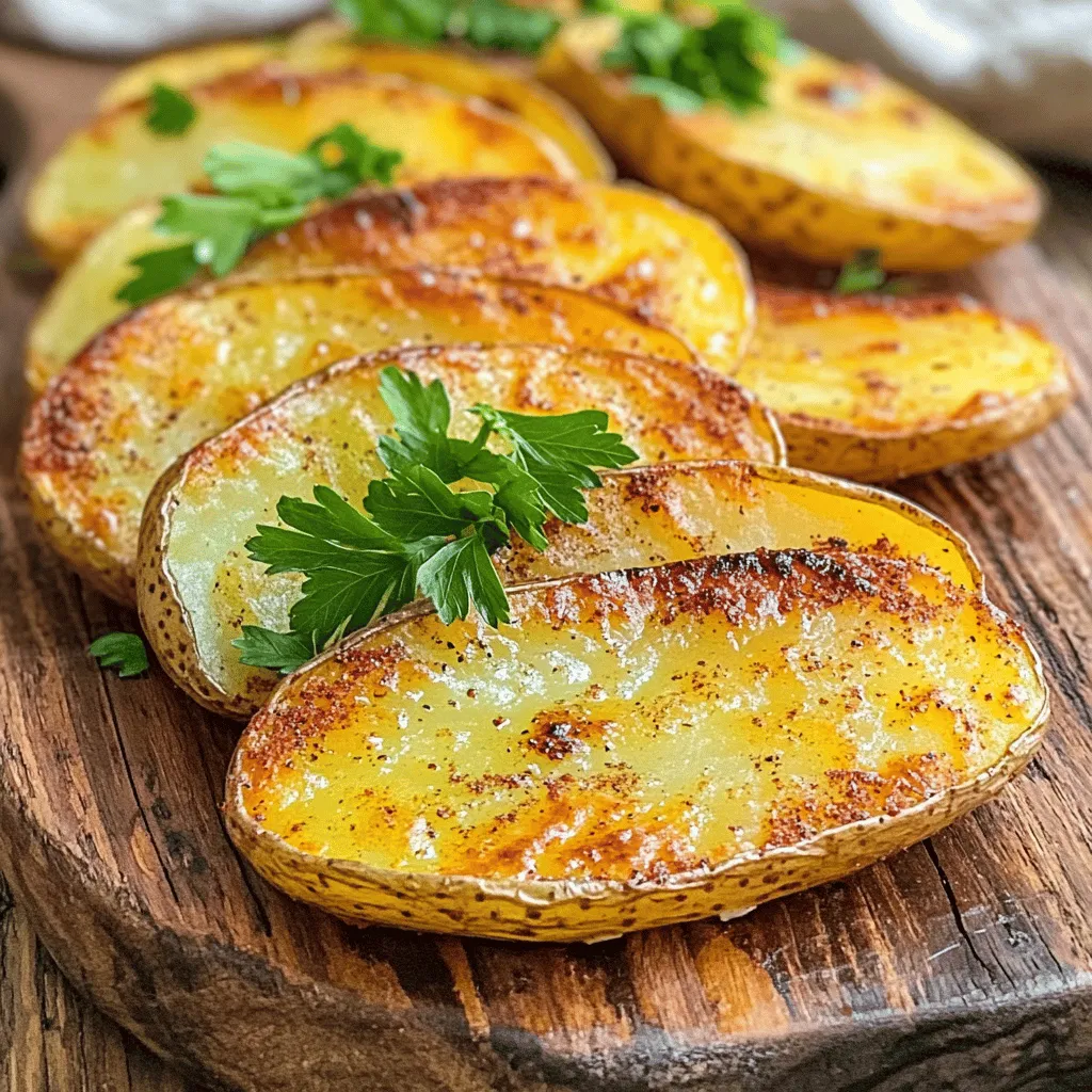 - 4 medium-sized potatoes (Yukon Gold or Red) - 2 tablespoons olive oil - 1 teaspoon garlic powder - 1 teaspoon onion powder - 1 teaspoon smoked paprika - ½ teaspoon dried thyme - Salt and pepper to taste - Fresh parsley for garnish (optional) - Calories: 150 - Fat: 7g - Carbohydrates: 22g - Protein: 2g - Fiber: 2g I love using Yukon Gold or Red potatoes for this recipe. They yield a creamy interior while getting nice and crispy on the outside. Start with four medium potatoes. Wash them well to remove dirt, and slice them into quarter-inch thick rounds. This thickness is key for that perfect crunch. Next, let's get to the fun part: seasoning! You need two tablespoons of olive oil. This helps the spices stick and gives flavor. For the spices, grab one teaspoon each of garlic powder, onion powder, and smoked paprika. Add half a teaspoon of dried thyme, and season with salt and pepper to taste. Toss all the slices in a bowl to coat them evenly. This is where the magic begins, and the aroma fills the air. Now, about the nutritional value. Each serving has about 150 calories, with 7 grams of fat, 22 grams of carbohydrates, 2 grams of protein, and 2 grams of fiber. This makes them a tasty snack that you can feel good about. For the full recipe, I recommend checking out the details above. Enjoy your crispy Air Fryer sliced potatoes! Start by washing and scrubbing your potatoes under cold water. This removes dirt and helps your slices taste fresh. After washing, slice each potato into 1/4-inch thick rounds. Use a sharp knife or a mandoline for best results. Uniform slices ensure even cooking, so take your time with this step. In a large mixing bowl, add your potato slices. Pour in 2 tablespoons of olive oil. Then, sprinkle in the garlic powder, onion powder, smoked paprika, dried thyme, and a pinch of salt and pepper. Mix everything gently with your hands or a spatula. Make sure every slice gets coated in the delicious seasoning. This step brings out all the flavors. First, preheat your air fryer to 375°F (190°C) for about 3-5 minutes. This is key to getting that crispy texture. Next, arrange the seasoned potato slices in a single layer in the air fryer basket. Avoid overcrowding; this allows hot air to flow freely. Air fry the slices for about 15-18 minutes. At the halfway mark, shake the basket gently. This helps them cook evenly and become crispy. Once they turn golden brown and crispy, carefully remove them from the air fryer. If you want to add a pop of color, sprinkle some fresh parsley on top. Enjoy your crispy air fryer sliced potatoes as a tasty snack! For a full recipe, check the section above. To get the best crisp on your air fryer sliced potatoes, preheating is key. I always preheat my air fryer to 375°F. This simple step helps the potatoes cook evenly and turn golden brown. It takes just 3-5 minutes, but it makes a big difference in texture. Avoid overcrowding the basket when you arrange the potato slices. If you pile them on top of each other, they won’t cook well. Instead, place them in a single layer. This allows hot air to circulate freely, giving each slice that perfect crunch. You can add even more flavor with different seasonings. Besides garlic and onion powder, try adding Italian herbs like oregano or basil. You can also sprinkle some cheese after cooking for an extra treat. The type of oil you use can change the taste too. Olive oil is great, but you might want to try avocado oil or even melted coconut oil. Each type of oil brings its own flavor to the dish. If you want to make these sliced potatoes vegan, you're in luck! The recipe is already plant-based. Just ensure your seasonings are also vegan. For a gluten-free option, you can enjoy these potatoes without worry. All the ingredients are naturally gluten-free. So, feel free to serve them at any gathering! For the full recipe, check the earlier sections in this article. {{image_4}} You can easily change the taste of your air fryer sliced potatoes. Here are two fun ideas: - Cheese and Herb Variation: After cooking your potato slices, sprinkle them with cheese. Parmesan or cheddar works well. Add fresh herbs like rosemary or chives for a tasty twist. The cheese melts and adds a rich flavor. - Spicy Seasoned Slices: If you like heat, add some cayenne pepper or chili powder. Mix it with the other spices before tossing the potato slices. You will get a kick that makes every bite exciting! Not everyone has an air fryer, and that's okay! You can still enjoy crispy sliced potatoes with these methods: - Oven-Baked Alternative: Preheat your oven to 425°F (220°C). Spread the seasoned potato slices on a baking sheet. Bake for about 25-30 minutes, flipping halfway through. This method gives a nice crunch without an air fryer. - Stovetop Frying Option: Heat oil in a large skillet over medium heat. Once hot, carefully add the potato slices. Fry them in batches for about 4-5 minutes per side until golden brown. This method brings a delicious, crispy texture. No snack is complete without dips! Here are some great choices: - Best Dips and Sauces: Serve your crispy potato slices with ranch dressing or garlic aioli. Both add a creamy, flavorful touch. You can also try salsa for a fresh vibe. - Mixing with Other Vegetables: For a colorful platter, pair your potato slices with carrots or bell peppers. You can roast or air fry them together for a fun, mixed snack. This adds both flavor and nutrition to your meal. To store your leftover air fryer sliced potatoes, first let them cool. Once cool, place them in an airtight container. Store them in the refrigerator for up to 3 days. If you want to keep them longer, freezing is a great option. To freeze, lay the slices in a single layer on a baking sheet. Freeze until solid, then transfer them to a freezer bag. This method helps prevent sticking. When it’s time to reheat, use your air fryer for the best results. Set it to 350°F (175°C) and cook for about 5 minutes. This method keeps your slices crispy. You can also use an oven if you don’t have an air fryer. Place them on a baking sheet and cover them with foil for the first half. Remove the foil for the last few minutes to crisp them up. Avoid using a microwave, as it can make them soggy. In the fridge, your air fryer sliced potatoes last about 3 days. If you freeze them, they can last up to 2 months. Always check for any signs of freezer burn before using. Enjoy your crispy treats even after a few days with proper storage! To make your air fryer sliced potatoes crispy, start with the right temperature. I recommend setting your air fryer to 375°F (190°C). Preheat it for about 3-5 minutes. This step is key for that golden crunch. Cook the potato slices for about 15-18 minutes. Halfway through, shake the basket to ensure even cooking. This helps all sides get crispy. If you want extra crispiness, you can cook them a few minutes longer, but keep an eye on them. Yes, you can use other types of potatoes! Yukon Gold and Red potatoes work best. They hold their shape well and have a nice flavor. You can also try Russet potatoes. They are starchy, which gives a great texture. Sweet potatoes are another fun option for a twist. Just remember, different types may need slight changes to cooking time. Several dips pair well with air fryer sliced potatoes. My favorites include ranch and garlic aioli. These add a creamy texture and rich taste. You can also try salsa for a fresh kick. Hot sauce adds a nice zing, too. If you love cheese, a cheesy dip is perfect. Experiment with your favorites for a tasty snack! In this post, I shared a simple recipe for air fryer sliced potatoes. We covered the essential ingredients, step-by-step prep, and seasoning methods. I also highlighted tips for achieving a perfect crisp and variations to suit your taste. These potatoes are not just delicious; they can fit different diets too. Remember, you can always get creative with flavors or cooking methods. Enjoy making this snack your own!