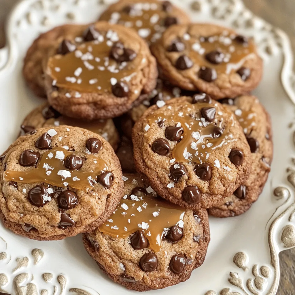 To make the best salted caramel chocolate cookies, you need simple ingredients. Here’s what you will need: - 1 cup unsalted butter, softened to room temperature - 3/4 cup packed brown sugar - 1/2 cup granulated sugar - 1 large egg, at room temperature - 2 teaspoons pure vanilla extract - 2 1/4 cups all-purpose flour, sifted - 1/2 teaspoon baking soda - 1/2 teaspoon fine salt - 1 cup dark chocolate chips (preferably 60% cocoa) - 1/2 cup salted caramel sauce (can be store-bought or homemade) - Flaky sea salt, for finishing Each ingredient plays an important role in the taste and texture. The butter gives richness. The sugars add sweetness and help with the cookie’s structure. The egg binds everything together. Using dark chocolate chips enhances the flavor. The salted caramel sauce adds a sweet, salty kick. Finally, the flaky sea salt on top balances the sweetness. You can find the full recipe to guide you through every step. Enjoy these delightful treats! - Preheat the oven to 350°F (175°C) and prepare baking sheets. - Mix butter and sugars until fluffy. Start by heating your oven to 350°F (175°C). This step is key for even baking. I like to line two baking sheets with parchment paper. It helps the cookies lift off easily. Next, in a large bowl, mix 1 cup of softened butter, 3/4 cup of brown sugar, and 1/2 cup of granulated sugar. Use a hand mixer or stand mixer to beat this mixture until it’s light and fluffy. This can take about 3 to 4 minutes. - Incorporate the egg and vanilla extract. - Combine dry and wet ingredients carefully. Once your butter and sugars are ready, add in 1 large egg and 2 teaspoons of pure vanilla extract. Mix on medium speed until the egg blends in well. Next, grab another bowl and whisk together 2 1/4 cups of sifted all-purpose flour, 1/2 teaspoon of baking soda, and 1/2 teaspoon of fine salt. Slowly add this dry mix to your wet ingredients. Mix on low speed and be careful not to overmix. You want a few flour streaks to remain. - Portion cookie dough into balls. - Indent and fill with salted caramel sauce. - Bake and add finishing salt. Now it’s time to shape the cookies! Use a tablespoon or cookie scoop to form balls of dough. Place them on your lined baking sheets, leaving about 2 inches between each ball. This space allows them to spread. With your thumb or the back of a small spoon, press a gentle indentation in the center of each cookie. Fill these with about 1 teaspoon of salted caramel sauce. Make sure it stays in the center and doesn’t spill over. Bake these cookies in your preheated oven for 10 to 12 minutes. Look for light golden edges and soft centers. As soon as they come out, sprinkle a light pinch of flaky sea salt on top. This adds a nice touch! Let the cookies cool for about 5 minutes on the sheets before moving them to a wire rack. This helps keep them soft and chewy. For the full recipe, please refer to the earlier section. To get the best cookies, avoid overmixing the dough. When you mix too much, the cookies can become tough. Mix just until the flour disappears. This keeps them soft and chewy. Pay close attention to the baking time. Bake for 10 to 12 minutes, until the edges are golden but the middle is soft. This results in a perfect cookie texture. Use unsalted butter for the best taste. It lets you control the salt level. Brown sugar adds moisture and a nice flavor. For the salted caramel sauce, you can use store-bought or homemade. If using homemade, ensure it's thick enough to stay in the cookie. This sauce adds a sweet and salty burst that everyone loves. Make your cookies look great for any event. Place them on a pretty platter and drizzle extra salted caramel sauce on top. A light sprinkle of flaky sea salt enhances their look and taste. Serve them warm for the best experience. They are perfect for parties or as a sweet treat at home. Try serving with cold milk or coffee for a delightful pairing. {{image_4}} You can easily make these cookies gluten-free. Just swap the all-purpose flour with a gluten-free blend. Many blends work well, but look for one that has xantham gum. This helps mimic the texture of regular flour. Adjust the amount to match your blend's instructions. Your cookies will still be soft and tasty. For a vegan version, replace the egg with a flax egg. Mix one tablespoon of ground flaxseed with three tablespoons of water. Let it sit for five minutes until it thickens. For the butter, use a plant-based alternative. Many brands offer dairy-free butter that works great in baking. These swaps will keep your cookies delicious and cruelty-free. You can elevate these cookies with extra flavors. Try adding chopped nuts like pecans or walnuts for a nice crunch. Mixing in different types of chocolate, like white or milk chocolate chips, can also change the taste. Experiment with your favorite ingredients to create a unique treat. Remember, the goal is to make them your own! For the full recipe, check out the section above. To keep your salted caramel chocolate cookies fresh, use airtight containers. This helps keep moisture out and keeps the cookies soft. You can store them at room temperature for about a week. If you live in a humid area, refrigeration is a good choice. However, it might change the texture a bit. Freezing cookies is a great way to enjoy them later. First, let them cool completely. Then, lay the cookies on a baking sheet and freeze them for about an hour. This prevents them from sticking together. Once frozen, transfer the cookies to an airtight bag or container. They can last for up to three months in the freezer. To thaw, simply take them out and let them sit at room temperature for about 30 minutes. You can also warm them in the oven at 350°F for a few minutes. This will restore their soft and chewy texture. Enjoy your cookies even longer with these simple storage tips! For the full recipe, check the earlier section. To keep your cookies soft, follow these tips: - Use room temperature butter. This helps create a light texture. - Don't overmix the dough. Mix just until combined for the best results. - Bake until the edges are golden but the centers are still soft. - Let the cookies cool on the sheet for a few minutes before moving them. - Store them in an airtight container to keep moisture in. Yes, you can use homemade salted caramel! Here’s how: 1. Start with 1 cup of granulated sugar. Cook it in a pan until it melts and turns amber. 2. Slowly add 1/2 cup of heavy cream, stirring to combine. 3. Add a pinch of salt to taste. Let it cool before using. 4. Fill each cookie's indentation with about a teaspoon of your homemade caramel. For the best cookies, use high-quality chocolate chips. I recommend: - Ghirardelli dark chocolate chips (60% cocoa) for rich flavor. - Guittard chocolate chips, known for their smooth melt. - Enjoy Life chocolate chips, perfect for those with dietary needs. These brands ensure your cookies taste amazing every time! These cookies combine rich chocolate, sweet caramel, and a pinch of sea salt. You learned how to mix the dough, bake it, and make it shine. Remember to follow the tips for the best texture and flavor. Experiment with gluten-free or vegan options if needed. Proper storage keeps them fresh longer, and freezing helps save some for later. Enjoy every bite of these delicious cookies, and impress your friends with your baking skills!