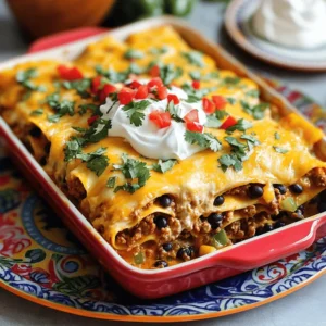 - 1 lb ground beef or turkey - 12 corn tortillas - 1 can (15 oz) black beans, drained and rinsed Taco lasagna starts with your choice of meat. Ground beef adds richness, while turkey keeps it lean. I suggest using fresh corn tortillas. They hold the layers without falling apart. Black beans offer a nice texture and extra protein. Together, these create a hearty base. - 2 cups shredded cheddar cheese - 1 cup sour cream For the creamy goodness, I use shredded cheddar cheese. It melts beautifully and adds a sharp flavor. Sour cream brings a cool contrast to the dish. It also helps balance the spices, making each bite delightful. - 1 red bell pepper, diced - 1 can (10 oz) diced tomatoes with green chilies (plus juices) - 1 packet taco seasoning (about 1 oz) The red bell pepper adds sweetness and color to the lasagna. Diced tomatoes with green chilies provide moisture and a slight kick. Taco seasoning is key for that authentic flavor. It mixes all these tasty ingredients together. You will love how vibrant and rich this dish becomes. For the full recipe, you can explore the detailed steps to create this flavor-packed taco lasagna. - Preheat oven to 375°F (190°C). - Chop the onion and red bell pepper. - Mince the garlic and measure the taco seasoning. - In a large skillet, sauté the onions and garlic. - Cook for about 3-5 minutes until soft. - Add the ground beef or turkey to the skillet. - Brown the meat for about 6-8 minutes. - In an 8x11 inch baking dish, place 4 corn tortillas at the bottom. - Make sure they slightly overlap for full coverage. - Spread half of the meat and bean mixture on top. - Add half of the sour cream, dolloping it over the meat. - Sprinkle 1 cup of cheese over everything. - Repeat with another layer of 4 tortillas. - Add the rest of the meat mixture, sour cream, and cheese. - Finish with the last 4 tortillas on top. - Spread the last cheese evenly on the top layer. - Cover with foil and bake for 25 minutes. - Remove the foil and bake for another 15 minutes until bubbly. - Let it rest for 10 minutes before slicing. - Garnish with fresh cilantro and jalapeños if desired. Sautéing is key to great flavors. Start by heating a skillet over medium heat. Add oil, then onions and garlic. Stir for 3-5 minutes until soft. This step builds a good base. For even cooking, break up the meat as it browns. This ensures no big clumps remain. Cook until no pink is left, about 6-8 minutes. Spices can boost your taco lasagna. Taco seasoning is a must, but feel free to add more. Try chili powder for heat or cumin for depth. Fresh herbs like cilantro add brightness. You can also customize it. Add black olives or diced jalapeños for extra flavor. Don't be shy with your choices. Pair taco lasagna with fresh sides for a great meal. A simple green salad helps balance the dish. Consider serving with corn on the side for sweetness. Presentation is also important. Serve on a colorful plate. Add a sprinkle of cilantro and a dollop of sour cream. This makes the dish pop and look inviting. For the full recipe, check out Taco Lasagna Delight . {{image_4}} You can choose different meats for your taco lasagna. Ground beef is classic and full of flavor. Ground turkey is a great lean option that still tastes good. If you want to skip meat, try using lentils or mushrooms. Both give a hearty flavor and texture. You can make a tasty vegetarian taco lasagna that everyone will enjoy. Cheese makes taco lasagna creamy and rich. Shredded cheddar cheese is a top choice. You can also use mozzarella for a milder taste. Mixing cheeses adds depth to the dish. Try combining pepper jack for a little kick. This mix creates a great cheese blend that melts perfectly. Want some spice? You can add heat to your taco lasagna in many ways. Mix in jalapeños or crushed red pepper for a zesty touch. You can adjust how spicy your dish is. Just add a little at a time until it’s right for you. Even a hint of hot sauce can enhance the flavors. Make your taco lasagna as spicy or mild as you like! To store taco lasagna in the fridge, let it cool completely. Cover it tightly with plastic wrap or foil. You can also use an airtight container. This keeps the flavors fresh and prevents drying out. It’s best to eat it within 3-4 days for the best taste. If you want to freeze taco lasagna, let it cool first. Cut it into serving sizes. Wrap each piece in plastic wrap and then aluminum foil. Place the wrapped pieces in a freezer bag or container. This way, they stay fresh for up to 3 months. To thaw, put it in the fridge overnight. For reheating, use an oven at 350°F (175°C) for about 20-30 minutes. You can also microwave individual pieces for quick meals. Taco lasagna lasts about 3-4 days in the fridge. If frozen, it can last up to 3 months. Always check for signs of spoilage before eating. Enjoy the flavors at their best by following these tips! Yes, you can make taco lasagna ahead of time. Prepare it up to the baking step. Then, cover it tightly with foil and store it in the fridge. It stays fresh for 2-3 days. When you're ready to bake, heat your oven to 375°F (190°C). Bake it for about 40-50 minutes, or until it’s hot and bubbly. This option saves you time on busy days. If you need a substitute for sour cream, you have options. Greek yogurt works well and has a similar tangy flavor. You can also use cottage cheese or a dairy-free yogurt for a lighter touch. For those with allergies, consider using silken tofu blended until smooth. Each option keeps your taco lasagna creamy and delicious. To check if your lasagna is fully cooked, look for a bubbly texture. The cheese should be golden and slightly crisp. You can also insert a knife in the center. It should feel hot to the touch. If it’s still cold or firm, it needs more time. Allow it to rest for 10 minutes before slicing for best results. Yes, taco lasagna can be gluten-free. Use corn tortillas as a base instead of flour ones. Check the labels to ensure they are certified gluten-free. You can also swap in gluten-free pasta sheets for a unique twist. This way, everyone can enjoy this tasty dish without worry. Reheating taco lasagna is easy. Preheat your oven to 350°F (175°C). Place the slices in an oven-safe dish and cover with foil. Bake for about 20 minutes or until heated through. You can also microwave slices for 1-2 minutes, but be careful not to dry it out. Adding a bit of water before covering can help keep it moist. For the [Full Recipe], check out the complete guide on making this delightful dish. This blog post covered all the steps to make a delicious taco lasagna. We discussed the main ingredients like ground beef, corn tortillas, and black beans. I shared tips on cooking and layering for the best results. I also highlighted variations, storage methods, and answered common questions. Taco lasagna is fun and easy to make! You can customize it to fit your taste. Enjoy this tasty dish for your next meal or gathering.