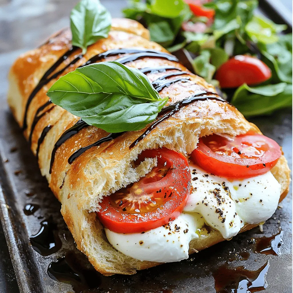 - Ciabatta roll - Fresh mozzarella cheese - Ripe tomato - Fresh basil leaves - Basil pesto sauce - Balsamic glaze - Extra virgin olive oil - Seasoning: Salt, black pepper, Italian seasoning When making a toasted Italian sandwich, you need fresh ingredients. The ciabatta roll serves as the base. It has a soft inside and crispy crust. The fresh mozzarella cheese melts perfectly and adds creaminess. Ripe tomatoes give it juiciness. Fresh basil leaves add a sweet and herbal flavor. Basil pesto sauce brings a rich taste. Balsamic glaze adds sweetness and tang. Extra virgin olive oil helps crisp the bread and enhances flavor. Finally, salt, black pepper, and Italian seasoning round out the taste. Each ingredient plays a key role in creating a delicious sandwich. - Panini press or grill pan - Heavy skillet (if using a grill pan) - Sharp knife (for slicing) - Spatula Using the right tools makes cooking easier. A panini press or grill pan gets the sandwich crispy. If you use a grill pan, a heavy skillet helps press down the sandwich. A sharp knife is important for slicing the ciabatta roll and the sandwich. A spatula helps flip and serve the sandwich easily. These tools ensure you make a tasty toasted Italian sandwich every time. For the full recipe, check out the details provided. 1. Preheat your panini press or grill pan to medium heat. This will help toast the bread evenly. 2. Slice the ciabatta roll in half. Spread the basil pesto sauce on both cut sides. Make sure to cover the edges for extra flavor. 1. Place the fresh mozzarella slices on the bottom half of the ciabatta roll. 2. Add the juicy tomato slices on top of the mozzarella. Arrange them nicely for a pretty look. 3. Layer the fresh basil leaves over the tomatoes. Then sprinkle some salt, black pepper, and Italian seasoning blend to boost the taste. 4. Drizzle balsamic glaze over the basil leaves. This will add a sweet and tangy touch. 1. Brush the outside of the sandwich with extra virgin olive oil. This will give it a nice crunch when grilled. 2. Place the sandwich in your preheated panini press or grill pan. If using a grill pan, press it down with a heavy skillet. 3. Grill for about 4-5 minutes. Watch closely until the mozzarella melts and the ciabatta turns golden and crispy. 4. Once grilled, take it off the heat. Let it rest for a minute before slicing it in half. Enjoy your toasted Italian delight! For the full recipe, you can refer to the original instructions. To get the best crisp on your sandwich, use medium heat. This heat level helps the bread toast evenly without burning. If your grill is too hot, the outside may burn before the cheese melts. Aim for a nice golden color. Pressing down the sandwich is key. This technique helps the cheese melt and keeps the layers compact. Use a heavy skillet if you're using a grill pan. This extra weight ensures everything gets evenly cooked. Want to switch things up? Try different cheeses like provolone or fontina. These cheeses add a new twist while still melting well. You can also mix cheeses for a richer taste. Feel free to customize your seasonings. Add garlic powder for a kick or some red pepper flakes for heat. Each change can make your sandwich unique and fun. Serve your toasted Italian delight with a side salad. A mix of greens with olive oil and balsamic vinegar pairs well. This fresh side balances the richness of the sandwich. For a pretty presentation, garnish with extra basil leaves on top. This adds a pop of color and shows off your culinary skill. Enjoy your meal! {{image_4}} You can switch up the bread for your toasted Italian sandwich. Try using focaccia, sourdough, or even whole wheat bread. Each bread adds a unique flavor and texture. When it comes to cheese, fresh mozzarella shines, but you can explore others. Provolone, fontina, or even sharp cheddar can add a twist. For meat lovers, consider adding salami, prosciutto, or turkey slices. These meats will enhance the savory flavor of your sandwich. For a vegetarian option, simply omit the meat. Load up on extra veggies like roasted peppers or artichokes. You can also add avocado for creaminess. If you follow a vegan diet, replace mozzarella with vegan cheese. You can make your own from cashews or choose store-bought options. For the pesto, look for a dairy-free version or make one using nuts and herbs. For gluten-free needs, use gluten-free bread. Many brands offer tasty alternatives that are great for sandwiches. Italy has many regions, each with its own flavors. In the north, you might find sandwiches with creamy gorgonzola and radicchio. In the south, spicy salami and capers can add boldness. You could also try a creative twist by adding unique ingredients. Think about adding sun-dried tomatoes or olives for a Mediterranean flair. Or, use a spicy aioli instead of regular pesto to kick it up a notch. Explore these variations to create a sandwich that speaks to your tastes! Check out the Full Recipe for more ideas. To keep leftovers fresh, wrap your toasted Italian sandwich tightly in plastic wrap or foil. Store it in the fridge. This helps prevent it from drying out. When you are ready to eat, reheat it in a pan or toaster oven. This method keeps the bread crispy and the cheese melty. Avoid microwaving it, as this can make the bread soggy. If you have leftover ingredients, store them separately to maintain their freshness. You can freeze a toasted Italian sandwich for later. Wrap it tightly in plastic wrap, then place it in a freezer-safe bag. This protects it from freezer burn. To thaw, move it to the fridge overnight before reheating. If you want to freeze the ingredients, keep them in airtight containers. Store fresh mozzarella and basil separately to keep them fresh. In the fridge, your toasted Italian sandwich will last about 2-3 days. For frozen sandwiches, expect them to stay fresh for about 1-2 months. Look for signs of spoilage, such as an off smell or mold. If the bread feels hard or stale, it’s best to toss it. Always trust your senses; if it doesn’t look or smell right, don’t eat it. To melt mozzarella well, use low heat. Too much heat makes it tough. Use fresh mozzarella for the best results. Place the cheese on the sandwich and cover it with a lid. This helps the cheese to melt evenly. Flip the sandwich halfway through grilling to ensure even cooking. Yes, you can prepare parts of the sandwich ahead. Spread the pesto on the ciabatta. Layer the mozzarella and tomato, but wait to add the basil. Keep the sandwich wrapped in plastic wrap. Store it in the fridge for up to 24 hours. Just grill it when you're ready to eat. Many great places serve toasted Italian sandwiches. Look for local Italian delis or cafes. They often have fresh ingredients. Check food blogs or review sites for recommendations. Ask friends for their favorite spots too. You might discover hidden gems in your area. Serve your toasted Italian sandwich with a light side salad. Mixed greens with olive oil and vinegar work well. Try serving it with crispy potato chips for crunch. A bowl of tomato soup is also a great choice. These sides enhance the meal and make it more filling. Toasted Italian sandwiches are a tasty treat, perfect for any meal. We covered the key ingredients, tools, and steps needed to make this dish. I shared tips to help you grill it just right and ideas to change up flavors. Don't forget about storage tips to enjoy leftovers later! Try various ingredients to make it your own. Whether you go classic or creative, these sandwiches will surely satisfy your cravings. Enjoy the delicious journey of making your own toasted Italian sandwich!