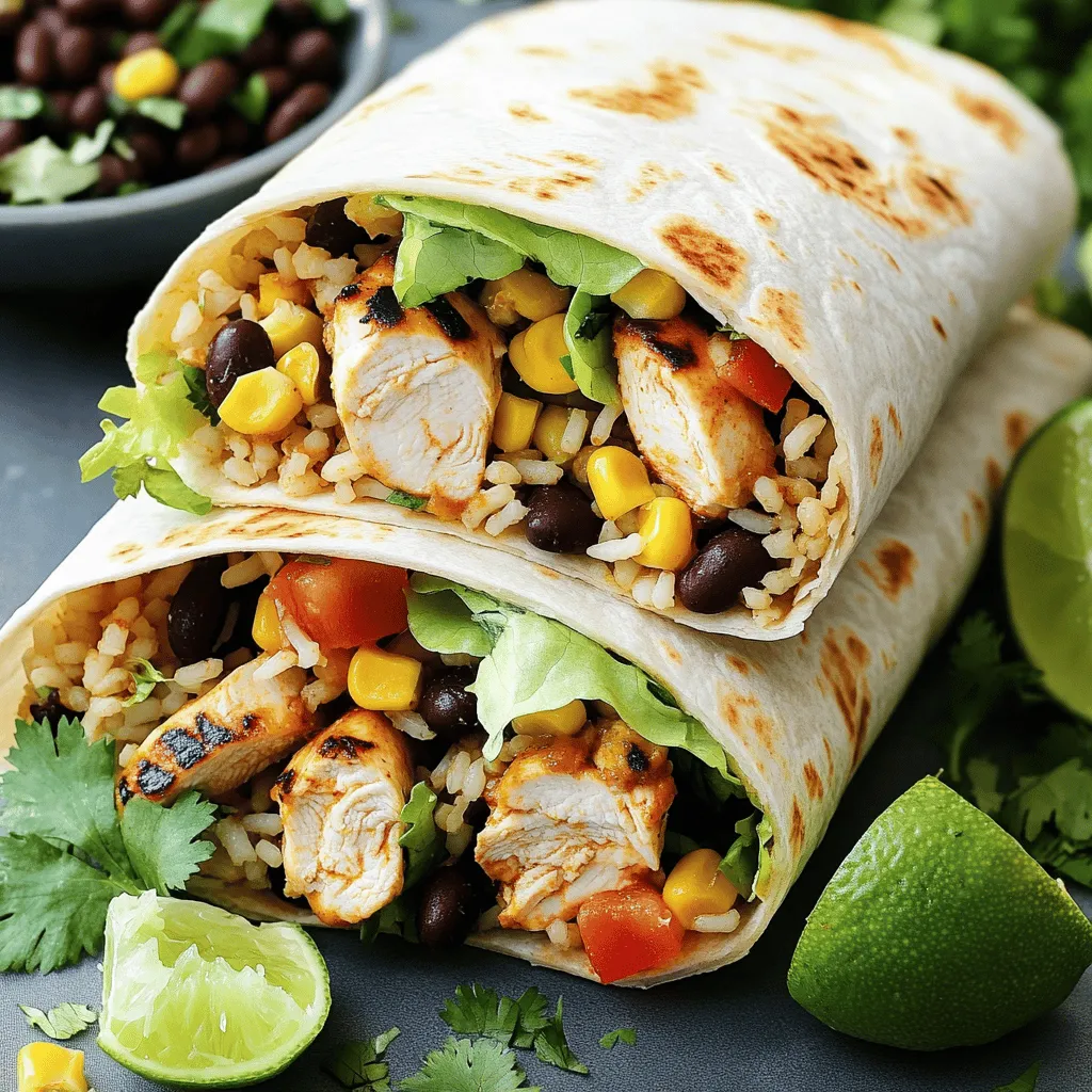 - 2 boneless, skinless chicken breasts - 4 large flour tortillas - 1 tablespoon chipotle seasoning - 1/2 cup ranch dressing - 1 cup cooked brown rice - 1 cup black beans, drained and rinsed - 1 cup corn (fresh or frozen) - 1 cup shredded lettuce - 1 cup diced tomatoes - 1 cup shredded cheese (cheddar or a Mexican blend) - Fresh cilantro for garnish (optional) - Lime wedges for serving When I make my Easy Chipotle Ranch Grilled Chicken Burrito, I love using fresh ingredients. The chicken breasts provide a hearty base, while the tortillas wrap everything perfectly. Chipotle seasoning gives the chicken a spicy kick, and ranch dressing adds creaminess. For the fillings, I opt for brown rice and black beans. They add fiber and protein. Corn brings sweetness, and shredded lettuce gives a nice crunch. Diced tomatoes add freshness, while cheese binds all the flavors together. Don't forget cilantro and lime for a burst of flavor. You can find the full recipe in the article above. - Preheat your grill or grill pan to medium-high heat. This step is key. A hot grill gives your chicken a nice sear. - In a small bowl, mix together 1 tablespoon of olive oil and 1 tablespoon of chipotle seasoning. Brush this mix on both sides of the chicken breasts. This adds great flavor! - Place the seasoned chicken on the hot grill. Grill for about 6-7 minutes on each side. You want the chicken's internal temperature to reach 165°F (75°C). This is the safe point for chicken. - Remove the chicken from the grill and let it rest for 5 minutes. Resting helps keep the chicken juicy and tender. - While the chicken rests, prepare the filling. In a large bowl, combine 1 cup of cooked brown rice, 1 cup of black beans, and 1 cup of corn. Add 1 cup of shredded lettuce, 1 cup of diced tomatoes, and 1/2 cup of ranch dressing. Mix well until everything is coated. - Slice the rested chicken into thin strips. This makes it easier to add to the burrito. - Take a large flour tortilla and lay it flat. Spoon some of the rice and bean mix in the center. Top with a few slices of chicken and a sprinkle of shredded cheese. - Fold the sides in first, then roll the tortilla tightly from the bottom up. This secures all the tasty filling inside. Repeat this for the rest of the tortillas. - For a crispy finish, grill the assembled burritos for 2-3 minutes on each side. This step is optional but oh so good! - Serve your burritos warm with lime wedges on the side. Fresh cilantro also adds a nice touch if you like. For the complete recipe, check the Full Recipe section. Grilling chicken can be simple if you follow a few key steps. Start by preheating your grill to medium-high heat. This helps create those nice grill marks and keeps the chicken juicy. Brush the chicken with a mix of olive oil and chipotle seasoning for added flavor. To check for doneness, use a meat thermometer. The chicken should reach 165°F (75°C). If you do not have a thermometer, make a small cut in the thickest part. The meat should be white and juices should run clear. To make your burrito filling pop, you can add extra spices. Consider garlic powder, cumin, or even a pinch of cayenne for heat. These spices can enhance the overall taste. You can also customize your filling with your favorite ingredients. Try adding bell peppers, avocado, or even jalapeños for a spicy kick. The goal is to make it your own! Keeping your burrito from falling apart is crucial. Use a good amount of filling but do not overstuff. When you fold in the sides, press them down lightly to seal the filling inside. If you want to make burritos in advance, wrap them tightly in foil. This makes them easy to store and reheat later. You can grill them to add a crispy finish right before serving. For the full recipe, check out the detailed instructions above! {{image_4}} You can switch chicken for beef or tofu. Beef adds a hearty flavor while tofu gives a nice texture. For a vegetarian option, go with black beans or lentils. Both options keep the burrito filling and tasty. If you want to mix things up, swap ranch dressing for yogurt or guacamole. Yogurt gives a creamy texture, while guacamole adds a fresh taste. You can also kick up the heat. Add jalapeños or hot sauce for a spicy twist. Tortilla choices can change your burrito game. Whole wheat or corn tortillas add a nutty flavor. If you're gluten-free, look for gluten-free tortillas. They work just as well and taste great too. For the full recipe, check out the detailed steps above. To keep your burritos fresh, store them in the fridge. Wrap each burrito tightly in plastic wrap or foil. This helps keep air out and prevents sogginess. Place them in an airtight container to seal in freshness. They last about 3 to 4 days in the fridge. If you want to store them longer, freezing works great. Wrap each burrito well and place in a freezer-safe bag. They can stay frozen for up to 3 months. When it's time to eat, reheating is key. You can use a microwave or an oven. The microwave is quick. Place the burrito on a plate and cover it with a damp paper towel. Heat for 1 to 2 minutes, checking often. For a crispier texture, use the oven. Preheat it to 350°F (175°C). Wrap the burrito in foil and heat for about 15 minutes. This keeps the tortilla crispy and the filling warm. Some ingredients need special care. Lettuce and tomatoes can wilt quickly. Store these in separate containers in the fridge. Keep them dry and cool. You can add them to the burrito just before serving. This keeps them fresh and crunchy. If you have extra chicken or rice, store those in airtight containers too. This way, you can enjoy your burritos later without losing flavor or texture. You can make these burritos healthier by: - Using whole wheat tortillas instead of regular ones. - Choosing grilled chicken without the skin for less fat. - Adding more veggies like spinach or bell peppers for extra nutrients. - Reducing the amount of ranch dressing or using a lighter version. - Swapping cheese for a sprinkle of nutritional yeast to cut calories. These simple swaps can help lower calories while keeping flavor. Yes, you can prepare these burritos in advance. Here are some tips: - Cook the chicken and mix the filling a day before. - Store the filling in the fridge to keep it fresh. - Assemble the burritos when you're ready to eat. This keeps tortillas from getting soggy. - You can also wrap them in foil and freeze them for up to a month. Just reheat when you’re ready! Meal prep makes it easy to enjoy tasty burritos any day. Here are some great side dishes and drinks to pair with your burritos: - Fresh salsa or guacamole for dipping. - A side of tortilla chips for crunch. - Mexican street corn for a sweet and savory treat. - A light salad with lime dressing for a fresh touch. - Cold drinks like iced tea or a light beer work well too. These will enhance your meal and make it even more enjoyable! Yes, you can use different sauces. Here are some tasty alternatives: - Greek yogurt for a creamy, tangy taste. - Chipotle mayo for extra spice. - Guacamole for a smooth, rich flavor. - Salsa verde for a fresh zesty kick. Feel free to mix and match based on your taste. Each sauce adds a new twist to your burrito! For the complete recipe, check the [Full Recipe]. In this blog post, we explored how to make delicious burritos from scratch. We covered the main ingredients, like chicken and tortillas, and key condiments such as chipotle seasoning and ranch. You learned step-by-step instructions for grilling and assembling, plus tips for flavor and storage. Remember, you can customize these burritos in many ways. Feel free to swap proteins and add your favorite toppings. Enjoy your tasty creations and share them with friends!