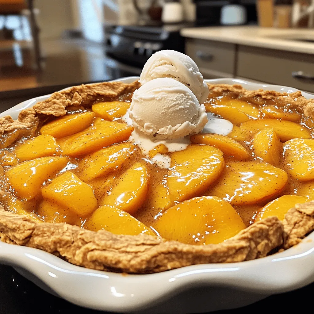 - 4 ripe peaches, peeled and sliced - 1 tablespoon freshly squeezed lemon juice - 1 cup granulated sugar, divided (1/2 cup for the peaches, 1/2 cup for the batter) - 1 cup all-purpose flour - 1 tablespoon baking powder - 1/2 teaspoon fine sea salt - 1 teaspoon ground cinnamon - 1/2 teaspoon ground nutmeg - 1 cup whole milk - 1/4 cup unsalted butter, melted and slightly cooled - 1 teaspoon pure vanilla extract - Vanilla ice cream (optional, for serving) When I make peach cobbler, I love using fresh, ripe peaches that burst with flavor. The lemon juice adds a little zing that balances the sweet. I divide the sugar to coat the peaches and sweeten the batter. For the dry mix, I use all-purpose flour, baking powder, salt, and spices. The cinnamon and nutmeg give a warm flavor. The milk and melted butter create a rich batter. A splash of vanilla makes it even better. I often serve this cobbler warm with a scoop of vanilla ice cream. The hot and cold mix is pure joy. For the full recipe, check out the Peach Cobbler Delight. - Step 1: Preheat your oven to 350°F (175°C). Grease a 9x13 inch baking dish with butter. This helps the cobbler come out easily. Set the dish aside. - Step 2: In a large bowl, combine the sliced peaches with 1/2 cup of sugar, lemon juice, and vanilla extract. Toss gently until the peaches are coated. Let this sit for about 10 minutes. This allows the peaches to release their juices and form a sweet syrup. - Step 3: In another bowl, mix the flour, remaining 1/2 cup of sugar, baking powder, salt, cinnamon, and nutmeg. Stir until well combined. - Step 4: Gradually add the milk to the dry mixture. Stir well until you have a smooth batter. Next, pour in the melted butter, mixing until fully combined. - Step 5: Pour the batter into your greased baking dish. Use a spatula to spread it evenly across the bottom. - Step 6: Carefully spoon the peach mixture over the batter. Make sure the peaches and juices are evenly spread without stirring. The peaches will sit on top of the batter. - Step 7: Bake the cobbler in the preheated oven for 40-45 minutes. It should turn golden brown, and a toothpick inserted should come out clean. - Step 8: Once baked, remove the cobbler from the oven. Allow it to cool for about 10 minutes before serving. For a treat, serve it warm with a scoop of vanilla ice cream. This combo is a delight! You can find the full recipe for this delicious peach cobbler in the earlier sections. Enjoy your cooking! For a perfect peach cobbler, use freestone peaches. They are easy to slice and have great flavor. Yellow peaches are a classic choice, but white peaches work well too. When picking peaches, look for ones that are firm but yield slightly to gentle pressure. They should have a sweet smell and a golden hue. Avoid peaches with green spots or bruises. The batter should be smooth and a bit thick. Start with the dry ingredients and mix them well. Then, add milk slowly while stirring. This helps avoid lumps. If you do see lumps, just whisk the batter a little more. It's okay if it’s not perfect, but a smoother batter gives a better texture. To check if your cobbler is done, look for a golden top. Insert a toothpick into the center; it should come out clean. Every oven is different, so you might need to adjust the baking time. If your oven runs hot, check it a few minutes early. For a perfect peach cobbler, follow the [Full Recipe]. {{image_4}} You can easily change up the flavors in your peach cobbler. Try adding spices like ginger or cloves. These spices bring warmth and depth. You can also mix in other fruits. Blueberries or raspberries add a burst of color and flavor. This makes your cobbler even more exciting. If you want to cut back on sugar, use honey or maple syrup. These natural sweeteners add unique tastes. They can make your cobbler healthier too. To reduce sugar, try cutting the amount in half. You might not even miss the extra sweetness. For those who need gluten-free options, you can swap regular flour for gluten-free flour. Just make sure to use a blend that works well for baking. Pay attention to texture when you make this swap. Some flours may make the cobbler too dense. Experiment until you find the right fit. For the full recipe, follow the instructions provided earlier. Enjoy your peach cobbler with these fun twists! To keep leftover cobbler fresh, let it cool first. Cover it with plastic wrap or foil. Store it in the fridge. The ideal fridge temperature is 40°F (4°C). This way, your cobbler stays tasty for a few days. To freeze peach cobbler, first let it cool completely. Cut it into portions for easy serving. Wrap each piece tightly with plastic wrap. Then, place them in a freezer bag. Remove as much air as possible to prevent freezer burn. When you're ready to eat, take it out and let it thaw in the fridge overnight. Reheat frozen cobbler in the oven at 350°F (175°C) for about 20-25 minutes. This keeps it warm and delicious. Peach cobbler lasts about 3 to 4 days in the fridge. If you freeze it, it can last up to 6 months. Always check for signs of spoilage. Look for mold, off smells, or a change in color. If you see these signs, it’s best to toss it. Enjoy your peach cobbler at its best! What is the best way to peel peaches? The best way to peel peaches is to blanch them. Start by boiling water in a pot. Once the water is boiling, add the peaches for about 30 seconds. Then, immediately transfer them to ice water. The skins will loosen and peel off easily. Can I use frozen peaches instead of fresh? Yes, you can use frozen peaches. Thaw them first and drain excess juice. This keeps the cobbler from becoming too watery. Frozen peaches are a great option when fresh ones are out of season. Can I replace whole milk with a dairy-free alternative? Yes, you can replace whole milk with almond milk, oat milk, or soy milk. These options will keep your cobbler moist and delicious. Just make sure to choose an unsweetened version to control the sugar. What can I use instead of butter? If you need a butter substitute, try using coconut oil or applesauce. Both options will add moisture to the batter. Choose unsalted coconut oil for a neutral flavor. What to serve with peach cobbler? Peach cobbler tastes great with vanilla ice cream or whipped cream. You can also serve it with a dollop of yogurt for a lighter touch. Fresh mint leaves add a nice pop of color and flavor. Is it better served warm or cold? Peach cobbler is best served warm. The warm cobbler pairs perfectly with cold ice cream. However, it can also be enjoyed cold as a tasty snack. In this blog post, I covered how to make a delicious peach cobbler. We started with fresh peaches, sweeteners, and a simple batter. I shared step-by-step instructions and provided tips for success. Different variations and storage tips were also discussed. Baking this cobbler can be fun and rewarding. Enjoy experimenting with flavors and ingredients. Remember, the best cobbler brings joy to those who share it. Dive in, and create your perfect dessert today!