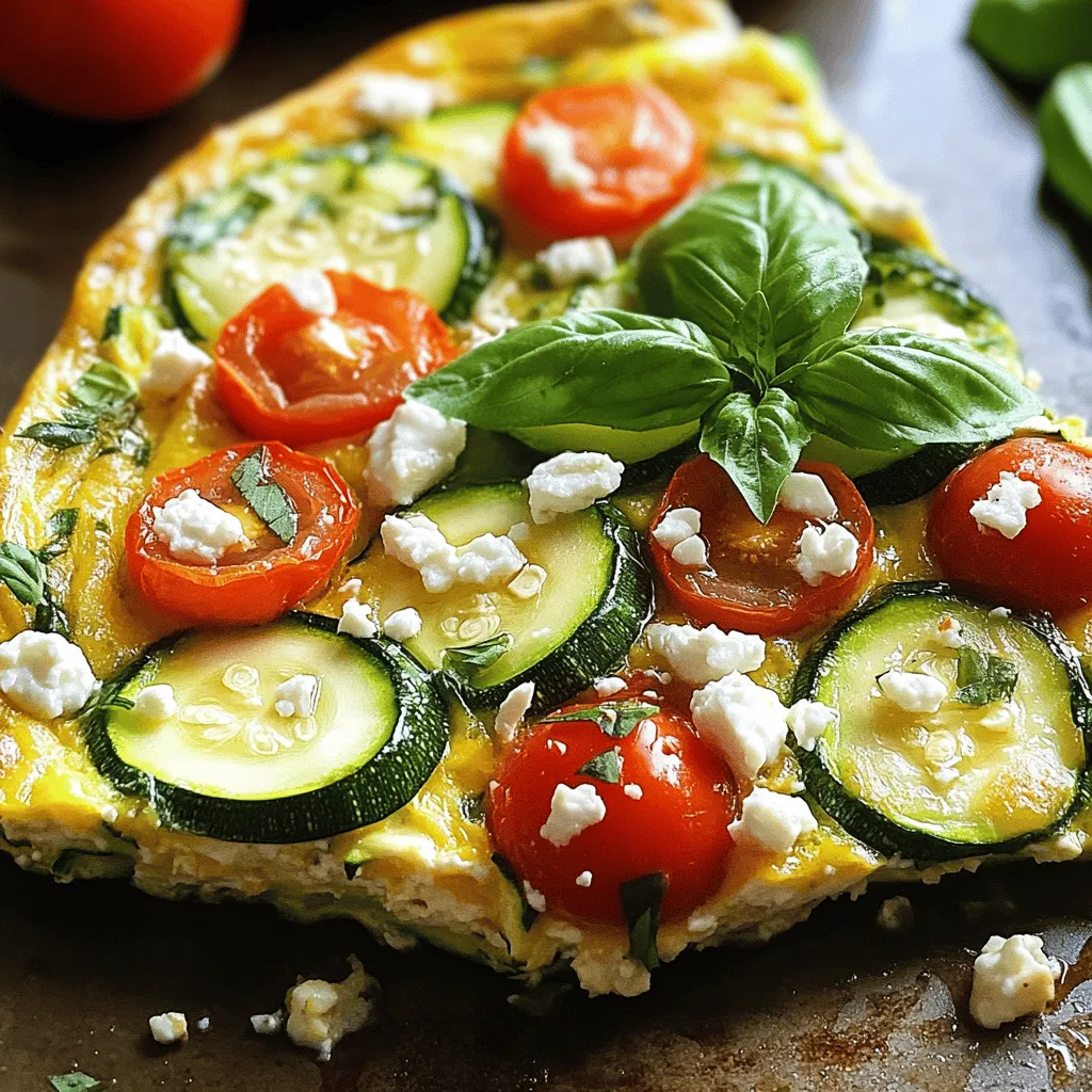To make a tasty fresh zucchini frittata, you need these main ingredients: - 4 large eggs - 1 medium zucchini, thinly sliced - 1/2 cup cherry tomatoes, halved - 1/4 cup onion, finely chopped - 1/4 cup bell pepper, diced (any color) - 1/4 cup feta cheese, crumbled - 1/4 cup fresh basil, chopped - 1 tablespoon olive oil - Salt and pepper to taste These ingredients come together to create a dish that is not only delicious but also colorful. You can add more flavors with optional ingredients: - Spinach or kale for extra greens - Mushrooms for a hearty touch - Goat cheese for a tangy twist Feel free to mix and match to make it your own! Seasonings add depth to your frittata. Here are my favorites: - Garlic powder for a savory kick - Red pepper flakes for a bit of heat - Italian herbs like oregano or thyme for a fresh taste These seasonings can really enhance the flavor and make your frittata shine. To get the full recipe, check the section above. First, I set my oven to 350°F (175°C). This helps the frittata bake evenly. Next, I grab an oven-safe skillet. I pour in 1 tablespoon of olive oil and warm it over medium heat. This oil prevents the frittata from sticking to the pan. Now, I add 1/4 cup of finely chopped onion and 1/4 cup of diced bell pepper to the skillet. I sauté these for about 3-4 minutes. They should soften and smell great. Then, I add 1 medium zucchini, thinly sliced. I cook this for another 2-3 minutes. The zucchini should soften but still have a little crunch. In a bowl, I crack 4 large eggs. I whisk them with a pinch of salt and pepper. Once mixed, I pour the egg mixture over the cooked veggies in the skillet. I make sure it spreads evenly. Next, I scatter 1/2 cup of halved cherry tomatoes and 1/4 cup of crumbled feta cheese on top. These add flavor and color. I cook the frittata on the stove for about 2-3 minutes. I watch the edges; they should start to set. Then, I transfer the skillet to the oven. I bake it for about 15-20 minutes. It’s done when the center is set and the top is lightly golden. Once baked, I carefully take the skillet out of the oven. I let it cool for a few minutes. Then, I slice it into wedges. I love to sprinkle fresh basil on top for extra flavor. For the full recipe, you can check the previous section. To get a great texture, focus on cooking your veggies right. Sauté them until soft, but don’t overcook. You want your zucchini to still have a bit of bite. This adds a nice contrast to the eggs. When you pour in the egg mixture, make sure it covers the vegetables evenly. This ensures every bite is full of flavor and not just eggy. To boost flavor, try adding herbs like thyme or oregano. Fresh herbs bring a lovely taste. You can also mix in cheeses like goat cheese or cheddar. These add a creamy touch. For a kick, sprinkle in some red pepper flakes. Don’t be shy to experiment with spices. You can even add cooked sausage or ham if you want more protein. A common mistake is overcooking the frittata. Watch it closely in the oven. Once the center is set, it’s done. Another mistake is not seasoning enough. Salt and pepper are key. Lastly, don't forget to let it cool before slicing. This helps it hold its shape better. Follow these tips, and you'll have a perfect frittata every time! For the full recipe, check out the Fresh Zucchini Frittata section above. {{image_4}} You can boost flavor by adding protein to your frittata. Ham or bacon works great. Simply chop them into small pieces and sauté them with the vegetables. This adds a savory taste that pairs well with zucchini. You can also use cooked sausage for a heartier dish. Just remember to adjust your seasoning since some meats are salty. If you're looking for a meatless option, there are plenty of choices. You can add beans, like black beans or chickpeas, for protein. Spinach or kale can add extra nutrients and flavor. Mushrooms bring a nice earthiness too. These ingredients make the frittata just as filling and delicious. Using seasonal ingredients can make your frittata unique. In spring, try fresh asparagus or peas. In summer, add ripe tomatoes or bell peppers. Autumn brings great options like sweet potatoes or butternut squash. In winter, use hearty greens like Swiss chard. These swaps can brighten your dish and keep it fresh. For the full recipe, check out the Fresh Zucchini Frittata 🥒 recipe above. After enjoying your fresh zucchini frittata, let it cool down. Place any leftovers in an airtight container. This keeps it fresh. Store it in the fridge. The frittata will stay good for 3 to 4 days. If you want to keep it longer, freezing is a great option. To reheat the frittata, you have a couple of easy choices. You can use the microwave or the oven. If using the microwave, heat it for 30 seconds at a time. Check if it's warm throughout. For the oven, preheat it to 350°F (175°C). Place the frittata on a baking sheet for about 10-15 minutes. This keeps it crispy and tasty. To freeze your frittata, first let it cool completely. Cut it into slices. Wrap each slice in plastic wrap. Then, place them in a freezer bag or container. Label the bag with the date. The frittata can stay in the freezer for up to 2 months. When you're ready to eat, thaw it overnight in the fridge before reheating. This keeps the flavor fresh and delicious. For the full recipe, check out the Fresh Zucchini Frittata section! Yes, you can make a zucchini frittata ahead of time. It stays fresh in the fridge for up to three days. Just let it cool down after cooking, then store it in an airtight container. When you’re ready to eat, you can reheat it in the oven or microwave. This makes it a great dish for meal prep or brunch gatherings. You can serve many delicious sides with frittata. Here are a few ideas: - A simple green salad with lemon vinaigrette. - Sliced avocado for creaminess. - Toast with butter or olive oil. - Fresh fruit like berries or melon. These sides balance the meal and add freshness. To know if your frittata is cooked, look for a few signs. The edges should be set while the center is slightly firm. You can also insert a toothpick in the center; it should come out clean. Lastly, the top should show a light golden color. If it meets these criteria, it’s ready to enjoy. For the full recipe, check out the Fresh Zucchini Frittata section. You now know how to make a fresh zucchini frittata. We covered main and optional ingredients, plus seasonings. You learned step-by-step instructions, tips for the best texture, and how to avoid common mistakes. We also looked at tasty variations and how to store leftovers. A zucchini frittata is easy and fun to make. With a bit of practice, you can create your own unique flavors. Enjoy this dish as a healthy meal any time!