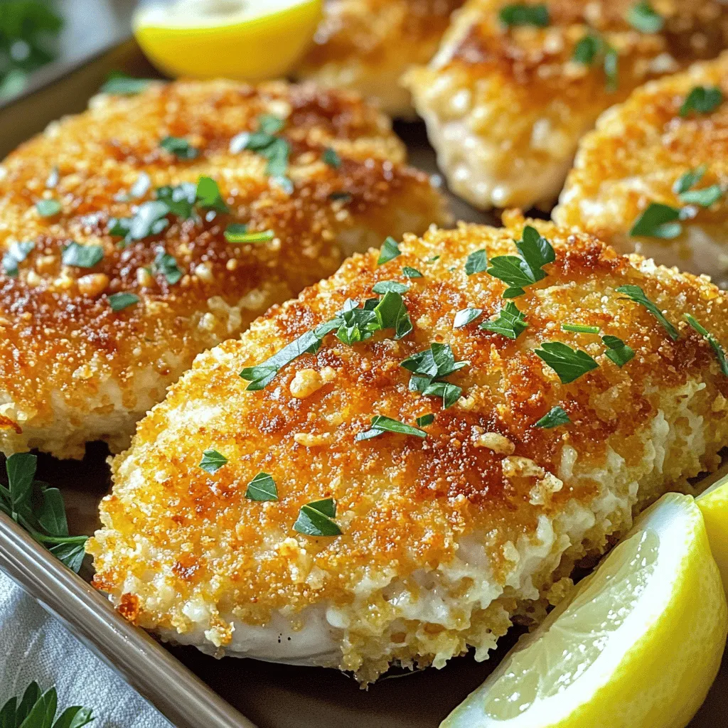 - 4 boneless, skinless chicken breasts - 1 cup freshly grated Parmesan cheese - 1 cup breadcrumbs (preferably panko for a delightful crunch) - 2 teaspoons garlic powder - 1 teaspoon dried oregano - 1 teaspoon smoked paprika - Salt and freshly ground black pepper to taste - 2 large eggs - 2 tablespoons Dijon mustard - Olive oil spray or 2 tablespoons melted unsalted butter for a golden finish The main ingredients for Parmesan crusted chicken are simple yet powerful. You start with chicken breasts, which are lean and easy to cook. The grated Parmesan adds a salty, nutty flavor that pairs perfectly with the chicken. Using panko breadcrumbs gives it a crisp texture that makes every bite enjoyable. For seasoning, garlic powder, oregano, and smoked paprika bring depth to the dish. Each adds a unique flavor that elevates the chicken. Don't forget the salt and pepper; they enhance all the other tastes. To bind everything together, we use eggs and Dijon mustard. The eggs help the breadcrumbs stick, while the mustard adds a hint of tanginess. Finally, a light spray of olive oil or melted butter ensures the crust turns golden and crispy. You can find the full recipe in the linked section, which will guide you step-by-step through this tasty dish. - Preheat the oven to 400°F (200°C). - Prepare a baking sheet with parchment or a silicone mat. - In a bowl, combine 1 cup of grated Parmesan cheese, 1 cup of breadcrumbs, 2 teaspoons of garlic powder, 1 teaspoon of dried oregano, 1 teaspoon of smoked paprika, salt, and freshly ground black pepper. Stir until mixed well. - In a separate bowl, whisk 2 large eggs with 2 tablespoons of Dijon mustard until smooth. - Take a chicken breast and dip it into the egg mixture. Let excess egg drip off, then dredge it in the breadcrumb mixture, pressing gently so crumbs stick well. Repeat for all chicken breasts. - Arrange the coated chicken on the baking sheet, spaced apart for even cooking. Lightly spray the tops with olive oil or drizzle melted butter for a golden finish. - Bake for 25-30 minutes. Chicken is done when it reaches an internal temperature of 165°F (74°C) and the crust is golden and crispy. - Remove the chicken from the oven and let it rest for 5 minutes. This helps keep the chicken juicy. - Before serving, sprinkle with finely chopped parsley for freshness. For the best crunch, use panko breadcrumbs. These breadcrumbs are lighter and crispier than regular ones. They make a big difference in texture. Before baking, lightly spray or drizzle the chicken with olive oil or melted butter. This extra fat helps the crust turn golden brown and adds flavor. Resting the chicken is key. After baking, let it sit for five minutes. This step allows the juices to settle back into the meat. Resting keeps the chicken juicy and tender, making each bite enjoyable. For a lovely presentation, serve the chicken on a warm platter. Add lemon wedges for a zesty touch. Garnish with finely chopped parsley to add color. Pair it with a fresh green salad or steamed vegetables for a balanced meal. For the full recipe, check out the details above. {{image_4}} To elevate your Parmesan crusted chicken, you can add fresh herbs. Basil and thyme work wonders. Chop them finely and mix them into your breadcrumb blend. This adds depth and freshness to every bite. You can also play with spices. For some heat, try adding a pinch of cayenne pepper. If you want a smoky taste, consider using smoked paprika. Each variation makes the dish unique and exciting. Looking for healthier options? You can air fry the chicken! This method gives you a crispy crust without much oil. Preheat your air fryer to 375°F (190°C) and cook the chicken for about 15-20 minutes. Flip halfway for even crispiness. Another great method is grilling. Grilling adds a smoky flavor. Just be sure to watch the chicken closely to avoid drying it out. Both methods bring new life to this classic dish. Side dishes can make your meal complete. A fresh green salad pairs well with the chicken. Toss mixed greens with a light vinaigrette for balance. Steamed seasonal vegetables are another great choice. They add color and nutrients to your plate. For a heartier option, serve with mashed potatoes or rice. Each side enhances the flavors of the Parmesan crusted chicken. Error: Error code: 429 - {'error': {'message': 'Rate limit reached for gpt-4o-mini in organization org-zFeAnX8gJvsCtEtJubNX3NN3 on tokens per min (TPM): Limit 200000, Used 199021, Requested 2270. Please try again in 387ms. Visit https://platform.openai.com/account/rate-limits to learn more.', 'type': 'tokens', 'param': None, 'code': 'rate_limit_exceeded'}} You can use gluten-free breadcrumbs instead of regular ones. Look for brands that offer panko-style gluten-free breadcrumbs for a great crunch. Almond flour or crushed gluten-free crackers also work well. Ensure the chicken does not touch any gluten to avoid cross-contamination. Yes, you can use frozen chicken breasts. Just make sure to thaw them first. This helps the chicken cook evenly. If you forget to thaw, cook the chicken longer at a lower temperature. Aim for 30-35 minutes at 375°F (190°C) until it reaches 165°F (74°C). It takes about 25-30 minutes to bake at 400°F (200°C). Always check the internal temperature to ensure it reaches 165°F (74°C) for safety. This timing gives a golden crust while keeping the chicken juicy inside. This dish pairs well with many sides. Try a fresh green salad to add crunch and color. Roasted vegetables or creamy mashed potatoes also make great choices. For a lighter option, serve with steamed broccoli or green beans. To keep your chicken juicy, marinate it for at least 30 minutes. Use olive oil, lemon juice, or yogurt as a base. Avoid overcooking; use a meat thermometer to check for doneness. Let the chicken rest for 5 minutes after baking before serving. This allows the juices to settle. For the full recipe, check out the [Full Recipe]. This blog post covered how to make delicious Parmesan Crusted Chicken. We explored key ingredients, step-by-step instructions, and tips for success. You learned about crust variation and how to serve it. Remember, using panko makes the crust crispy. Letting the chicken rest keeps it juicy. Whether you bake or grill, this dish delights. Try new flavors and enjoy sharing it with loved ones. Happy cooking!