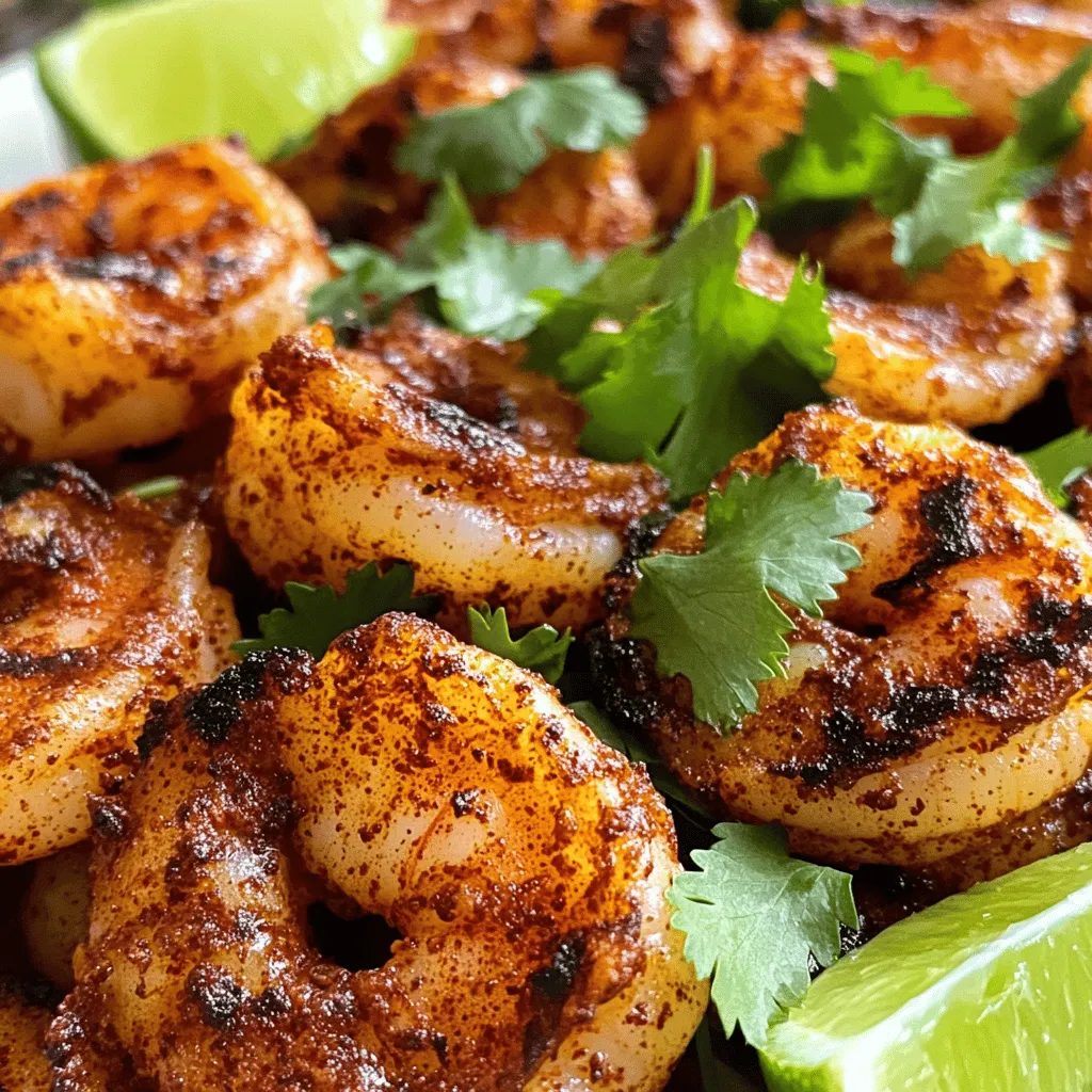 - 1 lb large shrimp, peeled and deveined - 2 tablespoons olive oil - 1 tablespoon smoked paprika - 1 teaspoon onion powder - 1 teaspoon garlic powder - 1 teaspoon cayenne pepper (adjust for spice level) - ½ teaspoon dried thyme - ½ teaspoon salt - ½ teaspoon freshly ground black pepper - 1 lime, juiced - Fresh cilantro, chopped (for garnish) I love using fresh ingredients for my quick and easy blackened shrimp. The large shrimp really soak up the flavors well. Olive oil gives it a nice richness. Smoked paprika adds a warm, smoky taste that enhances the dish. For the spice blend, I mix onion powder, garlic powder, and cayenne pepper. You can change the cayenne to fit your spice preference. Dried thyme gives the shrimp an earthy note. Salt and black pepper round out the flavors. A squeeze of lime juice adds bright acidity. Finally, fresh cilantro is great for garnish. It adds color and freshness. The combination of these ingredients creates a vibrant dish that is sure to impress. You can find the full recipe above to guide you through the steps. Enjoy cooking! Combine these spices in a medium bowl: - 1 tablespoon smoked paprika - 1 teaspoon onion powder - 1 teaspoon garlic powder - 1 teaspoon cayenne pepper - ½ teaspoon dried thyme - ½ teaspoon salt - ½ teaspoon black pepper Mix them well. This blend gives your shrimp that bold blackened flavor. Pat the shrimp dry with paper towels. This step helps them sear nicely. Dry shrimp cook better. Drizzle 2 tablespoons of olive oil over the shrimp. Toss them with the spice blend. Make sure each shrimp is coated well. They should shine with spice. Heat a skillet over medium-high heat. Place the shrimp in a single layer. Cook them for about 2-3 minutes on each side. Look for them to turn opaque. This means they are done. Once cooked, squeeze juice from 1 lime over the shrimp. Toss them gently to coat. Garnish with chopped cilantro for a fresh touch. You can find the full recipe for more detailed cooking steps. Use a cast-iron skillet for optimal charring results. This pan gets hot and stays hot. It helps create a nice crust on the shrimp. The heat locks in all those bold flavors. If you don't have a cast-iron skillet, any heavy skillet will work. Just make sure it’s hot enough before adding shrimp. Modify cayenne pepper to personalize the heat level. If you like a milder taste, cut back on it. You can even skip it if you prefer no heat. For those who love spice, add more cayenne. This dish is all about your taste. Experiment with other spices such as cumin or chili powder for added depth. These spices can add layers to your dish. You can mix and match to find your favorite combo. Don't be afraid to be creative. This is your meal, and it should reflect your style. For a fun twist, try adding a pinch of lime zest to the spice mix for a fresh kick. Check out the Full Recipe for more details. {{image_4}} You can make blackened shrimp tacos for a fun meal. Start by warming soft tortillas. Place blackened shrimp in the center. Add creamy avocado and fresh salsa on top. The cool toppings balance the shrimp's spicy flavor. You can also add shredded cabbage for crunch. These tacos are easy and full of taste. For a new twist, serve blackened shrimp over pasta. Cook your favorite pasta according to the package. While it's cooking, make a simple cream sauce. Combine heavy cream, garlic, and parmesan in a pan. Toss the cooked pasta with the sauce and add blackened shrimp. This dish feels fancy but is simple to make. Another option is grilled blackened shrimp. Skewer the shrimp with wooden sticks. Preheat your grill to medium-high heat. Brush the skewered shrimp with olive oil and sprinkle with the spice blend. Grill for about 2-3 minutes on each side. This method gives a smoky flavor that is very tasty. Perfect for summer barbecues or easy dinners. Store cooked shrimp in an airtight container in the fridge for up to 2 days. This keeps the shrimp fresh and safe to eat. Make sure to let it cool down before sealing it in the container. If you notice any off smells or changes in texture, discard it. Freeze leftover blackened shrimp for up to 3 months in a freezer-safe bag. Before freezing, remove as much air as possible from the bag to prevent freezer burn. Label the bag with the date to keep track of its freshness. When you're ready to use it, thaw in the fridge overnight for the best results. Reheat in a skillet over low heat to maintain texture and flavor. Avoid using high heat, as this can make the shrimp tough. You can add a splash of water or broth to help steam the shrimp and keep it moist. Stir gently until heated through. Enjoy those bold flavors again! Approximately 2-3 minutes on each side until opaque. The shrimp cook quickly. Watch them change from transparent to white. This change shows they are done. Overcooking makes shrimp tough, so stay alert. Yes, but thaw them properly before cooking for best results. To thaw, place shrimp in the fridge overnight. For a quick option, run them under cold water. Do not use hot water, as it cooks them. Properly thawed shrimp cook evenly and taste better. Rice, salad, or grilled vegetables are great accompaniments. Fluffy rice soaks up the shrimp's spices. A crisp salad adds a fresh crunch. Grilled vegetables bring a nice smoky flavor. Mix and match sides to create a colorful plate. Yes, meal prep by cooking and storing for later use. Cook the shrimp and let them cool. Place in an airtight container. Store in the fridge for up to 2 days. Reheat gently to keep them tender. Check the [Full Recipe] for all details. In this post, we explored how to make perfect blackened shrimp. We covered the ingredients, detailed steps, and helpful tips. You learned how to prepare a tasty spice blend, cook the shrimp, and serve it with flair. Remember, you can adjust spices to match your taste. You also discovered various ways to enjoy this dish, like tacos or pasta. With storage tips, you can enjoy your shrimp later too. This simple recipe is sure to impress anyone at your table. Enjoy the flavor and share it with friends!