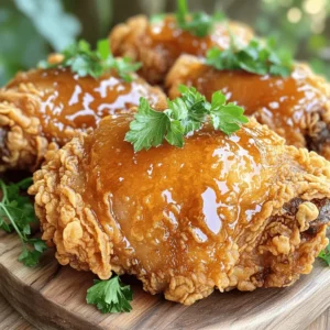 To make this tasty dish, you'll need the following main ingredients: - 4 boneless, skinless chicken thighs - 1 cup buttermilk - 1 cup all-purpose flour - 1 teaspoon paprika - 1 teaspoon garlic powder - 1 teaspoon onion powder - ½ teaspoon cayenne pepper - Salt and black pepper, to taste - ½ cup hot honey (store-bought or homemade) - 2 tablespoons olive oil - Fresh parsley, finely chopped (for garnish) These ingredients create a flavor-packed meal. The chicken thighs stay juicy from the buttermilk. The spices add warmth and depth. Hot honey gives the dish its signature kick. You can customize your hot honey chicken with these optional ingredients: - Lemon juice for a tangy twist - Chipotle powder for extra smokiness - Honey mustard for a sweet and tangy flavor - Your favorite herbs like thyme or oregano Feel free to get creative! Each of these options adds different layers to the taste. To cook your hot honey chicken, gather these tools: - Mixing bowls for marinating - Shallow dish for the flour mixture - Large skillet for frying - Tongs for flipping the chicken - Meat thermometer to check doneness These tools help you make the process smooth and easy. You’ll have everything you need to create this delightful dish. For the full recipe, follow the steps outlined above! To start, gather your chicken thighs. In a bowl, whisk the buttermilk with paprika, garlic powder, onion powder, salt, and black pepper. Make sure everything blends well. Add the chicken thighs to the mix, ensuring they are fully covered in the marinade. Cover the bowl with plastic wrap. Place it in the fridge for at least one hour. For best flavor, marinate overnight. Next, grab a shallow dish. Pour in the all-purpose flour and add cayenne pepper, salt, and black pepper. Mix it well. This helps every bite pack a punch. You want the seasoning to spread evenly throughout the flour. Now, it’s time to cook! Heat olive oil in a large skillet over medium-high heat. When the oil looks hot and shimmering, carefully add your coated chicken thighs. Fry each side for about 6-7 minutes. You want them golden brown and cooked through, reaching 165°F (75°C) inside. Once cooked, drizzle hot honey over the thighs right in the skillet. Let it caramelize for about one minute on each side. This step adds a sweet glaze that enhances the flavor. Finally, transfer the chicken to a serving platter. Drizzle any leftover hot honey from the skillet on top for extra flavor. Don’t forget to garnish with freshly chopped parsley. This adds a nice pop of color and freshness. Enjoy your spicy and sweet hot honey chicken! For the full recipe, check out the details above. To get that perfect crisp on your chicken, the key is in the coating. Use cold buttermilk for marinating. This helps keep the chicken moist. When you dredge the chicken in flour, make sure it’s evenly coated. Shake off any extra flour. This step prevents a thick crust that can burn. Fry the chicken in hot oil, but don’t overcrowd the pan. This allows even cooking and avoids steaming. Cooking at the right temperature is vital. Heat your oil to medium-high before adding the chicken. The oil should shimmer, but not smoke. Use a kitchen thermometer to check the chicken’s internal temperature. It should reach 165°F (75°C) for safe eating. If you fry it too fast, the outside may burn while the inside stays raw. You can modify this recipe to fit your taste. If you don't have buttermilk, use plain yogurt or milk with a splash of vinegar. For a gluten-free option, swap all-purpose flour with a gluten-free blend. Don't have cayenne pepper? Use another spice like chili powder for heat. For hot honey, mix regular honey with a bit of hot sauce. This gives you that sweet and spicy kick. For the full recipe, check the details above. {{image_4}} When you crave something different, try these fun twists on hot honey chicken. Each variation keeps the sweet and spicy kick but adds a new texture or flavor. Hot honey chicken wings are a game-day favorite. Start with fresh, crispy wings. Marinate them in the same buttermilk mix. Then, coat them in the seasoned flour. Fry or bake until crispy. Drizzle hot honey on top before serving. These wings are perfect for sharing! Chicken tenders are a hit with kids and adults alike. Use chicken breast cut into strips. Follow the same marinating and coating steps. Fry until golden brown and serve with hot honey. These tenders are great for dipping or as a main dish. For a quick meal, make a spicy hot honey chicken sandwich. Use the same chicken thighs, but stack them on a bun. Add fresh lettuce, tomatoes, and pickles. Drizzle extra hot honey on top. This sandwich is great for lunch or dinner. Explore these variations to keep things exciting in your kitchen. For the full recipe, check the earlier section. Each option brings a unique twist to your table! To keep your hot honey chicken fresh, let it cool first. Place the chicken in an airtight container. Store it in the fridge for up to 3 days. Make sure to separate any extra hot honey into a different container. When you want to enjoy your leftovers, preheat your oven to 350°F (175°C). Place the chicken on a baking sheet. Cover it with foil to keep it moist. Heat for about 10-15 minutes, or until warm. You can also use a microwave. Heat on medium power for about 1-2 minutes. Just be careful not to overcook it. You can freeze hot honey chicken for up to 2 months. Wrap each piece in plastic wrap and then foil. This keeps the chicken from freezer burn. When you are ready to eat, thaw it in the fridge overnight. Then, reheat it as mentioned above for the best taste. For the full recipe, check out the details above. Hot honey is a sweet and spicy blend of honey and chili. It adds a kick to your meals. You can buy it or make it at home. To make your own, mix honey with crushed red pepper flakes or fresh chili. The heat level depends on how much spice you add. Yes, you can make Hot Honey Chicken in the oven! Preheat your oven to 400°F (200°C). After coating the chicken in flour, place it on a baking sheet. Spray or drizzle some oil on top. Bake for about 25-30 minutes or until it reaches 165°F (75°C). Drizzle hot honey on the chicken in the last five minutes of cooking for a tasty glaze. Hot Honey Chicken pairs well with many sides. Here are some great options: - Creamy coleslaw - Roasted vegetables - Garlic mashed potatoes - Rice or quinoa - Cornbread These sides balance the flavors and add variety to your meal. For the full recipe, check out the Spicy Honey Drizzled Chicken Thighs above! Enjoy your cooking adventure! Hot honey chicken combines sweet and spicy in a tasty dish. We discussed key ingredients, step-by-step cooking, and handy tips for perfecting your chicken. I shared fun variations and how to store leftovers. With these details, you can create a delicious meal at home. Enjoy experimenting with flavors and cooking methods. Trust me, hot honey chicken will be a hit on your table!