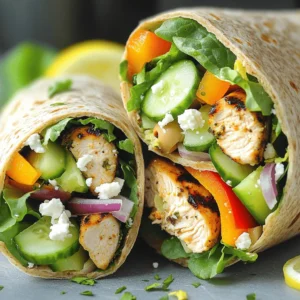 - Chicken and Seasonings - 2 boneless, skinless chicken breasts - 1 teaspoon garlic powder - 1 teaspoon dried oregano - 1 teaspoon paprika - 1 tablespoon extra virgin olive oil - Salt and freshly cracked black pepper, to taste - Wraps and Spreads - 4 whole wheat wraps - 1 cup creamy hummus - Fresh Vegetables and Cheese - 1 cup mixed greens (arugula and baby spinach) - 1 cucumber, thinly sliced - 1 bell pepper, thinly sliced (red or yellow) - ½ red onion, finely sliced - ¼ cup feta cheese, crumbled - 10 Kalamata olives, pitted and sliced - Juice of 1 fresh lemon - Suggested Add-Ins for Flavor - Cherry tomatoes for sweetness - Avocado slices for creaminess - Fresh herbs like parsley or dill - Alternative Spreads - Tzatziki sauce for a fresh twist - Greek yogurt mixed with herbs for a creamy option These ingredients create a burst of flavor and freshness. The chicken brings protein and pairs well with the spices. The wraps hold it all together, while fresh veggies and cheese add crunch and creaminess. Optional ingredients allow you to make the recipe your own; feel free to mix and match! You can find the Full Recipe to guide you through the cooking process. Spice Rub Preparation To start, I mix the spices in a small bowl. I use garlic powder, dried oregano, and paprika. Then, I add olive oil, salt, and black pepper. This rub will make the chicken taste great. Coating the Chicken Breasts Next, I coat the chicken breasts with the rub. I make sure to cover every part. This helps the flavor stick and ensures a tasty bite. Grilling Techniques I preheat my grill pan over medium-high heat. Once it's hot, I place the chicken breasts on it. I cook each side for about 6-7 minutes. This gives them a nice char. Checking for Doneness To know if the chicken is done, I check the internal temperature. It should reach 165°F (75°C). After cooking, I let the chicken sit for 5 minutes. This keeps it juicy. Spreading the Hummus On a flat surface, I lay out the wraps. I spread about ¼ cup of hummus on each. I leave a little edge clear for easy wrapping. Layering Ingredients I start adding the fillings. First, I place some mixed greens on the hummus. Then, I add cucumber, bell pepper, and red onion slices. I sprinkle on Kalamata olives and the sliced chicken. Finally, I finish with feta cheese. Folding and Rolling the Wraps To wrap, I fold in the sides of the wrap first. Then, I start rolling from the bottom. I keep it tight to hold the filling inside. Presentation Tips I cut the wraps in half diagonally for a nice look. They can be served right away or wrapped for later. Either way, they always look and taste delicious! For the full recipe, check out the details above. - Ensuring Juiciness To keep chicken juicy, use a meat thermometer. Cook until it hits 165°F (75°C). Letting it rest for five minutes helps keep the juices inside. This step is key to great flavor. - Flavor Enhancements Use garlic powder, dried oregano, and paprika for a tasty spice mix. Olive oil adds moisture and flavor. Adjust the salt and pepper to your taste. You can also marinate the chicken for a few hours for more depth. - Best Practices for Layering Start by spreading hummus on the wrap. Leave space around the edge for easy folding. Layer mixed greens first. Then, add cucumber, bell pepper, and onion. Place the chicken strips last, topped with feta. This keeps the wrap neat and tasty. - Making It a Meal Add a side salad or some fruit to make it a full meal. You can also serve these wraps with a yogurt dip or extra hummus. This adds variety and makes your meal more filling. For the full recipe, check out the Mediterranean Chicken Wraps recipe. {{image_4}} What can you use instead of chicken? You can try turkey, shrimp, or lamb. Each option brings a unique taste. For a vegetarian twist, use chickpeas or grilled tofu. These will make your wraps hearty and full of flavor. How can you make your wraps spicy or sweet? Add some chili flakes or a dash of hot sauce for heat. If you prefer sweet, try adding honey or a sweet chili sauce. Both will change the flavor profile nicely. What herbs or spices can you swap? Instead of oregano, use thyme or basil for a different taste. You can also try cumin or coriander for a warm, earthy flavor. Mixing these spices can take your wraps to the next level. Check out the Full Recipe for more ideas on making your Mediterranean chicken wraps unique and exciting! To keep your Mediterranean chicken wraps fresh, follow these simple steps: - Refrigeration Guidelines: Place any leftover wraps in an airtight container. They can last in the fridge for up to 3 days. If you want to enjoy them later, make sure to store them without the toppings to maintain their crunch. - Freezing Instructions: If you plan to store them for a longer time, wrap each one in plastic wrap and then in foil. Place the wrapped wraps in a freezer bag. They can stay frozen for up to 2 months. When you’re ready to eat, thaw them in the fridge overnight. To enjoy your wraps again, here are the best ways to reheat: - Best Methods for Retaining Texture: The oven works great for reheating. Preheat your oven to 350°F (175°C). Place the wrap on a baking sheet and cover it with foil. Heat for about 10-15 minutes. This method keeps the wrap crispy. You can also use a non-stick skillet over low heat. Cook for about 3-4 minutes on each side. This way, the chicken stays juicy and the wrap doesn't get soggy. Using these storage and reheating tips will help you enjoy your Mediterranean chicken wraps longer and keep them delicious! If you're looking for the full recipe, check out the full recipe section above. You can use several spreads if you lack hummus. Here are some great options: - Tzatziki sauce: This creamy, yogurt-based dip adds a nice tang. - Baba ganoush: A smoky eggplant spread that pairs well with chicken. - Avocado spread: Creamy and rich, it offers healthy fats and flavor. - Cream cheese: For a different angle, try a flavored cream cheese. These spreads can bring their own unique taste to your wraps. Yes, you can prep these wraps ahead. Here’s how: - Assemble the wraps, but do not add lemon juice yet. - Wrap them tightly in plastic wrap or foil. - Place them in the fridge for up to 24 hours. This method keeps the wraps fresh. When you're ready to eat, add the lemon juice just before serving. This keeps the flavors bright and tasty. To make a complete meal, consider these tasty side dishes: - Greek salad: Fresh veggies and feta make for a crunchy side. - Roasted vegetables: Zucchini, eggplant, or bell peppers work well. - Quinoa salad: A light, protein-packed option with herbs and lemon. - Pita chips with dip: Crunchy chips with tzatziki or baba ganoush add flavor. These sides complement the wraps and enhance your meal experience. For the full recipe, check the details above. This blog post covered how to make tasty Mediterranean chicken wraps. You learned about essential and optional ingredients, step-by-step cooking instructions, helpful tips for perfecting your wraps, and how to store leftovers. Experiment with different proteins and flavors to make these wraps your own. Finally, enjoy these easy wraps as a quick meal or snack. Now, go ahead and make your wraps delicious!