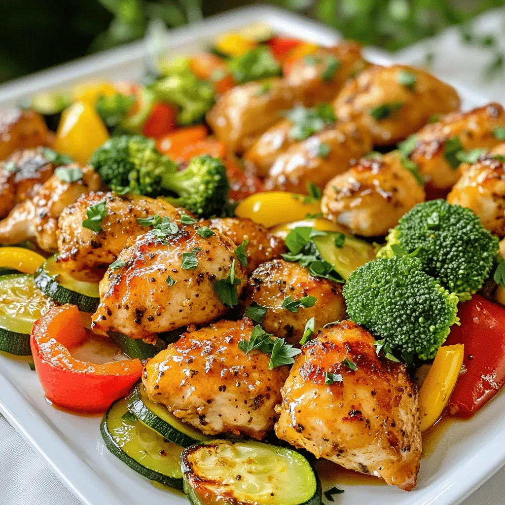 For a tasty meal, gather these ingredients: - 2 boneless, skinless chicken breasts, cut into bite-sized pieces - 1 cup assorted bell peppers (red, yellow, green), sliced into strips - 1 medium zucchini, sliced into half-moons - 1 cup broccoli florets - 1 tablespoon extra virgin olive oil - 1 teaspoon garlic powder - 1 teaspoon smoked paprika - 1 teaspoon dried oregano - Sea salt and freshly cracked black pepper, to taste - Fresh parsley, finely chopped (for garnish) When picking fresh ingredients, focus on these tips: - Chicken: Choose chicken that feels firm and has no odor. Fresh chicken should be pink, not gray. - Bell Peppers: Look for bright colors and smooth skin. They should feel heavy for their size. - Zucchini: Pick small to medium zucchinis. They should be firm and free from blemishes. - Broccoli: Choose florets that are bright green. Avoid yellowing or wilting. You can spice things up with these options: - Herbs: Add fresh thyme or rosemary for more flavor. - Spices: Try cayenne pepper for heat or ground cumin for earthiness. - Add-Ins: Toss in cherry tomatoes or snap peas for extra color and taste. For the full recipe, check out the recipe provided above. Start by cutting your chicken breasts into bite-sized pieces. Place them in a bowl. Drizzle the chicken with olive oil. Then, sprinkle the garlic powder, smoked paprika, and dried oregano on top. Add sea salt and black pepper to taste. Toss everything well. Make sure each piece of chicken gets covered in the spices. Next, add the sliced bell peppers, zucchini, and broccoli florets to the bowl. Use a spatula or your hands to mix gently. You want the veggies to be coated in that tasty oil and spice blend too. This helps them cook well and adds flavor. While you mix the chicken and veggies, preheat your air fryer to 400°F (200°C). Let it heat for about 5 minutes. This is an important step. It helps the chicken get that nice, crispy texture when cooking. Now, carefully transfer the chicken and veggie mix into the air fryer basket. Spread it out in a single layer. If your air fryer is small, cook in batches. This helps everything cook evenly. Cook for about 12-15 minutes. Be sure to shake the basket halfway through. This ensures all the food gets cooked well. The chicken should reach 165°F (74°C) inside. The veggies should be tender yet still a bit crisp. Once the cooking time is up, carefully take the basket out. Use tongs to move the chicken and veggies to a serving platter. Finish with a sprinkle of chopped parsley for color and flavor. You can also drizzle a little extra olive oil if you like. This step makes your meal look great and adds freshness! Enjoy this dish as a simple yet tasty meal. For the full recipe, check out the details above. To get juicy chicken, cut it into small pieces. This helps it cook evenly. Always preheat the air fryer for best results. I recommend cooking it at 400°F. Use a meat thermometer to check that it reaches 165°F. This ensures your chicken is safe to eat. When air frying vegetables, cut them into uniform sizes. This helps them cook at the same rate. Toss them in a bit of oil and seasoning for flavor. I like to add garlic powder and smoked paprika for a tasty kick. Avoid overcrowding the basket. This way, they will crisp up nicely. After using your air fryer, let it cool down. Remove the basket and wash it with warm soapy water. Use a soft sponge to avoid scratches. Wipe the inside of the fryer with a damp cloth. Regular cleaning keeps it in great shape. Follow these steps, and your air fryer will last longer. For a delicious meal idea, check out the Full Recipe for crispy air fryer chicken and colorful veggie medley! {{image_4}} You can swap chicken with other proteins easily. Tofu is a great choice for a meat-free meal. Use firm tofu to keep it from breaking apart. Just press and cube it before mixing with the veggies. Shrimp is another fantastic option. Shrimp cooks quickly and adds a nice flavor. Just adjust the cooking time to about 8-10 minutes. Feel free to change up the veggies based on what’s fresh. In spring, try snap peas and asparagus for a light touch. Summer offers zucchini and corn for sweetness. Fall brings squash and Brussels sprouts, while winter is perfect for hearty root vegetables. Mix and match to keep your meal exciting! You can also change the flavors easily. For a spicy kick, add cayenne pepper or chili flakes. This brings heat and depth. If you prefer something sweet, drizzle honey or maple syrup over the mix. You can also use teriyaki sauce for a savory-sweet combo. These changes make your air fryer chicken and vegetables unique every time. Check out the Full Recipe for more ideas! To store leftovers, let the chicken and veggies cool down first. Then, place them in an airtight container. You can keep them in the fridge for up to three days. Make sure to label the container with the date for easy tracking. To reheat, use the air fryer for best results. Set it to 350°F (175°C) and heat for about 5 to 7 minutes. This method keeps the chicken crispy and the veggies tender. If you don't have an air fryer, you can use a microwave, but the texture may change. If you want to freeze your meal, first let it cool completely. Put the dish in a freezer-safe container. It can last up to three months in the freezer. To reheat from frozen, thaw it overnight in the fridge. Then, use the air fryer or an oven to warm it up. This helps maintain the great taste and texture. Enjoy your easy meal anytime! For the full recipe, check out the detailed steps above. You can check the chicken by using a meat thermometer. The chicken should reach 165°F (74°C). This ensures it is safe to eat. If you do not have a thermometer, cut into a piece of chicken. The meat should be white, not pink, and the juices should run clear. Always double-check, as undercooked chicken can cause illness. Yes, you can air fry frozen vegetables with the chicken. However, they may need a bit more time to cook. Make sure to check them often. Frozen vegetables tend to release water, which can make them soggy. To avoid this, you might want to cook them separately for better texture. The best temperature for cooking chicken in an air fryer is 400°F (200°C). This high heat helps the chicken cook quickly and become crispy. Preheating the air fryer is also key. It ensures even cooking and a nice texture. To keep your vegetables crisp, cut them into uniform pieces. Smaller pieces cook faster and may become mushy. Use a light coat of oil for flavor without making them soggy. Cook them at a high temperature and avoid overcrowding the basket. This helps them cook evenly and stay firm. This blog post covered how to make air fryer chicken and vegetables. We discussed the best ingredients, clear steps, tips for great cooking, and fun variations. I shared storage advice to keep your meals fresh. Remember, using fresh ingredients and following the right steps leads to tasty meals. With practice, you will master air frying. Enjoy the process and experiment with new flavors!