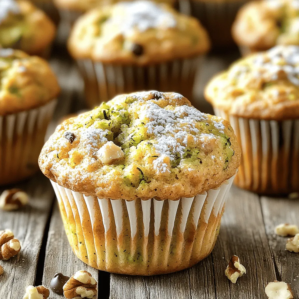 The main ingredients for zucchini oatmeal muffins are simple and healthy. You will need: - 1 ½ cups shredded zucchini (about one medium zucchini) - 1 cup rolled oats - ½ cup whole wheat flour - ½ cup almond milk (or any milk you like) - ⅓ cup maple syrup (or honey for sweetness) - 1 large egg - 1 teaspoon vanilla extract - ½ teaspoon baking powder - ½ teaspoon baking soda - 1 teaspoon ground cinnamon - ½ teaspoon nutmeg - ¼ teaspoon salt These ingredients form the base of your muffins, giving them both moisture and flavor. The zucchini adds a nice texture, while oats provide a wholesome touch. You can easily swap some ingredients. If you want gluten-free muffins, use gluten-free rolled oats and flour. - Instead of almond milk, use soy, oat, or cow's milk. - For a vegan version, replace the egg with a flaxseed egg (1 tablespoon ground flaxseed mixed with 2.5 tablespoons water). - If you prefer less sugar, reduce the maple syrup or honey. These substitutions will change the taste slightly, but your muffins will still be delicious. For added flavor and texture, consider these fun add-ins: - ½ cup chopped walnuts or pecans for crunch - ½ cup chocolate chips for sweetness - Dried cranberries or raisins for a fruity twist These add-ins can make each muffin unique. Feel free to mix and match according to your taste! For the full recipe, check out [Full Recipe]. Start by preheating your oven to 350°F (175°C). This step is key for even baking. Grab a muffin tin and line it with paper liners or lightly grease the cups to stop sticking. Make sure you have everything ready before you begin mixing. In a large bowl, combine the dry ingredients. Add 1 ½ cups of shredded zucchini, 1 cup of rolled oats, ½ cup of whole wheat flour, ½ teaspoon of baking powder, ½ teaspoon of baking soda, 1 teaspoon of ground cinnamon, ½ teaspoon of nutmeg, and ¼ teaspoon of salt. Use a whisk or spoon to mix these well. In another bowl, whisk together ½ cup of almond milk, ⅓ cup of maple syrup, 1 large egg, and 1 teaspoon of vanilla extract until smooth. Now, pour the wet mixture into the dry mix. Stir gently until just combined. It’s okay if some lumps remain; don’t overmix! Spoon the batter into the muffin cups, filling each about ¾ full. This gives them room to rise. Place the muffin tin in the oven and bake for 20 to 25 minutes. To check if they are done, insert a toothpick in the center. If it comes out clean, the muffins are ready. Remove them from the oven and let them cool in the pan for 5 minutes. After that, transfer the muffins to a wire rack to cool completely. Enjoy your delicious zucchini oatmeal muffins! For a full recipe, check out the details shared earlier. To keep your muffins moist, use freshly grated zucchini. The moisture from the zucchini makes a big difference. Do not squeeze the zucchini too much; some moisture helps with texture. You can also add extra almond milk if needed. Mixing the wet and dry ingredients gently prevents dryness. Overmixing can lead to tough muffins. You can easily adjust the sweetness of these muffins. If you like them sweeter, add more maple syrup or honey. Start with the full recipe amount, then taste the batter. Remember, flavors intensify when baking. If you prefer less sugar, cut the sweetener by a third. You can also use ripe bananas for natural sweetness. If your muffins sink in the middle, it might be due to too much liquid. Ensure you measure ingredients accurately. If they are too dry, add a little more almond milk next time. For uneven baking, rotate the muffin pan halfway through. Keep an eye on them to avoid overbaking. Check for doneness by inserting a toothpick; it should come out clean. {{image_4}} You can make zucchini oatmeal muffins gluten-free easily. Replace whole wheat flour with almond flour or coconut flour. Use certified gluten-free rolled oats. This way, you keep the taste without gluten. Feel free to change the flavors in your muffins. Add spices like ginger or cloves for warmth. You can also mix in fresh fruits like blueberries or mashed bananas for a twist. Dried fruits, such as raisins or apricots, also work well. These options boost taste and nutrition. Toppings can enhance your muffins. Consider sprinkling chia seeds or flaxseeds on top before baking. You can also add a layer of nut butter for added richness. If you want a sweet touch, try adding a handful of chocolate chips or dried cranberries. Each mix-in brings its own flavor and texture, making each muffin unique. For the full recipe, check the Zesty Zucchini Oatmeal Muffins. To keep your zucchini oatmeal muffins fresh, use an airtight container. This helps keep moisture in and air out. Store them at room temperature for up to three days. If you want to keep them longer, refrigerate them. This will extend freshness for up to a week. If you want to save some muffins for later, freezing is a great option. First, let the muffins cool completely. This prevents ice crystals from forming. Next, wrap each muffin in plastic wrap or foil. Place them in a freezer-safe bag or container. They can last up to three months in the freezer. When you are ready to eat them, just take out how many you need. To reheat, simply unwrap the muffin. Place it on a plate and microwave for about 20-30 seconds. You can also heat them in the oven. Preheat your oven to 350°F (175°C) and bake for about 10 minutes. This will make your muffins warm and soft again, just like fresh out of the oven. You can enjoy them with a spread of butter or a dollop of yogurt for extra flavor. For the full recipe, check out the Zesty Zucchini Oatmeal Muffins section. Yes, you can use other types of flour. Almond flour or coconut flour works well too. Just remember that this can change the texture. If you use a gluten-free flour, the muffins may be a bit more crumbly. You might need to adjust the liquid in the recipe too. Always check the ratio of flour to liquid for best results. Zucchini oatmeal muffins last about 3 to 5 days at room temperature. Store them in an airtight container to keep them fresh. You can also freeze them for up to 3 months. Just wrap each muffin tightly in plastic wrap or foil. When you're ready to eat, thaw them overnight in the fridge or pop them in the microwave for a quick warm-up. Yes, you can make these muffins vegan! Replace the egg with a flax egg. To make a flax egg, mix 1 tablespoon of ground flaxseed with 2.5 tablespoons of water. Let it sit for a few minutes to thicken. You can also use any plant-based milk in place of almond milk. This keeps the muffins moist and delicious without any animal products. For sweetening, maple syrup is a great choice, just like in the full recipe. You learned about key ingredients for muffins, including tasty substitutions and add-ins. I shared step-by-step instructions for easy preparation and baking. We discussed tips for soft muffins and how to fix common problems. You also saw ways to make these muffins gluten-free and customize flavors. Finally, we covered the best ways to store and reheat your muffins. Now, you can confidently bake your own muffins, making them just the way you like. Enjoy the delicious results!