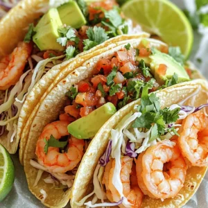 - 1 lb shrimp, peeled and deveined - 1 tablespoon olive oil - 1 teaspoon chili powder - 1 teaspoon ground cumin - 1 teaspoon garlic powder - Salt and freshly ground black pepper, to taste - 8 small corn tortillas - 1 cup green cabbage, finely shredded - 1 ripe avocado, sliced into thin wedges - 1/2 cup pico de gallo - Fresh cilantro leaves, for garnish - Lime wedges, for serving When I make easy shrimp tacos, I like to keep it simple yet tasty. These ingredients create a vibrant and fresh taco that everyone loves. The shrimp gives a nice protein boost while the spices add flavor. Using fresh ingredients is key. I always peel and devein the shrimp myself to ensure they taste their best. The olive oil helps the spices stick to the shrimp, making every bite flavorful. I enjoy mixing the spices together. Chili powder, cumin, and garlic powder create a nice kick. You can adjust the salt and pepper based on your taste. To warm the corn tortillas, I heat them in a skillet for a few seconds. This makes them soft and ready for filling. The green cabbage adds a nice crunch. Slicing the avocado into thin wedges gives a creamy contrast. Pico de gallo brings a fresh burst of flavor that brightens the dish. I garnish with fresh cilantro and serve lime wedges on the side. A squeeze of lime juice on the tacos makes them even better. For the full recipe, check out the instructions I’ve shared. Enjoy your cooking adventure! 1. Combine shrimp with spices and oil In a medium bowl, mix the shrimp with olive oil, chili powder, cumin, garlic powder, salt, and pepper. Toss gently to coat the shrimp evenly. This step adds great flavor to the shrimp. 2. Cooking the shrimp Heat a skillet over medium-high heat. Once hot, add the shrimp. Cook for 2-3 minutes on each side. The shrimp should turn pink and opaque. Remove the skillet from heat when done. 3. Preparing tortillas Use another skillet over medium heat to warm the corn tortillas. Heat each side for about 30 seconds. They should be soft and easy to fold. 1. Layering the ingredients Take a warm tortilla and place a few shrimp in the center. Add a handful of shredded cabbage on top. Then, add slices of avocado and a spoonful of pico de gallo. 2. Garnishing for flavor Finish your taco with fresh cilantro leaves. This adds a burst of flavor and makes the dish look nice. 1. How to present your shrimp tacos Arrange the tacos on a colorful platter. Add extra lime wedges and cilantro for a festive touch. 2. Ideal accompaniments Serve your shrimp tacos with lime wedges for drizzling. You can also add a side of chips and salsa for a complete meal. For the full recipe, check out the details above! To cook shrimp just right, look for a pink color. It should not be gray. Overcooking makes shrimp tough. Cook them for 2-3 minutes on each side. They cook fast, so keep an eye on them. For seasoning, use chili powder, cumin, and garlic powder. This combo adds great flavor. Always taste your shrimp before serving. Adjust salt and pepper as needed. A little goes a long way! To warm tortillas evenly, use a dry skillet over medium heat. Heat each side for about 30 seconds. This makes them soft and easy to fold. If you can’t find corn tortillas, try flour or whole wheat. These options work well too. Each type brings its own taste and texture. Serve your tacos on a colorful platter. This makes the meal inviting. Add lime wedges and cilantro for a pop of color. You can also serve shrimp tacos with sides like rice or beans. A fresh salad pairs well too. For extra fun, set up a taco bar. Let everyone build their own tacos! {{image_4}} You can give your shrimp tacos a twist by changing the spices or marinade. Try adding paprika for a smoky flavor. A bit of lime zest can brighten the shrimp. You can also use a spicy marinade with chipotle or sriracha for heat. When it comes to toppings, the options are endless. Swap out cabbage for crunchy radishes. Add mango salsa for a sweet kick. You can even use pickled onions to give your tacos a tangy punch. Making shrimp tacos gluten-free is simple. Just use corn tortillas, which are naturally gluten-free. Check the labels to ensure they are made in a gluten-free facility. For dairy-free options, skip the cheese and use avocado instead. You can also add a dairy-free yogurt or a vegan crema. These toppings keep your tacos fresh and tasty without dairy. For a smoky flavor, try grilled shrimp tacos. Marinate the shrimp first and then grill them over medium heat. This method adds a nice char and enhances the taste. If you prefer baking, use an oven-baked shrimp option. Spread the seasoned shrimp on a baking sheet and roast at 400°F for about 8-10 minutes. This method saves time and keeps the shrimp juicy. Explore these variations to make your easy shrimp tacos even more delightful! For a full recipe, check out the instructions provided above. Store leftover shrimp tacos in an airtight container. This keeps them fresh and prevents odors. If you have leftover shrimp, place them in a separate container. Shrimp can last in the fridge for up to two days. Keep the tortillas and toppings apart. This prevents sogginess and keeps the crunch. - Best practices for storing shrimp tacos: - Use airtight containers. - Store shrimp separately. - Keep tortillas and toppings apart. To reheat shrimp, use a skillet over medium heat. This method warms the shrimp evenly without drying them out. Stir gently to avoid overcooking. For tortillas, warm them in a dry skillet for about 15 seconds on each side. This keeps them soft and pliable. - Effective methods to reheat shrimp: - Use a skillet on medium heat. - Stir gently while reheating. - Reheating tortillas without them becoming tough: - Warm in a dry skillet. - Heat for 15 seconds on each side. You can prep shrimp and toppings ahead of time. This saves time on busy nights. Marinate the shrimp and store them in the fridge for up to a day. Chop the cabbage and slice the avocado just before serving for the best taste. - Prepping ingredients ahead of time: - Marinate shrimp up to a day ahead. - Chop cabbage in advance. - Making shrimp tacos in advance: - Assemble tacos right before serving. - Keep components separate until ready to eat. For the full recipe, check out the [Full Recipe]. Can I use frozen shrimp for this recipe? Yes, you can use frozen shrimp. Just thaw them first. Place them in cold water for about 15 minutes. This makes them easy to cook. Ensure they are peeled and deveined for the best taste. What can I use instead of pico de gallo? If you don't have pico de gallo, use any fresh salsa. You can also mix diced tomatoes, onions, and cilantro. This gives your tacos a fresh and tasty kick. Can I make this recipe without cabbage? Absolutely! If you don’t like cabbage, skip it. You can use lettuce or spinach instead. This keeps the tacos crunchy and fresh. How to customize the spice level of the shrimp? You can adjust the spice level easily. Add more chili powder for heat or use less. If you want a milder flavor, try smoked paprika. It adds depth without the heat. Calorie count per serving Each serving of these shrimp tacos has about 300 calories. This count includes shrimp, tortillas, and toppings. Nutritional benefits of the ingredients used Shrimp is high in protein. It is low in calories and fat. Cabbage offers fiber and vitamins. Avocado adds healthy fats. Together, they make a balanced meal. Enjoy these shrimp tacos for a healthy and tasty dinner. For the full recipe, check out the earlier section. These easy shrimp tacos bring together fresh shrimp, spices, and vibrant toppings. We covered the key ingredients and gave you simple steps for cooking and assembling. Don't forget the tips for perfect shrimp and tortilla techniques. You can also explore tasty variations and smart storage methods. Making shrimp tacos can be fun and flexible. Try creating your own unique version. Enjoy every bite of this delicious meal!