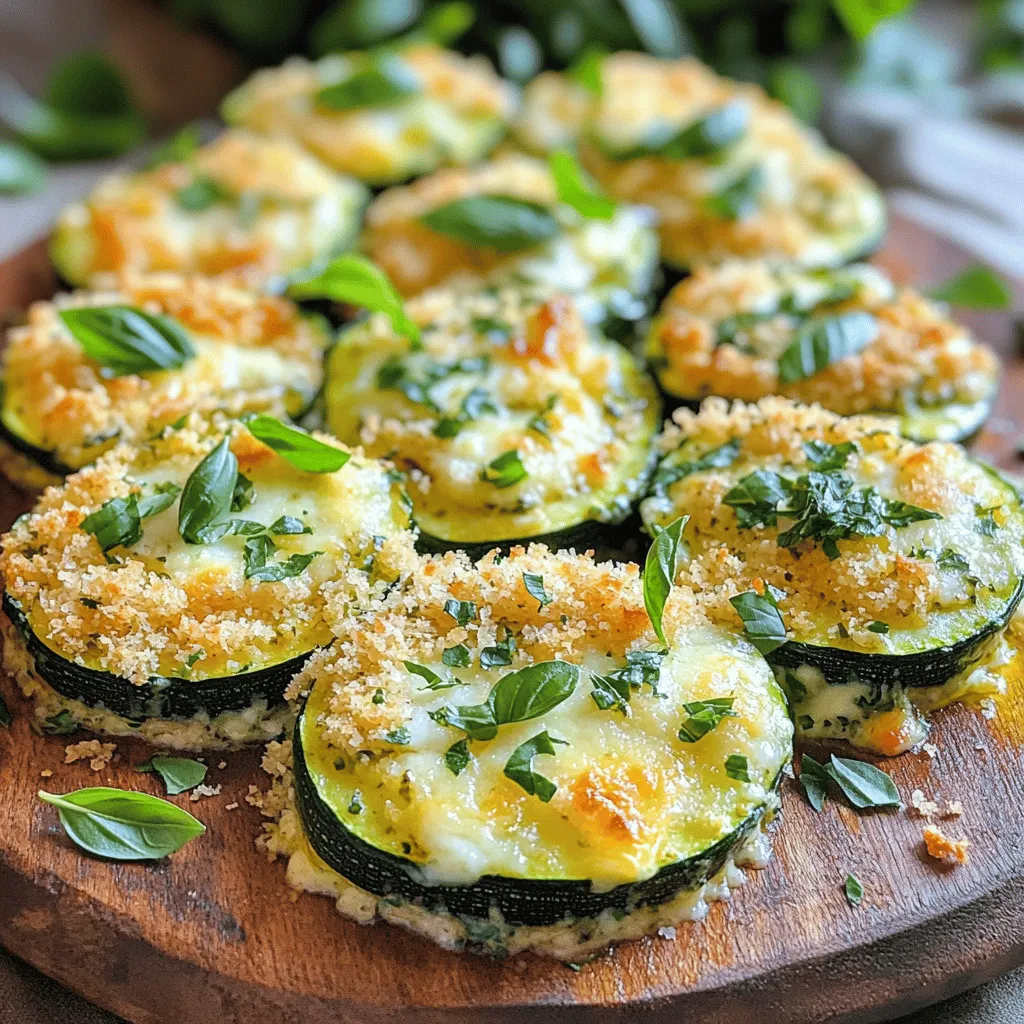To make Baked Zucchini and Cheese, you need simple, fresh ingredients. Here’s what you’ll need: - 4 medium zucchinis - 1 cup shredded mozzarella cheese - 1/2 cup grated Parmesan cheese - 1/2 cup panko breadcrumbs - 2 tablespoons fresh basil - 1 tablespoon fresh parsley - 2 cloves garlic - 1 teaspoon dried oregano - 1/2 teaspoon salt - 1/4 teaspoon black pepper - 2 tablespoons olive oil - Optional: red pepper flakes These ingredients work together to create a warm and cheesy comfort dish. The zucchini gives a nice texture, while the cheeses add creaminess. Fresh herbs bring a burst of flavor, and the panko breadcrumbs add crunch. You can find the full recipe for Cheesy Herb Baked Zucchini Delight in the earlier section. Enjoy cooking this dish and savoring its delightful taste! - Preheat the oven to 375°F (190°C): This step gets your oven ready. A hot oven helps the dish cook evenly. - Prepare the zucchini and seasoning: In a bowl, mix sliced zucchini with olive oil, minced garlic, salt, and black pepper. Toss them well. If you like a kick, add red pepper flakes. - Arrange the zucchini on the baking sheet: Line a baking sheet with parchment paper. Lay the zucchini slices in one layer. This helps them bake nicely. - Mix the cheesy topping: In another bowl, combine shredded mozzarella, grated Parmesan, panko breadcrumbs, chopped basil, chopped parsley, and dried oregano. Stir until mixed well. - Top the zucchini with the cheese mixture: Sprinkle the cheese mix over the zucchini slices. Make sure each piece gets a good amount. - Bake in the preheated oven for 25-30 minutes: Place your baking sheet in the oven. You want the cheese to melt and the zucchini to get tender. - Crisp the topping under the broiler: For a golden finish, switch to broil for the last 2-3 minutes. Keep an eye on it to avoid burning. - Cool the dish before serving: Let it sit for a few minutes. This cools it down and enhances the flavors. - Presentation tips for serving: Serve the dish on a pretty platter. Add fresh herbs for color. Drizzle with olive oil for shine. This dish works great as a side or light main meal. To make your baked zucchini shine, use great seasonings. I love using fresh herbs like basil and parsley. They add a bright, fresh taste. Don't forget a pinch of salt and pepper to enhance the flavor. For a little kick, try adding red pepper flakes. Baking time is key. I recommend 25-30 minutes at 375°F (190°C). You want the cheese to melt and bubble. If you like it crispy, broil for the last few minutes. Just keep an eye on it so it doesn’t burn! Cut the zucchini into 1/4-inch rounds. This size helps them cook evenly. Use a sharp knife for clean cuts. You can also use a mandoline for quick, even slices. Zucchini can hold a lot of water. To remove excess moisture, sprinkle salt on the slices. Let them sit for about 10 minutes, then pat them dry with a paper towel. This step helps keep your dish from getting soggy. While mozzarella and Parmesan are classic choices, you can mix it up! Try using cheddar for a sharper taste. Feta adds a nice tang as well. If you need a vegan option, look for plant-based cheeses made from nuts or soy. Nutritional yeast is another great substitute. It gives a cheesy flavor without dairy. {{image_4}} You can change the veggies in this dish. Try adding bell peppers, mushrooms, or spinach. These will add color and flavor. You can also swap the panko for crushed crackers or cornflakes. These options give a nice crunch too. Spices can change the taste of your dish. Try adding smoked paprika or cumin for a warm flavor. You may also toss in cooked chicken, bacon, or chickpeas. Nuts like pine nuts or walnuts add a crunchy twist. You can serve this dish as a main meal. Pair it with quinoa or rice for a filling plate. It also goes well with a fresh salad. Mix greens, tomatoes, and a simple dressing for a great combo. Check out the Full Recipe for more ideas! To store leftovers, let the dish cool completely. Place it in an airtight container. Make sure to cover it tightly to keep it fresh. You can store it in the fridge for up to three days. Glass containers work well, but plastic ones are fine too. You can freeze this dish for longer storage. First, let it cool down. Cut it into portions for easy reheating. Wrap each piece in plastic wrap, then place them in a freezer bag. Squeeze out as much air as you can. When you want to eat it, thaw it overnight in the fridge. Reheat it in the oven at 350°F (175°C) until hot. This usually takes about 15-20 minutes. This baked zucchini and cheese dish stays fresh in the fridge for about three days. If you freeze it, it can last up to three months. Always check for any signs of spoilage before eating. If it looks or smells off, it’s best to throw it away. Enjoy your delicious meal while it’s still fresh! For the full recipe, check out Cheesy Herb Baked Zucchini Delight. Can I use frozen zucchini? Yes, you can use frozen zucchini. However, it may release more water. This can make the dish more soggy. If you use frozen zucchini, thaw it first and drain any excess water. How do I prevent the dish from becoming soggy? To prevent sogginess, slice the zucchini evenly and salt it before cooking. Let it sit for about 10 minutes. This helps to draw out excess moisture. Pat the slices dry with a paper towel before seasoning and baking. How long does it take to bake the zucchini? Baking the zucchini takes about 25-30 minutes at 375°F (190°C). The cheese should melt and become bubbly. The zucchini should be tender but not mushy. What’s the best way to check for doneness? To check for doneness, insert a fork into the zucchini. It should be soft but still hold its shape. Look for the cheese to be golden and bubbly. If it’s not there yet, give it a few more minutes. Questions about calorie content This dish is a balanced choice. A serving has about 200 calories, depending on the cheese used. You can adjust the cheese to lower the calories if needed. Is this dish suitable for specific diets? Yes, this dish suits many diets. It’s vegetarian and can be made gluten-free by using gluten-free breadcrumbs. You can also make it dairy-free with vegan cheese options. This blog post covers a simple and tasty zucchini dish. We explored the ingredients, preparation steps, and baking tips for a perfect cook. I shared ways to store leftovers and answered common questions. This dish is versatile and can fit various diets. Remember to play with flavors and toppings to make it your own. Enjoy creating this delicious meal, and let zucchini shine on your plate!