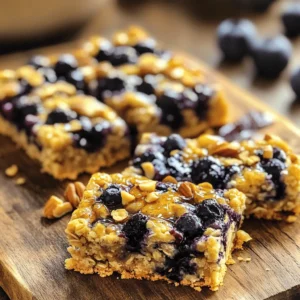 - 2 cups rolled oats - 1/2 cup almond flour - 1/4 cup honey or maple syrup - 1/2 cup unsweetened applesauce - 1 teaspoon vanilla extract - 1 teaspoon baking powder - 1/2 teaspoon ground cinnamon - 1/4 teaspoon sea salt - 1 cup fresh or frozen blueberries - 1/4 cup chopped nuts (such as walnuts or almonds) You need simple and fresh ingredients for Blueberry Oatmeal Breakfast Bars. Rolled oats give a hearty base. Almond flour adds a nutty touch and keeps it gluten-free. Honey or maple syrup brings sweetness, while applesauce keeps it moist. I love using fresh blueberries, but frozen works too. They add flavor and color. Chopped nuts give crunch and healthy fats. Ground cinnamon enhances the taste. Baking powder helps the bars rise. When you gather these ingredients, you set the stage for a tasty and healthy snack. Each one plays a role in making your bars delicious. For the complete recipe, check out the Full Recipe section. 1. First, preheat your oven to 350°F (175°C). Grab an 8x8-inch baking dish and line it with parchment paper. Leave some paper hanging over the edges. This makes it easy to lift out the bars later. 2. In a large mixing bowl, combine the rolled oats, almond flour, baking powder, ground cinnamon, and sea salt. Mix them well. You want the dry ingredients to blend without any clumps. 3. In another bowl, mix the honey or maple syrup, unsweetened applesauce, and vanilla extract. Whisk this until it is smooth and well combined. 4. Pour the wet mixture into the bowl with the dry ingredients. Stir gently until they just come together. Be careful not to overmix; you want it to stay light. 5. Now, gently fold in the blueberries and chopped nuts. Be cautious not to crush the blueberries. You want them to keep their shape and juice. 6. Next, transfer the mixture into your prepared baking dish. Use a spatula or your hands to spread it evenly. Press down firmly to compact it. This helps the bars hold together when baked. 7. Bake in your preheated oven for about 25-30 minutes. Look for golden brown edges and a firm center when touched. 8. After baking, remove the dish from the oven. Let it cool in the pan for about 10 minutes. Then, carefully lift the bars out using the parchment paper. 9. Place the bars on a wire rack to cool completely. Once cooled, slice them into squares or rectangles. This recipe is simple and rewarding. Enjoy making your Blueberry Oatmeal Breakfast Bars! For the full recipe, refer to the earlier section. To bake the best blueberry oatmeal breakfast bars, spread the mixture evenly in the dish. This helps them bake uniformly. I like to press the mixture down firmly. This ensures they hold together well. To check if your bars are done, look for golden edges. The center should feel firm when lightly pressed. If it feels soft, give it a few more minutes in the oven. To add extra flavor, consider using cinnamon or nutmeg. Both spices blend well with blueberries. You can also try adding a pinch of ginger for a warm twist. If you want to mix things up, you can use other fruits too. Chopped apples or mashed bananas work great. Nuts like walnuts or almonds add a nice crunch. They also boost the bars' nutrition. For a fun twist, try adding chocolate chips or shredded coconut! You can find the full recipe [here](#full-recipe). {{image_4}} You can make simple swaps to fit your needs. If you want a gluten-free option, use gluten-free oats. They work just as well and keep the bars tasty. For almond flour, I like to use oat flour or coconut flour. Both give a nice texture. You can even mix different flours to find your perfect blend. Want to try a vegan version? Replace honey with maple syrup or agave nectar. Use a flax egg instead of applesauce if you want. Just mix one tablespoon of ground flaxseed with three tablespoons of water. Let it sit for a few minutes to thicken. You can also play with flavors. Add chocolate chips for a sweet treat. Or mix in shredded coconut for a tropical twist. You could even try spices like nutmeg or cardamom to change the taste. The options are endless! To keep your blueberry oatmeal breakfast bars fresh, store them in an airtight container. This helps maintain their texture and flavor. If you use parchment paper, place a layer between the bars to avoid sticking. For short-term storage, keep them in the fridge. They will last for about a week. If you want to save them longer, freeze the bars. They can stay fresh in the freezer for up to three months. Just wrap each bar tightly in plastic wrap and place them in a freezer bag. This way, you can grab one whenever you want a tasty snack. When you're ready to enjoy a bar, reheating can make them warm and soft again. The best method is to use a microwave. Heat a bar for about 15 to 20 seconds. If you prefer a crispier texture, pop them in the oven. Preheat your oven to 350°F (175°C), place the bars on a baking sheet, and heat for about 10 minutes. For serving after reheating, consider adding a dollop of yogurt or a drizzle of honey. You could also sprinkle some extra blueberries on top. This adds flavor and makes the bars even more appealing. Enjoy your warm breakfast bars with a cup of tea or coffee for a delightful morning treat. Can I use frozen blueberries in this recipe? Yes, you can use frozen blueberries. They work just as well as fresh ones. However, keep them frozen until you mix them in. This helps them hold their shape better during baking. What can I substitute for honey or maple syrup? You can use agave syrup or brown sugar. Both options add sweetness to the bars. If you want a sugar-free option, use mashed bananas or a sugar substitute. How do I make these bars less sweet? To reduce sweetness, cut back on honey or maple syrup. You can also add more oats or applesauce. This keeps the bars moist without adding extra sugar. Caloric breakdown per serving Each bar has about 150 calories. This makes them a good snack choice. They offer energy without too many calories. Benefits of blueberries and oats in breakfast bars Blueberries are full of vitamins and antioxidants. They help keep your heart healthy. Oats are rich in fiber, which aids digestion. Together, they create a tasty and healthy snack that fills you up. You can enjoy these bars while knowing you are fueling your body right. These blueberry oatmeal bars are easy and fun to make. You need simple ingredients like oats, almond flour, and blueberries. We shared step-by-step instructions to guide you through the process. Tips helped you bake evenly and add tasty flavors. You can even swap ingredients for your diet needs or make a vegan version. Store them well, and enjoy the delicious bars for days. Try new fruit or nuts for variety. You’ll love how perfect they are for breakfast or snacks!