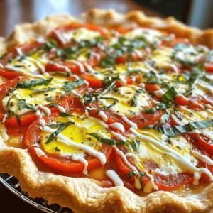 To make a delicious Tomato Pie Delight, you need fresh and simple ingredients. Here’s what you will need: - 2 cups ripe fresh tomatoes, sliced - 1 cup mozzarella cheese, freshly shredded - 1 cup creamy ricotta cheese - 1/2 cup grated Parmesan cheese - 1/4 cup fresh basil leaves, finely chopped - 1 tablespoon extra virgin olive oil - 1 garlic clove, finely minced - 1 teaspoon dried oregano - 1 teaspoon sea salt - 1/2 teaspoon freshly cracked black pepper - 1 ready-made 9-inch pie crust (store-bought or homemade) Each ingredient plays a key role. The fresh tomatoes give a juicy base. Mozzarella and ricotta add creaminess, while Parmesan gives depth. Basil brightens the dish, and the spices enhance the flavors. The pie crust holds everything together. This recipe is perfect for summer when tomatoes are at their best. If you want to know how to make the pie, check the Full Recipe. - Preheat oven to 375°F (190°C). - Prepare the pie crust. If it is store-bought, simply place it in your pie dish. If homemade, roll it out to fit. Bake the crust for about 10-12 minutes until lightly golden. Let it cool for a bit. - In a medium bowl, mix together: - 1 cup creamy ricotta cheese - 1 garlic clove, minced - 1 teaspoon sea salt - 1/2 teaspoon freshly cracked black pepper - 1 teaspoon dried oregano - Stir until everything blends well into a smooth mix. - Start by layering half of the sliced tomatoes at the bottom of the pie crust. - Spread the creamy ricotta mixture on top of the tomatoes. - Sprinkle on half of the shredded mozzarella and grated Parmesan cheese. - Add the rest of the sliced tomatoes. - Finally, top with the remaining mozzarella and Parmesan cheese, making sure to cover it all. - Drizzle the pie with 1 tablespoon of extra virgin olive oil. - Bake in the oven for 30-35 minutes. Watch for the cheese to melt and bubble. It should turn a lovely golden brown. - Once done, let it cool for about 10 minutes before slicing. For the full details, check the Full Recipe. Enjoy your Tomato Pie Delight! For the best flavor, I recommend using a mix of cheeses. Mozzarella gives a nice stretch, while ricotta adds creaminess. Parmesan adds a rich taste. This trio creates a dreamy cheese layer that melts perfectly. You can also try adding some goat cheese for a tangy twist. To get a golden crust, bake it before adding the filling. Pre-bake it for 10-12 minutes at 375°F. This helps the crust stay crisp and not soggy. Make sure to watch it closely. You want it golden, not burnt. A little olive oil brushed on top can also help with browning. When serving your Tomato Pie Delight, I like to garnish with fresh basil leaves. They add a pop of color and flavor. Pair it with a simple green salad for a fresh contrast. You can also serve it with a drizzle of balsamic glaze. This adds a sweet tang that enhances the flavor. Enjoy your creation! {{image_4}} You can easily make your Tomato Pie Delight even better by adding more vegetables. Spinach and zucchini work great here. Spinach adds a nice green color and boosts the nutrients. Just sauté it lightly first to get rid of extra water. Zucchini gives a nice crunch and sweetness. Slice it thin and layer it with the tomatoes. Both veggies blend well with the cheese and spices. If you need a gluten-free crust, it’s simple to make one at home. Use almond flour or rice flour as a base. Mix it with a little butter and egg to bind it. Press the mix into a pie dish. Pre-bake it like you would with a regular crust. This way, you keep the flavor while sticking to gluten-free needs. To kick up the flavor, try adding different herbs or spices. Fresh thyme or rosemary can bring a lovely aroma. You can also use smoked paprika for a bit of warmth. Mix these into the ricotta cheese or sprinkle them on top. Each herb will give your Tomato Pie Delight a unique twist. Don't hesitate to play around; cooking should be fun! For the full recipe, check out the detailed instructions above. To keep your Tomato Pie Delight fresh, store it in the fridge. First, let it cool down. Then, cover it tightly with plastic wrap or foil. This helps to prevent it from drying out. Make sure to eat it within 3-4 days for the best taste. Reheating your pie properly keeps its tasty texture. Preheat your oven to 350°F (175°C). Place slices on a baking sheet. Cover them with foil. Heat for about 15-20 minutes. This method warms the pie evenly without making it soggy. Yes, you can freeze Tomato Pie Delight! Wrap it tightly in plastic wrap and then in foil. This keeps it safe from freezer burn. It can stay fresh for up to 3 months. When ready to eat, thaw it in the fridge overnight. Then, reheat it in the oven to enjoy! You can use cottage cheese or cream cheese. Both options give a creamy texture. If you want less fat, try Greek yogurt. This will also add a nice tang. Each choice will change the taste slightly. Yes, fresh tomatoes add a bright flavor. They also bring more texture to the pie. Fresh tomatoes keep the dish light and vibrant. Make sure they are ripe for the best taste. You can slice them thin to layer nicely. Tomato Pie Delight lasts about 3 to 5 days in the fridge. Store it in an airtight container. To keep it fresh, cover the pie tightly. If you see any mold or it smells off, throw it away. You can make it vegan-friendly! Replace ricotta with cashew cream or tofu. Use vegan cheese instead of mozzarella and Parmesan. This way, you keep the creamy and cheesy taste without dairy. This blog post covered how to make a delicious Tomato Pie Delight. You learned about key ingredients, step-by-step instructions, and useful tips for success. We also explored variations for different diets, ways to store leftovers, and answers to common questions. Tomato Pie Delight is an easy dish that can impress your friends and family. Try making it your own with different flavors or toppings. Enjoy your cooking adventure!