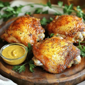 - 4 chicken thighs (bone-in, skin-on) - 1 cup buttermilk - 1 teaspoon garlic powder - 1 teaspoon onion powder - 1 teaspoon smoked paprika - 1 teaspoon dried thyme - 1 teaspoon salt - ½ teaspoon black pepper - 1 cup all-purpose flour - ½ cup cornmeal - Cooking spray To make this air fryer fried chicken, you need fresh chicken thighs. I love using bone-in, skin-on thighs. They give great flavor and stay juicy during cooking. The buttermilk is key for the marinade. It makes the chicken tender and adds a rich taste. The spices like garlic powder, onion powder, and smoked paprika add warmth and depth. The coating is a mix of flour and cornmeal. This combo gives a nice crunch when cooked. Don't forget the cooking spray! It helps achieve that golden color and crispy texture. - Seasoning additions - Dipping sauces You can add more spices if you like. Think cayenne for heat or herbs for freshness. Try using fresh herbs in the marinade for a twist. Dipping sauces are fun too! Honey mustard or ranch make great choices. They add an extra layer of flavor and make your meal special. For the full recipe, check out the details above! To start, you need to prepare the marinade. In a large bowl, mix 1 cup of buttermilk with garlic powder, onion powder, smoked paprika, dried thyme, salt, and black pepper. Stir it well. This mix makes the chicken tasty and tender. Next, add the chicken thighs to the bowl. Make sure each piece is fully coated. Cover the bowl with plastic wrap. Let it sit in the fridge for at least 2 hours. For best results, marinate overnight. This allows the flavors to soak in. Now, let's prepare the coating. Grab another bowl and mix 1 cup of all-purpose flour with ½ cup of cornmeal. This combination gives the chicken a great crunch. For a perfect coating, shake off any extra flour mix. You want an even layer on the chicken. This step helps the crust turn golden brown. Before cooking, preheat your air fryer to 400°F (200°C). Preheating is key to achieving that crispy outer layer. It usually takes about 5 minutes. Once it's hot, place the coated chicken thighs in the basket. Make sure they are in a single layer. Give them some space for air to flow. Lightly spray the chicken with cooking spray. This step enhances the crispiness. Cook the chicken for 25 to 30 minutes. Flip the thighs halfway through for even cooking. The chicken should reach an internal temperature of 165°F (75°C) and look golden brown. For the full recipe, check out the detailed instructions above. Enjoy your crispy air fryer chicken delight! To get that perfect crunch, use cooking spray. This helps the coating crisp up nicely. Without it, the chicken might turn out soggy. Make sure you coat the chicken lightly, so it does not get too oily. Air circulation in the air fryer is key. Place the chicken pieces in a single layer. Avoid stacking them. This allows hot air to flow around each piece, ensuring even cooking. If you have extra chicken, cook it in batches. Marinating the chicken is essential. Buttermilk tenderizes the meat and adds flavor. It breaks down proteins, giving you juicy chicken. Aim to marinate for at least two hours, but overnight is best. Check the internal temperature with a meat thermometer. You want it to reach 165°F (75°C). This ensures the chicken is safe to eat and still moist. Serving matters just as much as cooking. Arrange the crispy chicken on a wooden platter for a rustic look. It makes your meal feel special. Garnish the chicken with fresh herbs like parsley or thyme. A pop of color always looks nice and adds flavor. Pair it with a small bowl of dipping sauce, too. Honey mustard or ranch works well. This invites everyone to dig in and enjoy! {{image_4}} To make your air fryer fried chicken spicy, add heat with spices like cayenne pepper or chili powder. You can mix these spices into the buttermilk marinade. For a different kick, try using hot sauce in the marinade. It gives the chicken a bold flavor! You can also create a spicy dry rub. Mix paprika, garlic powder, and cayenne pepper. Rub it on the chicken before coating. If you need a gluten-free option, swap the all-purpose flour with gluten-free flour or almond flour. For the cornmeal, use gluten-free cornmeal. You can also use crushed gluten-free crackers for a crispy texture. These substitutions give you the crunch without the gluten. Using fresh herbs can take your chicken to a new level. Add herbs like rosemary, sage, or basil to the buttermilk marinade. This will give the chicken a fresh taste. You can even mix herbs into the coating. Try adding dried oregano or thyme for a herbal crunch. Each herb changes the flavor profile of your dish beautifully. For the full recipe, check out the Crispy Air Fryer Chicken Delight! For leftover air fryer fried chicken, let it cool down first. Place it in an airtight container. Store it in the fridge for up to 3 days. Make sure to keep the chicken skin side up. This helps maintain its crunch. If you want to save it longer, freeze the chicken. Wrap each piece in plastic wrap, then place it in a freezer bag. It can stay good for up to 3 months. To reheat your chicken, the air fryer works best. Preheat it to 350°F (175°C). Place the chicken in the basket. Heat for about 10 to 15 minutes. This method keeps the skin crispy. You can also use an oven. Set it to 375°F (190°C) and bake for 15 to 20 minutes. Always check the chicken's internal temperature. It should reach 165°F (75°C) to be safe. Enjoy your crispy air fryer fried chicken again! For the full recipe, check the link provided earlier. You should marinate chicken in buttermilk for at least 2 hours. For best results, try to marinate it overnight. This longer time helps the chicken soak up flavors. The buttermilk makes the meat tender and juicy too. Yes, you can use chicken breasts. However, adjust the cooking time. Chicken breasts usually cook faster than thighs. Check the internal temperature at 165°F. Cook for about 20-25 minutes, flipping halfway through. This way, you get juicy, tasty chicken. Air fryer fried chicken pairs well with many sides. You can serve it with coleslaw, mashed potatoes, or corn on the cob. Adding a dipping sauce like honey mustard or ranch enhances the meal. Fresh greens or a light salad work too. These sides balance the richness of the chicken. For the complete cooking process, check the Full Recipe. This article covers how to make delicious air fryer fried chicken. You need essential ingredients like chicken thighs and a buttermilk marinade. Steps include marinating, preparing the coating, and air frying. Tips help you achieve crispiness and tenderness. Variations allow you to spice things up or go gluten-free. Lastly, I shared storage tips and answered your FAQs. Remember, with the right ingredients and techniques, you can enjoy crispy fried chicken at home. Explore your options and have fun in the kitchen!