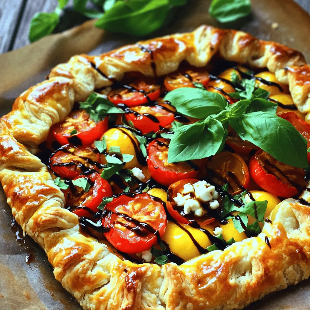 Let’s gather everything we need for this Cherry Tomato and Cheese Galette. Here’s the list of ingredients: - 1 sheet of store-bought puff pastry, thawed - 2 cups cherry tomatoes, halved - 1 cup shredded mozzarella cheese - 1/2 cup crumbled goat cheese - 1 tablespoon fresh basil, finely chopped - 1 tablespoon balsamic glaze - 1 egg, beaten (for egg wash) - Salt and freshly cracked pepper, to taste - Olive oil, for drizzling These ingredients create a bright and tasty galette. The puff pastry serves as a flaky base, while the cherry tomatoes add a sweet burst of flavor. The mozzarella cheese melts beautifully, and the goat cheese brings a creamy tang. Fresh basil adds an herbal note, and balsamic glaze gives a sweet touch. Don’t forget to have salt and pepper handy. They enhance the flavors of the galette. When you drizzle olive oil, it adds richness and depth. You can find the full recipe at the beginning of this article. Now that we have everything, we can dive into making this savory delight! Preheat your oven to 400°F (200°C). While it heats, line a baking sheet with parchment paper. This helps keep the galette from sticking. On a flat surface, roll out your puff pastry. Aim for a circle about 12 inches wide. Once rolled, gently move the pastry to your baking sheet. In a bowl, mix the halved cherry tomatoes, shredded mozzarella, crumbled goat cheese, and chopped basil. Add salt and pepper to taste. Gently stir until well combined. Spoon the filling into the center of the pastry. Leave a 2-inch border around the edges for folding. Carefully fold the edges over the filling, making pleats as you go. Brush the edges with a beaten egg for a golden finish. Drizzle a bit of olive oil over the filling and add balsamic glaze for extra flavor. Bake in the preheated oven for 25-30 minutes. The galette is ready when the crust is golden and puffed. Let it cool for a few minutes before serving. For the complete recipe, check out the Full Recipe section. To achieve a golden, flaky crust, start with cold puff pastry. This keeps the fat firm, allowing it to create steam when baking. Roll the pastry gently on a floured surface. Aim for a circle about 12 inches wide. This size helps the edges fold easily over the filling. Before baking, brush the edges with beaten egg. This adds shine and a lovely golden color. Herbs and spices can elevate your galette's taste. Fresh basil pairs perfectly with the cherry tomatoes. You can also try thyme or oregano for a different twist. A sprinkle of garlic powder adds depth. For a spicy kick, consider crushed red pepper flakes. These small additions can change the flavor profile and take your galette to the next level. Serving your galette well makes it even more appealing. After baking, let it cool for a few minutes. Then, slice it into wedges. Garnish each piece with extra fresh basil leaves. Drizzle a bit more balsamic glaze over the top for extra flair. This not only looks beautiful but also adds a burst of flavor. You can serve it on a colorful platter for an eye-catching display. For a rustic touch, place it on a wooden board. Enjoy sharing this savory delight! {{image_4}} You can swap out cheeses for different flavors. Feta adds a tangy twist. Cheddar brings a sharp flavor that pairs well with tomatoes. For a creamy texture, try ricotta. Each cheese gives a unique taste and texture. Feel free to mix cheeses for more depth. Experimenting with cheese can lead to a delightful surprise in every bite. Incorporating seasonal vegetables or fruits makes this dish even better. In spring, add asparagus or peas for freshness. Summer is great for zucchini or bell peppers. In fall, try roasted squash or caramelized onions to add warmth. You can even toss in fruits like peaches for a sweet touch. Each season offers new flavors to play with, so get creative! If you need a gluten-free option, choose a gluten-free puff pastry. Many brands offer good substitutes. You can also make a crust with almond flour or oats. These alternatives work well while keeping the same great taste. Just ensure your fillings are gluten-free as well. This way, everyone can enjoy this savory delight! To keep your Cherry Tomato and Cheese Galette fresh, let it cool first. Wrap it in plastic wrap or place it in an airtight container. Store it in the fridge for up to three days. This keeps the pastry from getting soggy. When you want to enjoy the leftovers, use the oven for the best results. Preheat your oven to 350°F (175°C). Place the galette on a baking sheet. Heat it for about 10-15 minutes. This will help the crust stay crispy and the cheese melt nicely. You can also freeze the galette for later. Wrap it tightly in plastic wrap and then in aluminum foil. This prevents freezer burn. It can stay frozen for up to three months. To defrost, place it in the fridge overnight. Then, reheat in the oven as mentioned above for a tasty meal. For the full recipe, check out the recipe section. Yes, you can use homemade pastry. Making your own can add a personal touch. You can easily create a buttery crust using flour, butter, and water. Just remember to chill the dough before rolling it out. This will help it stay flaky and delicious. If you have a favorite recipe, go for it! Homemade pastry can be just as good as store-bought. This galette pairs well with many sides. Try a fresh green salad with lemon vinaigrette. The crispness will balance the richness of the galette. You can also serve it with a light soup, like tomato or gazpacho. Bread with olive oil for dipping is another tasty option. These sides enhance the meal and make it more filling. Look for a golden-brown crust. It should puff up nicely around the filling. You can also check if the cheese is melted and bubbly. If you see these signs, your galette is ready. If the crust is still pale, let it bake a few more minutes. Just keep an eye on it to avoid burning. Yes, you can prepare the filling ahead of time. Store the mixed ingredients in the fridge for up to a day. When ready to bake, assemble the galette and follow the baking steps. If you want to make the whole dish in advance, bake it but store it in the fridge. Reheat it in the oven before serving for the best texture. Creating a Cherry Tomato and Cheese Galette is easy and fun. We covered tasty ingredients and steps to make this dish shine. Remember to play with flavors and add your favorite herbs or cheeses. Storage tips keep your leftovers fresh. Whether it’s a weeknight meal or a special gathering, your galette will impress. Try out the variations for a new twist. Enjoy the process and make it your own!