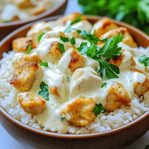 - 2 cups of cooked white or brown rice - 1 pound of boneless, skinless chicken breast, diced into bite-sized pieces - 2 tablespoons of olive oil - 1 teaspoon of garlic powder - 1 teaspoon of smoked paprika - 1 cup of heavy cream - 3 cloves of garlic, finely minced - 1 tablespoon of Dijon mustard - 1 tablespoon of fresh lemon juice - Fresh parsley, chopped, for garnish - Salt and black pepper, to taste - Optional extras for garnishing You need simple ingredients for this recipe. Start with your cooked rice. You can choose white or brown rice based on your taste. Next, you need chicken breast. I prefer using boneless and skinless chicken for this dish. It cooks faster and tastes great. Olive oil adds flavor and helps to brown the chicken nicely. For seasoning, garlic powder and smoked paprika bring depth to the dish. They add warmth and a bit of smokiness, making it more exciting. Now, let's talk about the creamy garlic sauce. Heavy cream makes it rich and smooth. Fresh garlic gives it a bright, bold flavor. Dijon mustard adds a tangy kick, while fresh lemon juice balances the richness. Don't forget the parsley! It is perfect for garnishing and adds a pop of color. For seasoning, always keep salt and black pepper on hand. They enhance all the flavors in this dish. You can also add optional extras like chili flakes or grated cheese for a fun twist. For the full recipe and step-by-step instructions, check out the Full Recipe. To start, heat olive oil in a large skillet over medium-high heat. When the oil shimmers, add the diced chicken. Sprinkle garlic powder, smoked paprika, salt, and black pepper on top. Cook the chicken for about 6-8 minutes. Stir it occasionally to cook evenly. To check if the chicken is done, look for a golden brown color. Cut a piece in half; it should be white inside with no pink. This means it's fully cooked and safe to eat. While the chicken cooks, it's time to make the creamy garlic sauce. In a separate saucepan, combine minced garlic and heavy cream. Heat this mix over medium heat and stir it gently. When it starts to simmer, mix in Dijon mustard and fresh lemon juice. Let it cook for another 2-3 minutes. Stir often until the sauce thickens slightly. If you want it thicker, you can let it simmer a bit longer. Just keep an eye on it to avoid burning. Now it's time to put everything together. Start by scooping cooked rice into a bowl. Top the rice with a good amount of the creamy garlic chicken. Make sure some sauce drizzles over the rice to give it extra flavor. To finish, sprinkle freshly chopped parsley on top. This adds a nice color and fresh taste to your dish. Enjoy your Easy Chicken & Rice Bowls with Creamy Garlic Sauce! For more details, check the Full Recipe. - Try using a mix of spices like cumin or chili powder. - Fresh herbs like basil and cilantro add great taste. - You can grill the chicken for a smoky flavor. - Baking is also an option; it keeps the chicken juicy. - For a healthier bowl, swap rice for quinoa or cauliflower rice. - To get the right sauce thickness, let it simmer longer. - Taste and adjust the garlic or lemon for your liking. {{image_4}} You can swap chicken for shrimp or tofu. Shrimp cooks quickly and adds a nice flavor. Just sauté them for 3-4 minutes until they turn pink. Tofu is great for a vegetarian option. Use firm tofu, press it to remove water, and sauté until golden. You can season it just like the chicken. Adding vegetables boosts nutrition and flavor. Try bell peppers, broccoli, or spinach. Just toss them in when you cook the chicken. You can also play with the sauce. For a lemon garlic twist, add lemon zest and juice. For an herb-infused sauce, try fresh thyme or rosemary. Both variations will elevate your dish. To store leftovers, place them in an airtight container. Keep them in the fridge for up to three days. When you reheat, use the microwave or a skillet. If using the microwave, cover the bowl to keep moisture in. Stir halfway for even heating. For freezing, use freezer-safe containers. Portion the chicken and rice separately. This way, they stay fresh longer. When you want to eat, thaw them in the fridge overnight. Reheat on the stove or microwave until hot. Enjoy your meal later! Yes, you can use brown rice. Brown rice has more fiber and nutrients. It takes longer to cook than white rice, about 40-45 minutes. If you choose brown rice, adjust the cooking time. You might want to soak it for a few hours to speed up cooking. The nutty flavor of brown rice adds a nice twist to your bowl. To make a dairy-free version, you can use coconut milk or almond milk. Both add a creamy texture. You can also use a dairy-free cream substitute. Look for options labeled as "heavy cream" for dairy-free cooking. Adjust seasonings to taste, as some substitutes may change the flavor slightly. You can serve a fresh salad as a side. A simple green salad with vinaigrette pairs well. Steamed broccoli or roasted vegetables also work nicely. For beverages, consider iced tea or sparkling water. Both refresh the palate and enhance your meal. Enjoy your bowl! In this blog post, we covered a delicious Easy Chicken & Rice Bowl recipe. We explored main ingredients like chicken and rice, along with a creamy garlic sauce. I shared step-by-step instructions for cooking and assembly. You also learned how to enhance flavor and make variations. Remember to get creative with your protein choices and sides. This dish is simple and satisfying. Try it your way, and enjoy every bite! Keep experimenting to find your perfect bowl.