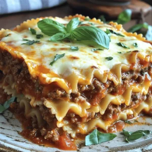 - 12 ounces bowtie pasta - 1 pound ground beef or Italian sausage - 15 ounces ricotta cheese - 2 cups shredded mozzarella cheese - 1 cup grated Parmesan cheese - 2 tablespoons extra-virgin olive oil - 1 medium onion - 3 cloves garlic - 1 can (28 ounces) crushed tomatoes - 2 teaspoons dried oregano - 1 teaspoon dried basil - Salt and freshly cracked black pepper - Fresh basil leaves To make a great Bowtie Pasta Lasagna, you need the right ingredients. Start with 12 ounces of bowtie pasta, which gives a fun shape. You can use either 1 pound of ground beef or Italian sausage. Both add rich flavor. For the cheese layers, grab 15 ounces of ricotta, 2 cups of shredded mozzarella, and 1 cup of grated Parmesan. Next, you’ll need some essential seasonings. Use 2 tablespoons of extra-virgin olive oil for cooking. A medium onion and 3 cloves of garlic will add depth to your sauce. A can of crushed tomatoes (28 ounces) brings moisture and sweetness. For herbs, use 2 teaspoons of dried oregano and 1 teaspoon of dried basil. Lastly, season your dish with salt and freshly cracked black pepper to taste. If you want to make your lasagna look nice, add fresh basil leaves on top. They add a pop of color and a fresh taste. For the full recipe, check out the details. 1. Boil the bowtie pasta until al dente: In a large pot, fill it with water and add salt. Bring the water to a boil. Add the 12 ounces of bowtie pasta and cook it for about 8 to 10 minutes. You want it firm but not hard. Drain the pasta and let it cool a bit. 2. Sauté onions and garlic in olive oil: In a large skillet, heat 2 tablespoons of extra-virgin olive oil over medium heat. Add 1 finely chopped medium onion. Cook for 3 to 4 minutes until it turns soft and clear. Then, add 3 minced garlic cloves. Stir and cook for another minute until you smell the garlic. 3. Cook ground beef or sausage until browned: Next, add 1 pound of ground beef or Italian sausage to the skillet. Use a wooden spoon to break it up as it cooks. Cook until the meat is brown and fully cooked, which takes about 6 to 8 minutes. If there’s extra fat, drain it out to keep the sauce lean. 1. Mix ricotta cheese with egg and seasonings: In a medium bowl, combine 15 ounces of ricotta cheese with 1 large egg. Add a pinch of salt and pepper. Mix it well until it becomes smooth and creamy. 2. Layer pasta, ricotta, meat sauce, and mozzarella: Preheat your oven to 350°F (175°C). In a 9x13 inch baking dish, spread some of the meat sauce on the bottom. Add half of the cooked bowtie pasta. Spread half of the ricotta mixture on top, then sprinkle 1 cup of shredded mozzarella cheese. Add more meat sauce on top. 3. Repeat the layering process: Repeat with the remaining pasta, ricotta, and meat sauce. Finish with a layer of pasta, the last of the ricotta, and top it off with the rest of the meat sauce. Sprinkle 2 cups of shredded mozzarella and 1 cup of grated Parmesan cheese on top. 1. Bake the assembled lasagna: Cover the baking dish with aluminum foil and place it in the oven. Bake for 25 minutes. After that, carefully remove the foil and bake for another 15 minutes. You want the cheese to bubble and turn golden brown. 2. Cool and slice before serving: Once done, take the lasagna out of the oven. Let it sit for about 10 minutes. This helps the layers set. Then, slice it into squares. 3. Presentation tips for an impressive dish: Serve the lasagna on plates. You can drizzle a little olive oil or add freshly cracked black pepper for a nice touch. Don’t forget to garnish with fresh basil leaves for color and flavor. For the complete details, check the Full Recipe. To get the best flavor in your bowtie pasta lasagna, start with quality seasonings. Use fresh herbs when you can. They add a bright taste. Dried oregano and basil work well too. Mix them into your meat sauce for depth. Prevent a watery lasagna by avoiding excess liquid. Make sure your meat sauce simmers long enough. This thickens the sauce. Also, drain your pasta well and let it cool slightly. This helps keep the layers intact. Choosing the right cheese is key. A mix of ricotta, mozzarella, and Parmesan gives great flavor. Ricotta adds creaminess, while mozzarella melts beautifully. Parmesan adds a salty kick. To achieve the perfect cheesy topping, sprinkle mozzarella evenly across the top. Add a bit more towards the end of baking for a nice, golden crust. For extra flavor, mix in some grated Parmesan with the mozzarella. Ovens can vary, so adjust your baking times. If your oven runs hot, check the lasagna a little early. If it runs cool, you might need more time. For even cooking, rotate the lasagna halfway through. This helps it bake uniformly. Covering it with foil at first prevents over-browning. Remove the foil later to let the cheese get bubbly and golden. For the full recipe, check out Bowtie Pasta Lasagna Delight. {{image_4}} For a tasty vegetarian option, you can swap out the meat. Use ingredients like mushrooms, lentils, or zucchini. These add great flavor and fill the dish. You can also mix in spinach or kale for extra nutrition. They will make the lasagna colorful and healthy. If you're gluten-sensitive, you can use gluten-free bowtie pasta. Brands like Barilla and Banza offer great options. When using gluten-free pasta, cook it just a bit less than usual. This helps it keep its shape in the lasagna. Check the package for cooking times to get it just right. For those who adore cheese, consider adding more layers. You can mix in ricotta with herbs or even add goat cheese for a tangy twist. Try using a mix of mozzarella, cheddar, and provolone for a rich flavor. Don’t hold back on cheese in this dish; it makes everything better! For the full recipe, check out the Bowtie Pasta Lasagna Delight. To keep your leftover lasagna fresh, store it in a tight container. Use an airtight glass or plastic container for best results. You can also wrap it in aluminum foil or plastic wrap. Make sure to let it cool before sealing. This helps keep moisture in and prevents sogginess. If you want to freeze portions, cut the lasagna into single servings. Wrap each piece tightly in plastic wrap, then place them in freezer bags. This saves space and keeps the lasagna fresh. When you're ready to eat, thaw it overnight in the fridge. To reheat, place it in the oven at 350°F (175°C) for about 20-30 minutes. You can also use a microwave for quick reheating. In the fridge, your lasagna lasts about 3-5 days. If you freeze it, it can last for up to 3 months. Always check for signs of spoilage. Look for off smells, mold, or a change in texture. If something seems off, it’s best to toss it. Enjoy this hearty dish while it's fresh! For the full recipe, check out Bowtie Pasta Lasagna Delight. Yes, you can make Bowtie Pasta Lasagna ahead of time. To do this, assemble the dish but do not bake it right away. Cover the dish tightly with foil or plastic wrap. This keeps it fresh and ready for later. You can store it in the fridge for up to 24 hours before baking. If you need to store it for longer, freeze it instead. Just make sure to use a freezer-safe dish. When you’re ready to bake, thaw it in the fridge overnight. Then, bake it according to the recipe instructions. Absolutely! You can use other meats in Bowtie Pasta Lasagna. Ground turkey or chicken works great instead of beef or sausage. They will still give you a tasty dish. For a lighter option, lean ground beef or turkey can cut down on fat. If you want a flavorful twist, try using spicy Italian sausage. You can also mix different meats for even more flavor. Reheating Bowtie Pasta Lasagna is easy if you follow a few tips. The best way is to use the oven. Preheat it to 350°F. Place the lasagna in an oven-safe dish. Add a splash of water or broth to keep it moist. Cover the dish with foil to trap steam. Bake for about 20-25 minutes, or until it’s hot throughout. If you use the microwave, it’s a bit different. Place your slice on a microwave-safe plate. Add a small cup of water next to it. Heat in short bursts, 1 minute at a time, checking often. This helps keep the edges from drying out. For the full recipe, check out the Bowtie Pasta Lasagna Delight. In this article, we explored how to make a tasty Bowtie Pasta Lasagna. We covered essential ingredients like pasta, meats, cheeses, and seasonings. You learned step-by-step instructions that make layering simple. I shared tips to perfect each layer and variations for different diets. Lastly, we discussed storage methods to keep leftovers fresh. Bowtie Pasta Lasagna is not just a meal; it's a fun project. Enjoy making your own and share with others!