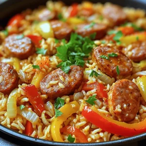 - 1 lb Cajun chicken sausage, sliced - 1 cup long-grain white rice, rinsed - 1 medium bell pepper, diced - 1 large onion, finely diced - 2 cloves garlic, minced - 1 can diced tomatoes (14.5 oz) - 2 ½ cups low-sodium chicken broth - Cajun seasoning, smoked paprika, dried oregano - Olive oil, salt, and black pepper Gather these ingredients before you start cooking. The Cajun chicken sausage brings a rich taste and a bit of spice. The bell pepper adds sweetness and color. Rinsing the rice helps remove excess starch, ensuring fluffy grains. For the seasonings, low-sodium chicken broth keeps the dish light. Cajun seasoning gives it that classic kick. You can adjust the spice level by adding more or less. Olive oil helps cook the sausage and veggies nicely, while salt and pepper enhance the flavors. You can find the full recipe [here](#). This dish packs a punch and is perfect for a busy weeknight dinner. First, you need to heat the olive oil. Pour the olive oil into a large skillet. Turn the heat to medium. Wait until the oil shimmers. Next, add the sliced Cajun chicken sausage to the hot skillet. Sauté it for about 5-7 minutes. You want it to brown nicely on the edges. Stir often to cook evenly. Now it's time for the veggies! Add the diced bell pepper, onion, and minced garlic. Cook these for 3-4 minutes. Stir frequently until the vegetables soften and the onion turns clear. Sprinkle in the Cajun seasoning, smoked paprika, and dried oregano. Stir well for about 1 minute. This lets the spices wake up and coat the sausage and veggies. Then, add the rinsed long-grain rice. Mix everything well and toast the rice for 1-2 minutes. Now, pour in the diced tomatoes and chicken broth. Make sure to include all the juices from the tomatoes. Season with salt and black pepper to your liking. Stir thoroughly to combine all the flavors. Bring the mixture to a boil over high heat. Once it bubbles, reduce the heat to low. Cover the skillet and let it simmer for 20-25 minutes. Check that the rice is tender and has soaked up most of the liquid. After that, remove the skillet from heat but keep it covered for 5 more minutes. Fluff the rice gently with a fork and mix in the sausage and veggies. Garnish with chopped parsley. Enjoy this flavorful dish from the Full Recipe! Adjust the simmering time to get the rice just right. If you want softer rice, let it simmer a bit longer. The rice should be tender and absorb most of the liquid. Keep the lid on during cooking. This helps the steam cook the rice evenly. Want more kick? You can increase the Cajun seasoning or add hot sauce. This dish is all about taste, so make it your own. Spice can really bring out the flavors of the sausage and veggies. Taste as you go to find your perfect balance. Using images or videos can help you follow the steps. Seeing how each stage looks can make cooking easier. If you can, check out visual guides for tips on chopping or cooking times. This can boost your confidence in the kitchen. For the full recipe, check out the link provided. {{image_4}} You can swap the Cajun chicken sausage for shrimp, chicken, or vegetarian sausage. Each option gives a new taste. Shrimp cooks fast, adding a light touch. Chicken offers a milder flavor, perfect for picky eaters. Vegetarian sausage works well for a plant-based meal, keeping the dish hearty. Long-grain white rice is great, but you can also use brown rice or quinoa. Brown rice adds fiber and nutrients, making it a healthy choice. Quinoa cooks faster and is packed with protein. Both options can change the dish’s texture and flavor while keeping it delicious. Feel free to add other veggies like zucchini or corn. Zucchini brings a fresh crunch, while corn adds sweetness. You can also try peas or carrots for extra color and nutrition. Mixing in more veggies makes this dish even more vibrant and nutritious. Explore what you love! To store leftovers, let the dish cool. Transfer it into an airtight container. Make sure to seal it well. You can keep it in the fridge for up to three days. When you want to eat it again, just take it out and reheat. If you want to freeze the dish, follow these steps. First, cool it completely. Then, place it in a freezer-safe container. You can also use freezer bags, removing as much air as possible. This method helps prevent freezer burn. It will last up to three months in the freezer. To reheat, you have a few options. The best way is to use the stove. Pour the dish into a pan and add a splash of chicken broth or water. Heat it over low to medium heat, stirring often. This keeps the rice fluffy and moist. You can also use the microwave. Place the dish in a microwave-safe bowl, cover it, and heat it in short bursts. Stir in between to make sure it warms evenly. For the best taste, I recommend reheating it on the stove. For the full recipe, check out One-Pan Cajun Chicken Sausage & Rice. Yes, you can make this dish ahead of time. It is great for meal prep. To do this, cook the One-Pan Cajun Chicken Sausage & Rice, then cool it quickly. Store it in an airtight container in the fridge. It stays fresh for about 3 days. You can also freeze it for up to 3 months. To reheat, just warm it in a pan or microwave. This dish can be gluten-free! The main ingredients are all gluten-free. Ensure the chicken sausage and chicken broth you choose are gluten-free. Some brands may add gluten as a filler. Always check the label to be safe. You can also use gluten-free rice if you want to be extra careful. If you want a milder dish, you can adjust the spice level. Start with less Cajun seasoning, maybe half a tablespoon. You can add more later if needed. Another option is to skip the smoked paprika, as it adds some heat. You can also use sweet bell peppers for a milder flavor. Adding more tomatoes can also help tone down the spice. This blog post covered a simple yet tasty dish with Cajun chicken sausage, rice, and veggies. You learned how to prepare the ingredients, cook them step by step, and make it your own with various tips. Remember, adjusting spices and cooking times is key to your perfect meal. You can store leftovers easily and even make this dish ahead of time. Enjoy the cooking process and share your creations with others. Cooking is about fun and flavor, so dive in and make it yours!