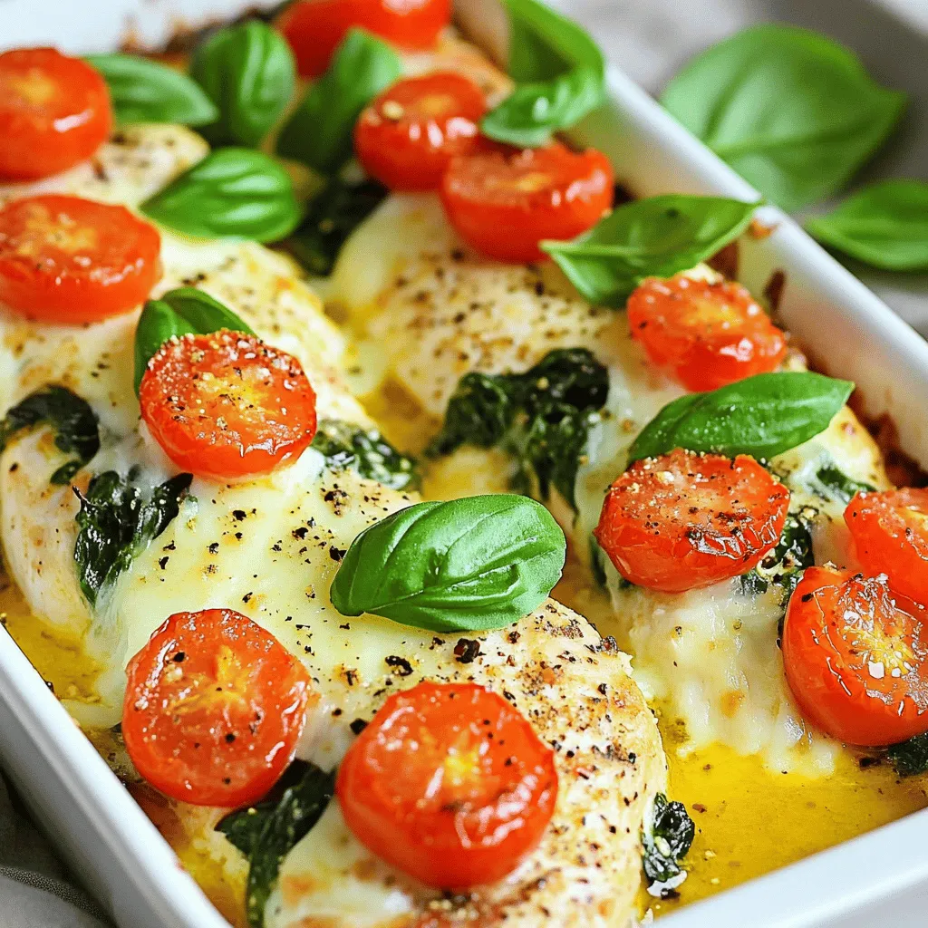 Baked Tuscan Chicken is a vibrant and delicious dish. It combines tender chicken, fresh veggies, and tasty cheese. This recipe is easy to follow and takes about 45 minutes. You will enjoy each bite as you savor the Italian flavors. Check the [Full Recipe] for all the details. - 4 boneless, skinless chicken breasts - 1 cup cherry tomatoes, halved - 1 cup fresh baby spinach - 1/2 cup sun-dried tomatoes, chopped - 1/2 cup mozzarella cheese, shredded - 1/3 cup grated Parmesan cheese - 3 cloves garlic, minced - 1 teaspoon dried Italian herb blend - 1/4 cup extra virgin olive oil - Salt and black pepper to taste - Fresh basil leaves for garnish (optional) You can change some ingredients to suit your taste. Here are a few ideas: - Use chicken thighs instead of breasts for more flavor. - Swap cherry tomatoes for diced bell peppers for a crunch. - Try feta cheese instead of mozzarella for a tangy twist. - Add artichoke hearts for a Mediterranean flair. - Substitute fresh spinach with kale for a different green. Mix and match these options to create your perfect Baked Tuscan Chicken! Start by preheating your oven to 400°F (200°C). This temperature is key for even cooking. It helps form a nice, golden crust on the cheese. In a big bowl, mix olive oil, minced garlic, and dried Italian herbs. Add a good pinch of salt and pepper. Whisk until it’s all blended well. Add the chicken breasts to the marinade. Make sure each piece is covered well. If you can, let the chicken sit for 15 minutes. This step boosts the flavor a lot. Lightly grease a baking dish. Place the chicken breasts in it, making sure they do not overlap. Now, scatter the cherry tomatoes, baby spinach, and sun-dried tomatoes over the chicken. This adds color and freshness. Sprinkle the mozzarella and Parmesan cheese on top of the chicken and veggies. This will melt into a delicious topping. Place the dish in the oven and bake for 25-30 minutes. Check that the chicken reaches 165°F (75°C) inside. The cheese should be melted and golden. After baking, remove the dish from the oven. Let it sit for about 5 minutes. This helps keep the chicken juicy. Just before serving, add fresh basil leaves on top. This gives it a nice aroma and bright look. Enjoy your Baked Tuscan Chicken! For the full recipe, refer to the earlier section. To keep your chicken juicy, start with good marinating. Marinate the chicken for at least 15 minutes. This helps the flavors soak in. Use a mix of olive oil, garlic, and herbs. The oil locks in moisture. Always cook chicken to an internal temperature of 165°F (75°C). This ensures it's safe and tender. Add a splash of lemon juice for brightness. A hint of red pepper flakes gives warmth. If you like a richer taste, try adding olives or capers. They add depth to the dish. Fresh herbs like basil or parsley can boost the flavor too. Serve Baked Tuscan Chicken with a side of pasta or crusty bread. This helps soak up the delicious juices. A fresh salad with a light vinaigrette pairs well too. For a fun twist, serve it in a wrap with extra veggies. Enjoy your meal with a glass of white wine for a true Tuscan experience. For the complete recipe, check out the Full Recipe section. {{image_4}} You can make a tasty vegetarian version of Baked Tuscan Chicken. Instead of chicken, use firm tofu or portobello mushrooms. Both options soak up flavors well. For the tofu, press it to remove moisture before marinating. For mushrooms, just clean and remove the stems. The cooking time will be similar, around 25-30 minutes. This way, you still enjoy that rich Tuscan flavor. Cheese plays a big role in flavor. If you want to switch things up, try different cheeses. Feta cheese adds a tangy twist. Gouda gives a smoky flavor. For a creamier texture, use ricotta. Remember, each cheese has its own unique taste. So, feel free to mix and match based on what you like best. You can boost nutrition and flavor by adding more veggies. Bell peppers, zucchini, or asparagus work great. Chop them into bite-sized pieces. Mix them in with the tomatoes and spinach. The extra colors and textures make the dish even more appealing. Plus, they add fiber and vitamins, making your meal healthier. Enjoy experimenting with your favorite vegetables! After enjoying your Baked Tuscan Chicken, store any leftovers in an airtight container. Make sure to let the dish cool to room temperature first. This helps keep the chicken moist. Place the container in the fridge. It will stay good for up to three days. If you want to use it later, consider freezing. To reheat, place the chicken in a baking dish. Preheat your oven to 350°F (175°C). Cover the dish with foil to keep it from drying out. Bake for about 15-20 minutes. Check that the chicken is heated through. You can also use a microwave if you are in a hurry. Heat it in 30-second intervals until warm. If you want to freeze your Baked Tuscan Chicken, wrap it tightly in plastic wrap. Then, place it in a freezer bag or container. This will help prevent freezer burn. The dish can last up to three months in the freezer. When ready to eat, thaw it in the fridge overnight before reheating. Enjoy the flavors once again! Bake Baked Tuscan Chicken for 25-30 minutes. The chicken should reach 165°F (75°C). This ensures it is fully cooked and safe to eat. Baking at 400°F (200°C) helps the cheese melt and brown nicely. If you have a meat thermometer, use it for best results. This simple step keeps the chicken juicy and flavorful. Yes, you can use chicken thighs instead of breasts. Thighs are often more tender and juicy. They also have a rich flavor that pairs well with the Tuscan ingredients. Just adjust the cooking time slightly. Thighs may take a few extra minutes to cook fully. Always check the internal temperature to ensure safety. Baked Tuscan Chicken pairs well with many sides. Consider these options: - Garlic bread for a crunchy bite - A simple green salad for freshness - Roasted vegetables for a hearty touch - Pasta tossed with olive oil and herbs These sides complement the flavors and create a complete meal. To adjust for dietary restrictions, consider these tips: - Use gluten-free pasta or bread for a gluten-free option. - Substitute olive oil with a different oil if needed. - For dairy-free, try nut-based cheese or skip cheese altogether. - Use plant-based chicken for a vegan option. These swaps keep the dish tasty and enjoyable for everyone. This blog post covered everything you need for Baked Tuscan Chicken. We looked at the key ingredients and how to prepare them. Then, I detailed step-by-step instructions to get it just right. I shared tips for juicy chicken and ways to serve it. We explored variations for different diets and storage advice for leftovers. Now you’re ready to create a delicious meal. Enjoy the cooking process and savor the final dish!