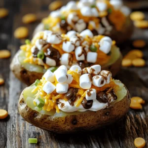 - 4 large russet potatoes - 1 cup sour cream - 1 cup shredded sharp cheddar cheese - 4 tablespoons unsalted butter, melted - 1/2 cup green onions, finely chopped - 1/4 cup crispy bacon bits (optional) - 1/2 teaspoon garlic powder - 1/2 teaspoon smoked paprika - Salt and freshly ground black pepper to taste - 1 cup mini marshmallows - 1/2 cup semi-sweet chocolate chips The main star of this dish is the russet potatoes. Their starchy texture makes them perfect for baking. Sour cream gives a tangy taste and creamy texture. Sharp cheddar cheese adds a rich, bold flavor. Green onions bring a fresh crunch, while crispy bacon bits add savory goodness. The mini marshmallows and chocolate chips create that famous "mud" aspect. They melt beautifully, adding sweetness and richness. Each bite combines creamy, savory, and sweet flavors. This dish is a fun twist on traditional baked potatoes. When choosing russet potatoes, look for ones that feel firm and heavy. Avoid any with soft spots or blemishes. For green onions, select bright green tops and crisp stems. Check that there is no wilting or yellowing. For sour cream, go with a brand you trust; fresh is key. The cheddar cheese should be sharp for the best flavor. If you opt for bacon, choose a brand that offers good quality. When it comes to mini marshmallows and chocolate chips, select ones that have no added colors or flavors. Fresh ingredients make this dish truly shine! First, wash and scrub the russet potatoes. You want to get all the dirt off. Next, use a fork to poke holes in each potato. This lets steam escape while they bake. Now, set your oven to 375°F (190°C) to preheat. Place the potatoes directly on the oven rack. Bake them for 45 to 60 minutes. You know they are ready when they feel soft when poked with a fork. While the potatoes bake, prepare the topping mixture. In a bowl, whisk together the sour cream, melted butter, shredded cheese, and chopped green onions. Add bacon bits if you like. Stir in garlic powder, smoked paprika, salt, and pepper. Once the potatoes cool for about 5-10 minutes, cut each one in half lengthwise. Scoop out the inside, leaving a thin layer. Mix the scooped potato with your topping. Spoon it back into the skins. Finally, sprinkle mini marshmallows and chocolate chips on top. Place the filled potatoes back in the oven for 15 to 20 minutes. This gives the marshmallows a golden brown look. For the full recipe, you can check back at the top. Enjoy your tasty Mississippi Mud Potatoes! To make your Mississippi Mud Potatoes shine, focus on the texture. The potatoes should be soft on the inside but have a slight crisp on top. Bake them until they are tender. You want to scoop the flesh gently, leaving a thin layer. This keeps them sturdy for filling. When mixing the potato flesh with the other ingredients, blend until smooth. This blend creates that creamy, dreamy texture. I see a few common mistakes when people make these potatoes. First, don’t skip piercing the potatoes before baking. This step helps steam escape. If you forget, they can burst in the oven. Second, make sure you let the potatoes cool before scooping. Hot potatoes can be hard to handle. Lastly, don’t skip the final bake. That step gives a nice finish to the marshmallows and chocolate. Serve your Mississippi Mud Potatoes warm for the best taste. You can dress them up with fresh chives or a drizzle of balsamic glaze. This adds a nice pop of color and extra flavor. For a fun twist, pair them with a side salad or crispy vegetables. They make a great dish for gatherings or family dinners. You can find the full recipe at the end to try these tips today! {{image_4}} You can easily make Mississippi Mud Potatoes vegetarian or vegan. To go vegetarian, simply leave out the bacon bits. For a vegan twist, swap the sour cream with a plant-based yogurt. Use vegan cheese to keep the creamy texture. This way, you can enjoy the same rich flavors without any animal products. Toppings can change the whole dish. Instead of mini marshmallows, try using crushed graham crackers for a crunch. You can also add chopped nuts or a drizzle of caramel sauce. These toppings give a new twist and keep things exciting. Feel free to mix and match different toppings to find your favorite combo. Changing spices can add a new flavor layer to your potatoes. For a spicy kick, add some diced jalapeños or a dash of cayenne pepper. If you want a smoky flavor, try smoked cheese instead of cheddar. Adding herbs like thyme or rosemary can also enhance the taste, bringing a fresh note to the dish. Explore these tweaks to create a Mississippi Mud Potato dish that’s truly your own. For the full recipe, check out the complete guide. To store your Mississippi Mud Potatoes, let them cool completely first. Place any leftovers in an airtight container. This helps keep the dish fresh. Store them in the fridge for up to three days. If you want to enjoy them later, freezing is a great option. When you're ready to eat your leftovers, preheat your oven to 350°F (175°C). Place the potatoes on a baking sheet. Cover them with foil to keep them moist. Bake for about 20-25 minutes, or until they are heated through. You can also use a microwave for quicker reheating. Heat each potato half for about 1-2 minutes. Check if they are warm enough before serving. If you want to freeze the Mississippi Mud Potatoes, do this right after they cool. Wrap each potato tightly in plastic wrap before placing them in a freezer bag. They can last up to three months in the freezer. To use, thaw them in the fridge overnight. Then follow the reheating instructions to enjoy them again! Mississippi Mud Potatoes are a fun and tasty dish. They are baked potatoes filled with creamy toppings. You mix sour cream, cheese, and green onions with the potato flesh. Then, you top them with mini marshmallows and chocolate chips. The result is a sweet and savory treat that many love. This dish adds a twist to the classic potato, making it a hit at gatherings. Yes, you can prepare Mississippi Mud Potatoes ahead of time. Bake the potatoes and prepare the filling. Once cooled, fill the potato halves and cover them. Store them in the fridge for up to two days. When ready to serve, just bake them again to warm and toast the toppings. This makes it easy to enjoy a delicious meal without much fuss. Adjusting the serving size is simple. If you want to make more or fewer potatoes, change the number of russet potatoes. For example, use two potatoes for two servings or eight for eight servings. Also, adjust the other ingredients based on the number of potatoes you use. Keep the proportions the same for the best flavor. This way, you can easily serve your guests or family. For the complete recipe, check out the Full Recipe section. This post covered everything you need for Mississippi Mud Potatoes. We talked about ingredients, step-by-step instructions, and storage tips. I shared tricks to perfect the texture and avoid common mistakes. You can also explore variations for different diets. These choices make the dish fun and flexible. Now, you can confidently prepare and enjoy this recipe. Keep these tips in mind for tasty results. Happy cooking!