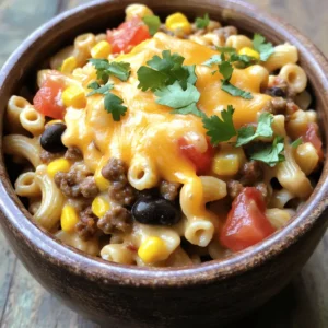When making Cheesy Taco Pasta, freshness matters. Here’s a list of what you need: - 8 oz elbow macaroni - 1 lb ground beef or turkey - 1 packet taco seasoning - 1 can black beans - 1 cup corn - 1 cup diced tomatoes - 2 cups shredded cheddar cheese - 1 cup milk - 1 tablespoon olive oil - Salt and pepper - Fresh cilantro for garnish Each ingredient plays an important role. The elbow macaroni gives a nice bite. The ground beef or turkey provides protein and richness. Taco seasoning adds that signature flavor. Black beans boost fiber, while corn and tomatoes add sweetness. Cheddar cheese makes it creamy and cheesy, which is what we love! Use good-quality cheese for the best melt. I recommend fresh cilantro for a pop of flavor. Fresh herbs elevate the dish and make it look pretty. For the [Full Recipe], follow the steps carefully to get the best results. Each ingredient enhances the overall taste and texture of this cozy meal. - Bring a large pot of salted water to a boil. - Add 8 oz of elbow macaroni. Cook the macaroni until al dente, about 7-8 minutes. - Once cooked, drain the pasta in a colander and set it aside. - In a large skillet, heat 1 tablespoon of olive oil over medium heat. - Add 1 lb of ground beef or turkey to the skillet. Cook the meat for about 5-7 minutes. - Stir occasionally, breaking the meat into smaller pieces. When it browns, it’s ready. - If there's extra grease, carefully drain it from the skillet. - Sprinkle the taco seasoning over the browned meat. Stir well for about 1-2 minutes. - This lets the spices coat the meat and gives a great aroma. - Now, mix in 1 can of rinsed black beans, 1 cup of corn, and 1 cup of diced tomatoes. - Combine the cooked macaroni with the mixture. - Carefully pour in 1 cup of milk and stir until everything is mixed well. - Gradually add 2 cups of shredded cheddar cheese to the skillet. Stir until the cheese melts and creates a creamy texture. - If the dish is too thick, add more milk a splash at a time. - Taste the dish and adjust with salt and pepper as needed. By following these steps, you will create a delicious Cheesy Taco Pasta. For those who want to follow my detailed approach, you can check the Full Recipe for more guidance! To make your Cheesy Taco Pasta creamy, adjust the milk. Start with 1 cup, then add more if needed. This helps you control the thickness. If it’s too thick, add a splash more. Aim for a smooth and creamy texture. To avoid clumping cheese, add it slowly. Stir it in gradually while the pasta is hot. This melts the cheese evenly and keeps it from clumping. If you notice clumps, add a bit more milk and stir well. For a beautiful presentation, serve the Cheesy Taco Pasta in deep bowls. Sprinkle fresh cilantro on top for color. You can also add a handful of tortilla chips on the side. They add a nice crunch and a fun element to the meal. To boost flavor, think about adding spices. Cumin and paprika work well. Just a pinch can elevate the dish. You can also try a dash of hot sauce for some heat. Using fresh herbs adds brightness. Chopped cilantro or green onions make great garnishes. They not only taste good but also look nice. A little freshness goes a long way in enhancing your dish. For the full recipe, check out Cheesy Taco Pasta Delight. {{image_4}} You can easily switch up the protein in Cheesy Taco Pasta. Ground turkey or chicken works great. These options cut down on fat while still packing flavor. You can also make it vegetarian. Try using mushrooms or lentils instead of meat. Both add texture and a nice earthiness to the dish. Cheese is key in this recipe. While cheddar is a classic choice, you can explore different cheeses for extra flavor. Monterey Jack or pepper jack can bring a fun twist. If you need a dairy-free option, there are many great substitutes. Look for vegan cheeses made from nuts or soy. They melt well and taste delicious, too. If you're avoiding gluten, don't worry! There are many gluten-free pasta options available. Look for ones made from rice or chickpeas. These work well in any pasta dish. You can also experiment with different pasta shapes. Fusilli or penne can add fun to your meal. Just remember to cook them according to package instructions for the best results. To keep your Cheesy Taco Pasta fresh, let it cool first. Place the pasta in airtight containers. Use glass or BPA-free plastic containers. Label the containers with the date. Store them in the fridge for up to three days. When ready to enjoy leftovers, reheat gently. You can use a microwave or a stovetop. For the microwave, place the pasta in a bowl. Cover it with a damp paper towel. Heat in 30-second bursts, stirring in between. On the stovetop, add a splash of milk to a pan. Heat over low heat, stirring often. This keeps the flavors bright. To freeze Cheesy Taco Pasta, first cool it completely. Transfer it to freezer-safe bags or containers. Remove as much air as possible. Label the bags with the date. You can freeze it for up to three months. To thaw, move it to the fridge overnight. For quick thawing, use the microwave on the defrost setting. Reheat as mentioned above. Enjoy the same great taste, even from frozen! For the full recipe, check out the earlier section. Yes, you can make Cheesy Taco Pasta ahead of time. First, cook the pasta and mix all the ingredients. Then, store it in an airtight container in the fridge. It stays good for about three days. When you’re ready to eat, just reheat it on the stove or in the microwave. Add a splash of milk if it seems dry. This makes meal prep easy and saves time on busy days. Cheesy Taco Pasta can be spicy, depending on your taco seasoning. If you want a milder taste, use a low-heat seasoning or reduce the amount. You can also add sour cream or yogurt to cool it down. For those who enjoy heat, try adding jalapeños or hot sauce. Adjust the spice to fit your taste, and enjoy your perfect bowl. You can add many veggies to Cheesy Taco Pasta. Consider these options: - Bell peppers - Zucchini - Spinach - Onions To incorporate them seamlessly, chop the veggies small. Sauté them with the meat for best results. This way, they blend well into the dish. You get more nutrition without losing flavor! This blog post covered the key steps for making Cheesy Taco Pasta. We explored ingredients, cooking methods, and variations. With this recipe, you can enjoy a tasty meal that fits many diets. Remember to customize it to your taste, whether it’s choosing protein or adjusting spice levels. Utilize the tips for storage and reheating to enjoy leftovers seamlessly. Dive in and make this dish your own. Your family will love it!