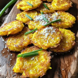 For these tasty fritters, you need: - 2 medium yellow squashes, grated - 1 cup freshly grated Parmesan cheese - 1/2 cup all-purpose flour - 2 large eggs, beaten - 1/4 cup finely chopped green onions - 2 cloves garlic, minced - 1 teaspoon dried oregano - Salt and freshly ground black pepper to taste - Olive oil for frying These ingredients create a wonderful mix of flavors. The yellow squash adds a soft texture, while the Parmesan cheese brings a nice, sharp taste. The eggs hold everything together, and the flour helps form the fritters. You can add more flavor by using: - Fresh herbs like parsley or basil - A pinch of red pepper flakes for heat - Lemon zest for a fresh twist - Grated carrots for extra sweetness These options can make your fritters even better! Fresh herbs bring brightness, while red pepper adds a kick. Lemon zest can lighten up the dish, and carrots can add a touch of sweetness. Each serving of these fritters offers: - Calories: About 200 - Protein: 10 grams - Carbohydrates: 15 grams - Fat: 12 grams These fritters pack a tasty punch while being fairly healthy. They make a great snack or side dish, and they fit well into a balanced diet. For the full recipe, check out the details above. First, wash the yellow squashes well to get rid of dirt. Use a box grater or a food processor to shred them finely. After grating, it’s important to remove the extra moisture. Place the grated squash in a clean kitchen towel. Gather the towel's edges and twist it to squeeze out liquid. This helps the fritters hold their shape when cooking. Next, grab a large mixing bowl. In it, add the drained squash, Parmesan cheese, and flour. Then, beat the eggs and add them to the bowl. Toss in the green onions, minced garlic, and oregano. Season it all with salt and pepper. Mix everything until you get a thick batter. Make sure the ingredients blend well, so every bite is full of flavor. Now, heat a non-stick skillet over medium heat. Drizzle olive oil into the skillet to coat the bottom. You want enough oil for frying but not too much. Once the skillet is hot, take about 2 tablespoons of batter. Drop it into the skillet and flatten it slightly with a spatula. Repeat this with the rest of the batter, leaving space between each fritter. Cook them for 3-4 minutes on each side until they turn golden brown and crispy. Watch the heat to prevent burning. When done, place the fritters on a paper towel-lined plate to soak up extra oil. Enjoy them warm, maybe with a sprinkle of more Parmesan or a fresh sauce. To make your Parmesan yellow squash fritters crispy, moisture control is key. After grating the squash, always squeeze out excess water. This helps the fritters hold their shape. Use a clean kitchen towel for this task. The drier the squash, the crispier the fritters will be. Also, don’t skip the frying oil. A good layer creates that golden crust you want. You can elevate the flavor of your fritters easily. Try adding fresh herbs like basil or parsley to the batter. This will bring a fresh taste. A pinch of red pepper flakes can add some heat. You might also mix in sun-dried tomatoes for a rich flavor. If you love garlic, feel free to increase the amount. It gives a great aroma and taste. Avoid using too much flour in your batter. This can make the fritters dense and heavy. Stick to the recipe for the best results. Don’t cook them on too high heat either. This might burn the outside while leaving the inside raw. Lastly, give the fritters space in the pan. Crowding can lead to steaming instead of frying. For more details, check the Full Recipe. {{image_4}} You can make gluten-free fritters easily. Just swap the all-purpose flour for gluten-free flour. This change keeps the fritters crispy and tasty. You can also use almond flour or chickpea flour. These options add nice flavors, too. Be sure to check for gluten-free labels when buying your flour. Want more flavor? Try adding spices to your fritter mix. A pinch of cayenne pepper gives heat without being too spicy. You can also add paprika for a smokier taste. Fresh herbs, like basil or parsley, can brighten the dish. Mix and match to find your favorite combination. These fritters shine when served warm. Pair them with a zesty dipping sauce for a great contrast. A simple yogurt sauce with lemon juice works well. You can also try a spicy salsa or a fresh tomato dip. Serve them as a snack or a side dish. They are perfect for picnics or gatherings. Try the Full Recipe for more details on making these delicious fritters! After you cook your Parmesan yellow squash fritters, let them cool down. I find that using an airtight container works best. Place a paper towel in the bottom to soak up any moisture. This keeps the fritters crispy. Store them in the fridge for up to three days. If you notice any sogginess, just pop them back in a pan for a quick crisp. To reheat your fritters, use a skillet over medium heat. Add a little olive oil to the pan. Place the fritters in the skillet and heat for about 2-3 minutes on each side. This brings back the crunch. You can also use an oven. Preheat it to 375°F (190°C) and bake for about 10-15 minutes. This method keeps them nice and warm without drying them out. If you want to save some fritters for later, freezing is a great option. First, let them cool completely. Lay them flat on a baking sheet and freeze for about an hour. This keeps them from sticking together. Once frozen, transfer them to a zip-top bag. They can last in the freezer for up to three months. When you’re ready to enjoy them, just reheat from frozen using the skillet method or the oven. You’ll have a tasty treat ready to eat! You can serve these fritters with many tasty sides. I love pairing them with a fresh salad. A simple arugula salad with lemon dressing works great. You can also try a yogurt sauce or a spicy aioli. Both add creamy flavors and a nice kick. If you want something heartier, serve them alongside grilled chicken or fish. These fritters also make a great snack on their own! Yes, you can make fritters ahead of time! Prepare the batter and store it in the fridge for a day. This keeps the flavors fresh. When you're ready, just cook them in a skillet. You can also cook the fritters ahead of time. Store them in an airtight container in the fridge for up to three days. Reheat them in the oven for the best crispiness. To keep your fritters from falling apart, make sure to squeeze out excess moisture from the squash. This step is key. Also, use enough flour in the batter to help bind the mixture. Be gentle when flipping the fritters in the pan. Too much force can break them. Finally, do not overcrowd the skillet. Give each fritter space to cook evenly. For the full recipe, check the detailed instructions above. They guide you through each step, ensuring you create perfect Parmesan yellow squash fritters every time. Enjoy cooking! You learned all about making delicious Parmesan Yellow Squash Fritters. We covered key ingredients, step-by-step instructions, and helpful tips. You can make variations to suit your taste and store extras for later. Remember, the right cooking techniques and ingredients can make your fritters stand out. Enjoy making these tasty snacks, and have fun experimenting with flavors. Happy frying!
