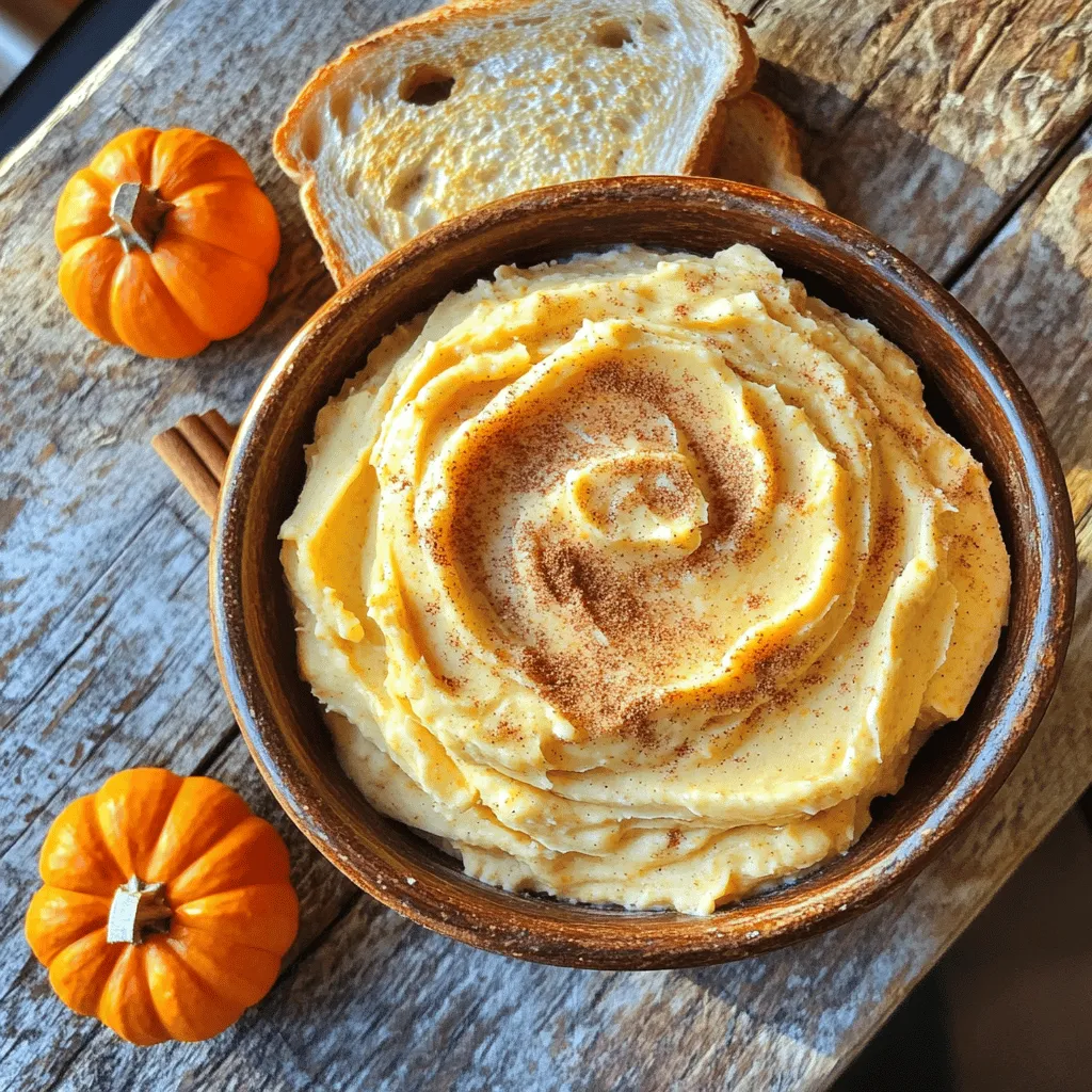 To make whipped pumpkin spice honey butter, gather these simple ingredients: - 1 cup unsalted butter, softened to room temperature - 1/2 cup pumpkin puree (canned or homemade) - 1/4 cup honey (adjust to taste) - 1 teaspoon pure vanilla extract - 1 teaspoon pumpkin spice blend (or a mix of ground cinnamon, nutmeg, and ginger) - 1/4 teaspoon fine sea salt - Unsalted butter: Use soft, fresh butter for the best texture. It should be at room temperature. - Pumpkin puree: Choose organic options if you can. Homemade puree can add a fresh taste. - Honey: Pick a local or raw honey for unique flavors. Taste it before adding to decide on sweetness. - Vanilla extract: Use pure vanilla for a richer flavor. Avoid imitation vanilla for the best taste. - Pumpkin spice blend: You can make your own blend. Mix equal parts of cinnamon, nutmeg, and ginger. - Fine sea salt: A small pinch enhances sweetness. Adjust based on your taste. You can make this recipe your own! Here are some fun ideas: - Maple syrup: Swap honey for maple syrup for a different sweetness. - Nutmeg or allspice: Add extra spices for a stronger flavor. Just a pinch can change the taste! - Cream cheese: Mix in softened cream cheese for a tangy twist. - Chopped nuts: Add crushed pecans or walnuts for texture and crunch. Try out these options to find your favorite combo! Check out the Full Recipe for more details. To make whipped pumpkin spice honey butter, start with the right tools. You need a large mixing bowl and a hand or stand mixer. Gather your ingredients first. This keeps things simple and fun. 1. Softened Butter: Put 1 cup of unsalted butter in your bowl. 2. Pumpkin Puree: Measure out 1/2 cup of pumpkin puree. You can use canned or make your own. 3. Honey: Have 1/4 cup of honey ready. You can add more later if you like. 4. Vanilla Extract: Get 1 teaspoon of pure vanilla extract. 5. Pumpkin Spice Blend: Use 1 teaspoon of your spice blend. 6. Sea Salt: Finally, you need 1/4 teaspoon of fine sea salt. Now, we will mix everything together to make it creamy and fluffy. 1. Beat the Butter: Start by beating the softened butter on medium speed. Do this for 2-3 minutes until it's light and fluffy. 2. Add Other Ingredients: Next, carefully add in the pumpkin puree, honey, vanilla, pumpkin spice, and salt. 3. Mix Again: Continue mixing for another 2-3 minutes. The goal is a smooth and creamy texture. Taste your whipped pumpkin spice honey butter. If it needs more sweetness, add extra honey. Mix it in briefly. Once it’s perfect, transfer the butter into a decorative jar or bowl. Cover it tightly with a lid or plastic wrap. You can refrigerate it for up to 2 weeks to keep it fresh. For serving, scoop some into a small bowl. Pair it with warm toast or bagels. A sprinkle of cinnamon on top makes it look great. Enjoy your delicious treat! To get the best whipped pumpkin spice honey butter, start with soft butter. If your butter is too cold, it won't whip well. I like to let it sit out for about an hour. Use a hand mixer or a stand mixer. Beat the butter for 2-3 minutes. You want it light and fluffy. The more air you whip in, the better the texture. Adding pumpkin puree adds creaminess, but don’t rush it. Mix until smooth and creamy. If you want to change the flavor, adjust the honey first. Some like it sweeter; others prefer less sweetness. Add more honey a little at a time. You can also add more pumpkin spice blend if you want a stronger taste. If you like a bit of heat, try a dash of cayenne. It adds a fun twist! Serve your whipped pumpkin spice honey butter on warm toast or pancakes. It also goes well with muffins and bagels. I love to place it in a small bowl on a wooden board. Garnish with a sprinkle of cinnamon and a cute pumpkin. This makes a lovely fall display. You can also serve it with tea or coffee for a cozy treat. For the full recipe, check out the complete instructions above! {{image_4}} You can switch up your whipped pumpkin spice honey butter with other spices. Try adding a pinch of cardamom for warmth. You can also use allspice for a bolder flavor. If you want more heat, a dash of cayenne can give your butter a nice kick. Use your taste buds to guide you. Honey is a classic choice, but you can try other sweeteners too. Maple syrup adds a rich, earthy tone. Agave nectar is a lighter option that blends well. Brown sugar can give your butter a deeper flavor. Just remember to adjust the amount based on the sweetness you prefer. Fresh herbs can bring a new twist to your butter. Chopped sage or thyme adds a savory touch. Adding citrus zest, like orange or lemon, can brighten the flavor. Just a little zest goes a long way, so start small. These additions make your whipped pumpkin spice honey butter even more special. To keep your whipped pumpkin spice honey butter fresh, store it in an airtight container. A jar with a tight lid works well. Make sure to press a layer of plastic wrap against the surface before sealing. This helps to keep air out and prevents the butter from absorbing other scents in the fridge. Whipped pumpkin spice honey butter lasts up to two weeks in the fridge. Check for any changes in color or smell before use. If it looks or smells off, it’s best to toss it. For the best taste, use it within the first week. You can freeze whipped pumpkin spice honey butter for longer storage. Scoop it into a freezer-safe container, leaving some space at the top for expansion. Seal it tightly and label it with the date. It can stay frozen for up to three months. When ready to use, thaw it overnight in the fridge. Whip it again briefly before serving for a fluffy texture. Yes, you can make it ahead of time. This butter stays fresh in the fridge for up to two weeks. Just store it in a sealed jar or bowl. It’s perfect for parties or cozy mornings. If you don’t have pumpkin puree, try using sweet potato puree. It has a similar texture and taste. Applesauce can work too, but it will change the flavor a bit. You can even try mashed bananas for a fun twist. Whipped pumpkin spice honey butter lasts about two weeks in the fridge. Keep it in an airtight container for best results. Always check for any off smell or changes in texture before use. You can use salted butter, but it will change the taste. If you do, cut back on adding any extra salt. This helps balance the flavors and keeps it tasty. To make it dairy-free, use a plant-based butter. Many brands offer great options that mimic real butter. You can also try coconut cream for a unique flavor. Just blend it as you would with regular butter. Now you know how to make whipped pumpkin spice honey butter. We covered key ingredients, mixing tips, and variations you can try. Each section helped you find the best ways to enjoy this treat. Remember to store it well to keep it fresh. Feel free to experiment with flavors and share your creations. This butter is perfect for spreading on warm bread or pancakes. Enjoy making and tasting your own unique version!