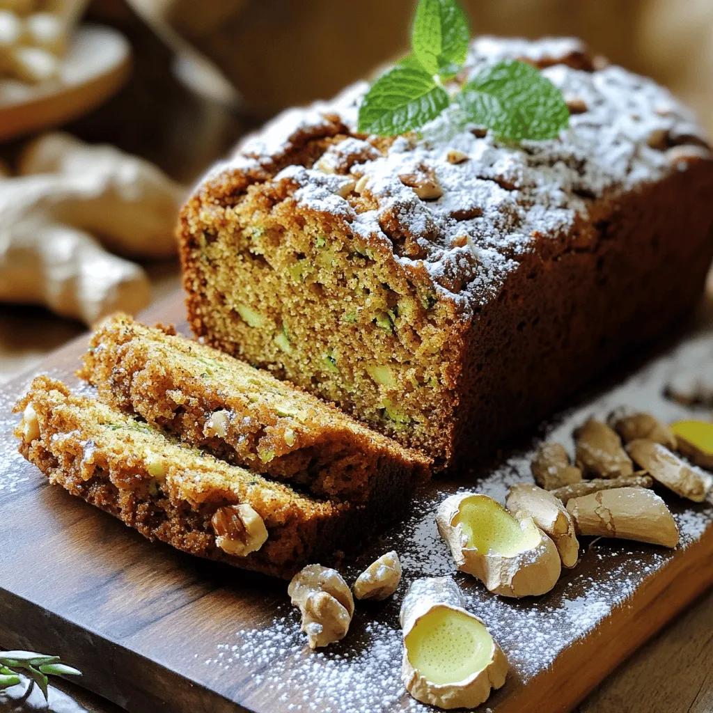 - 2 cups freshly grated zucchini - 1/2 cup granulated sugar - 1/2 cup packed brown sugar - 1/2 cup unsweetened applesauce - 1/4 cup vegetable oil - 2 large eggs - 1 teaspoon pure vanilla extract I love using fresh zucchini in this recipe. It keeps the gingerbread moist and adds nutrition. The sugars give the right sweetness, while applesauce adds flavor and moisture. The eggs help bind everything together. - 2 cups all-purpose flour - 1 teaspoon baking soda - 1 teaspoon baking powder - 2 teaspoons ground ginger - 1 teaspoon ground cinnamon - 1/2 teaspoon ground nutmeg - 1/4 teaspoon fine salt - 1/2 cup chopped walnuts or pecans (optional) - 1/4 cup golden raisins or dried cranberries (optional) The flour gives structure to the bread. Baking soda and baking powder help it rise. The spices add warmth and depth. Nuts and dried fruit are great for texture and extra flavor. You can mix and match these add-ins as you like. For the full recipe, check out the details above! 1. Preheat your oven to 350°F (175°C). This will ensure even baking. 2. Prepare a 9x5 inch loaf pan by greasing and flouring it. You can also line it with parchment paper for easy removal later. 1. In a large bowl, combine the wet ingredients. This means mixing the grated zucchini, granulated sugar, brown sugar, applesauce, vegetable oil, eggs, and vanilla extract. Use a whisk to stir until smooth. 2. In another bowl, mix the dry ingredients. Sift together the flour, baking soda, baking powder, ginger, cinnamon, nutmeg, and salt. Make sure it’s well combined. 1. Fold the dry ingredients into the wet mixture. Use a rubber spatula and stir gently. Do not overmix. This keeps your bread light and fluffy. 2. If you like, fold in chopped nuts or dried fruit for extra flavor. Make sure they are evenly spread throughout the batter. 3. Pour the batter into the prepared loaf pan. Smooth the top with a spatula so it bakes evenly. 4. Bake in the oven for 50 to 60 minutes. Check for doneness by inserting a toothpick into the center. It should come out clean or with a few moist crumbs. 5. When done, let the loaf cool in the pan for about 10 minutes. Then, move it to a wire rack to cool completely before slicing. For the full recipe, check out the details above. Enjoy this moist and flavorful Zucchini Gingerbread! To get a moist and tender zucchini gingerbread, avoid overmixing. Mix the dry and wet ingredients just until combined. This keeps the bread light. Also, use room temperature eggs. They blend better with other wet ingredients. This helps create a smooth batter. You can adjust the spices to fit your taste. If you love ginger, add a bit more. For a warmer flavor, increase the cinnamon. Consider trying different types of applesauce too. Unsweetened or flavored applesauce can change the taste. Each option brings out unique notes in the gingerbread. When serving, slice the gingerbread and place it on a wooden board. For a pop of color, dust the top with powdered sugar. You can add thin slices of fresh ginger or a sprig of mint. These garnishes make the dish look inviting and delicious. {{image_4}} To make this zucchini gingerbread gluten-free, you can use gluten-free flour blends. Look for a mix that has xanthan gum. This helps mimic the texture of all-purpose flour. You will still get moist and flavorful bread. Just swap the all-purpose flour with the gluten-free blend in equal amounts. You can easily change the flavor of your gingerbread. Adding chocolate or cocoa powder gives it a rich taste. Try mixing in about 1/2 cup of cocoa powder. This will make your bread taste like a sweet treat. Citrus zest is another great option. Adding zest from an orange or lemon brightens the flavor. Just a tablespoon will do! Seasonal variations keep things fun! For a pumpkin spice twist, you can add pumpkin pie spice. This gives your gingerbread a warm, cozy flavor. You can also mix in holiday-themed add-ins, like chopped cranberries or pecans. These flavors make your bread special for any festive gathering. For the complete recipe, check the [Full Recipe]. To keep your zucchini gingerbread fresh, wrap it tightly in plastic wrap. This method keeps moisture in, ensuring the bread stays soft and tasty. You can also use an airtight container for added protection. Store it at room temperature for up to three days. If you want to keep it longer, the fridge is a good choice, but it may dry out a bit. Freezing is a great option if you have leftovers. To freeze the gingerbread, let it cool completely first. Wrap individual slices in plastic wrap and then place them in a freezer-safe bag. This way, you can enjoy a slice whenever you like. For thawing, take a slice out and let it sit at room temperature for about an hour. You can also microwave it for 15 to 20 seconds. Just make sure not to overheat it, or it may become tough. Enjoy your gingerbread anytime with these simple storage tips! Yes, you can use frozen zucchini. First, thaw the zucchini in the fridge. Drain excess water by squeezing it out with a clean cloth. This step helps keep the batter from getting too wet. Frozen zucchini works well because it retains flavor and nutrients. Zucchini gingerbread lasts about five days at room temperature. Keep it in an airtight container. Look for signs of spoilage, like mold or a sour smell. If you see either, it’s best to toss it. Absolutely! You can swap granulated sugar for coconut sugar or honey. Brown sugar can be replaced with maple syrup. For oils, you might use melted coconut oil instead of vegetable oil. These swaps can change the flavor but can work well. Zucchini adds moisture and nutrition to your gingerbread. It is low in calories and high in vitamins A and C. Plus, zucchini is a great source of fiber, which aids digestion. It can also help keep your heart healthy. This makes your gingerbread not just tasty but also a bit healthy! In this blog post, we explored a delicious zucchini gingerbread recipe. We covered the main ingredients like zucchini, applesauce, and spices. I shared step-by-step instructions for mixing and baking the loaf. Tips on texture and flavor enhancements help you get the best results. We also looked at variations, storage methods, and answered common questions. Baking can be fun and rewarding. Enjoy the process and make it your own!