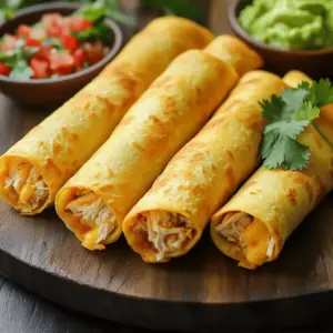 - 2 cups cooked chicken, shredded - 1 cup cream cheese, softened - 1 cup shredded cheddar cheese - 1/2 cup salsa - 1 teaspoon ground cumin - 1 teaspoon garlic powder - Salt and pepper to taste - 10 small corn tortillas - Olive oil spray In making Air Fryer Chicken Taquitos, the right ingredients matter. Start with cooked chicken, which gives the filling a savory base. I prefer using shredded chicken for better texture. Next, cream cheese adds a rich and smooth consistency. This helps bind the filling. Shredded cheddar cheese brings a nice flavor and melts well during cooking. Salsa adds zest and moisture, keeping taquitos from being dry. For spices, ground cumin and garlic powder enhance the taste, giving it warmth and depth. Adjust salt and pepper to suit your taste. Choose small corn tortillas for the best crunch. They roll easily without tearing. Lastly, a light olive oil spray helps achieve that crispy finish in the air fryer. These simple ingredients combine to create a crunchy flavor burst you won’t forget! For the complete recipe, check out the Full Recipe section. In a large mixing bowl, combine the following ingredients: - 2 cups cooked chicken, shredded - 1 cup cream cheese, softened - 1 cup shredded cheddar cheese - 1/2 cup salsa - 1 teaspoon ground cumin - 1 teaspoon garlic powder - Salt and pepper to taste Mix these items well with a spatula or fork. You want a creamy and smooth blend, where every part complements the others. To roll the taquitos, start by warming the corn tortillas. Heat them in the microwave for about 30 seconds. This step makes the tortillas soft and easy to roll without breaking. Next, lay a tortilla flat on a clean surface. Scoop around 2 tablespoons of the chicken mixture into the center. Start rolling the tortilla tightly from one end. Tuck in the sides as you roll to keep the filling secure. Repeat this for each tortilla until all the mixture is used. Now it’s time to air fry! Preheat your air fryer to 375°F (190°C). While it heats, lightly coat each rolled taquito with olive oil spray. This helps them crisp up nicely. Place the taquitos in the air fryer basket. Make sure they are in a single layer with space in between. Avoid stacking them to get an even cook. Air fry for 10-12 minutes. Flip the taquitos halfway through cooking. This helps them turn golden brown and crispy on all sides. Once they are done, remove them from the air fryer. Follow this cooking process for any remaining taquitos from the filling. You can find the full recipe in the article to ensure you capture all the flavors! To get the best crispy taquitos, always preheat your air fryer. Preheating ensures even heat. This helps cook your taquitos just right. I suggest setting it to 375°F (190°C) before starting. Using olive oil spray is key for crispiness. It creates a golden crust as the taquitos fry. I like to spray them lightly but evenly. This small step makes a big difference in texture. Cooking times can vary with different air fryer models. Some may cook faster, while others take a bit longer. I recommend checking your taquitos after 8 minutes. If they aren't golden yet, give them a few extra minutes. To check doneness, look for a golden brown color. You can also poke one with a fork. If it’s hot inside and crispy outside, it’s ready! {{image_4}} You can switch up the filling for your taquitos. Try adding black beans, corn, or bell peppers. Each option gives a new taste and texture. Black beans add protein and fiber, while corn brings sweetness. Bell peppers add crunch and color. For a vegetarian twist, use mushrooms or lentils. Both options are hearty and delicious. Mushrooms have a rich flavor, while lentils provide a nice bite. These variations can please everyone at your table. Want to make your taquitos spicy? Add jalapeños or a splash of hot sauce. This extra kick can make them exciting. If you're cooking for kids, consider mild cheese options. Cheddar is great, but mozzarella offers a softer taste. You can mix the cheeses for more flavor. Adjusting spice levels helps cater to all tastes. Remember, you can always add more heat, but you can't take it away! To keep your leftover taquitos fresh, store them in an airtight container. Place a piece of parchment paper between layers to avoid sticking. You can keep them in the fridge for up to three days. If you want to save them longer, freeze the taquitos. Wrap each one in plastic wrap, then place them in a freezer bag. They will stay good for up to three months. For the best crispiness, reheat taquitos in the air fryer. Set the air fryer to 375°F (190°C). Place the taquitos in a single layer. Heat for about 5-7 minutes. Check them halfway through to ensure they warm evenly. If you have frozen taquitos, add a few extra minutes to the time. This method keeps them crunchy and delicious. Enjoy your tasty snack all over again! Yes, you can make these taquitos ahead of time. I suggest preparing the filling and rolling the taquitos. Then, store them in the fridge for up to 24 hours. You can also freeze them for longer storage. Just place them in a single layer on a baking sheet first. After they freeze, put them in a zip-top bag. This keeps them from sticking together. You can use flour tortillas, but the texture will change. Flour tortillas are softer and may not hold their shape as well. Corn tortillas add a nice crunch and flavor. If you use flour, warm them to make them easy to roll. This helps prevent tearing. Leftover taquitos last about 3 to 4 days in the fridge. Make sure to store them in an airtight container. If you want to keep them longer, freezing is a great option. They can last up to 2 months in the freezer. Just reheat them in the air fryer for that crispy finish. Air Fryer Chicken Taquitos are full of flavor and easy to make. You learned about key ingredients and seasonings, plus how to roll and cook them. I shared tips for crispy results and fun filling ideas, so your meals can be exciting. You can store leftovers for later, too. Try out variations to find your favorite. Enjoying your homemade taquitos will surely impress friends and family. Perfect each time, they are a great meal choice for anyone. Happy cooking!