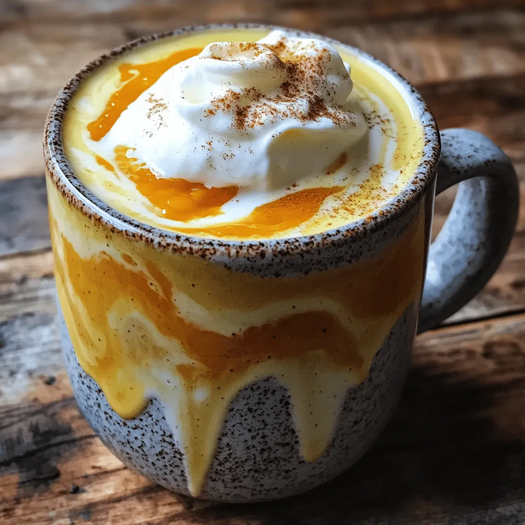 - 1 cup brewed chai tea - 1/2 cup unsweetened pumpkin puree - 1 cup milk (dairy or non-dairy) - 2 tablespoons maple syrup - 1/2 teaspoon pumpkin pie spice - 1/2 teaspoon vanilla extract - Whipped cream (optional) A serving of this Pumpkin Chai Latte has about 180 calories. It includes about 6 grams of fat, 30 grams of carbohydrates, and 4 grams of protein. The chai tea adds strong flavors and antioxidants. Pumpkin puree is a great source of vitamin A. Maple syrup provides natural sweetness and minerals. You can swap maple syrup for honey or agave syrup if you prefer. For non-dairy milk, try almond, oat, or coconut milk. If you like more spice, feel free to add extra pumpkin pie spice or even cinnamon. Adjust these to match your taste. This section gives you a clear view of what you'll need. For the full recipe, check the earlier part of the article. Enjoy crafting your perfect cup of Pumpkin Chai Latte! To make a great Pumpkin Chai Latte, start by brewing the chai. Use either tea bags or loose leaf chai. I suggest using a robust blend for the best flavor. - Boil water and pour it over the tea. - Let it steep for about 5 minutes. - After steeping, remove the tea bags or strain out the leaves. For the best chai, look for blends that contain spices like cardamom, ginger, and cinnamon. These spices give the chai its warm and cozy flavor. Next, combine the chai with pumpkin and sweetener. - Pour the brewed chai into a small saucepan. - Add 1/2 cup of unsweetened pumpkin puree and 2 tablespoons of maple syrup. Use a whisk to mix it all together. It’s key to ensure there are no lumps. Heat this mixture on medium heat for about 2-3 minutes. Stir frequently until it is warm. Now, let’s prepare the milk. You can use dairy or any non-dairy milk you like. - Heat the milk in a separate saucepan. - Watch it closely to avoid boiling. If you have a milk frother, use it to froth the milk until it doubles in volume. If you don’t have one, a whisk works well too. Frothing adds a nice lightness to the drink, making it even more delightful. Once your chai and pumpkin mixture is ready, add the frothed milk. This process will create a lovely layered effect. You can find the full recipe to guide you through the steps to enjoy this rich and flavorful fall drink. To make your Pumpkin Chai Latte pop, add spices like cinnamon and nutmeg. These spices add warmth and depth. Start with 1/4 teaspoon of each spice, then taste and adjust as needed. You want a balance that suits your taste buds. If you like it sweeter, add more maple syrup. Always taste as you go to find your perfect mix. Your latte deserves a beautiful finish. Try drizzling caramel on top for sweetness and flair. You can also sprinkle chocolate shavings for a fun twist. Choose a cozy, colorful mug to serve your drink. A clear glass can showcase the layers of colors, too. Make it visually stunning for that extra special touch. Many people overheat milk, which can ruin the texture. Keep the milk steaming but not boiling. Always watch it closely. Another mistake is not blending the pumpkin puree well. Lumps can spoil the creamy texture you want. Use a whisk to blend thoroughly until smooth. These small steps make a big difference in taste and texture. {{image_4}} You can change your Pumpkin Chai Latte in fun ways. Consider adding different flavors like vanilla or caramel. These will make your drink sweeter and richer. If you want a thicker latte, use less milk. For a lighter drink, add more milk or use a frother. Pumpkin Chai Lattes fit well with fall holidays. For Halloween, add spooky sprinkles or a dash of cinnamon. At Thanksgiving, top it with whipped cream and a sprinkle of nutmeg. These small touches make your latte festive and fun. Many cafés serve their own versions of Pumpkin Chai Lattes. Starbucks offers a popular one, rich in pumpkin flavor but sweet. Local coffee shops may have unique twists, like using fresh spices or local pumpkin puree. Try different ones to find your favorite taste. After making your Pumpkin Chai Latte, you might have some left. To store it, pour the latte mixture into an airtight container. This helps keep it fresh and prevents other smells from mixing in. You can keep it in the fridge for up to three days. After that, the taste may fade. You can freeze pumpkin chai lattes if you want to save some for later. Pour the cooled mixture into freezer-safe containers or ice cube trays. This keeps it from getting freezer burn. The lattes can last frozen for up to one month. When you're ready to enjoy, take them out of the freezer and let them thaw in the fridge overnight. To warm up your latte, use a microwave or a saucepan. If using a microwave, heat it in short bursts. Stir after each burst to avoid hot spots. If you choose a saucepan, heat over low heat and stir often. This gentle warming keeps the texture smooth and creamy. Enjoy every sip! A Pumpkin Chai Latte is a cozy drink that blends spicy chai tea with pumpkin puree. This drink stands out because it offers a warm, rich flavor profile. The chai spices, like cinnamon and ginger, mix perfectly with the creamy pumpkin. Together, they create a comforting fall treat that warms your heart and soul. To make your Pumpkin Chai Latte vegan, you need to swap a few ingredients. Use non-dairy milk, like almond or oat milk, instead of regular milk. Also, replace maple syrup with agave syrup if you prefer. This way, you keep all the flavors without using any animal products. You can find ready-made Pumpkin Chai Lattes in many coffee shops and cafes during fall. Look for brands like Starbucks and Dunkin' for popular options. Some grocery stores also sell bottled versions in the dairy aisle. When shopping, check the labels for taste and ingredients that suit your needs. Yes, you can make this recipe in bulk! Simply multiply each ingredient by the number of servings you need. For example, if you want to serve 8 people, double the chai, pumpkin, and milk amounts. Keep the same cooking steps, but use a larger pot. Enjoy your Pumpkin Chai Latte with friends and family! This blog post covered how to make a delicious Pumpkin Chai Latte. You learned about the key ingredients and their health benefits. We also explored ways to customize flavors and avoid common mistakes. Remember, your drink can be as unique as you are. Adjust sweetness or try new spices to find your perfect blend. Enjoy creating this warm treat and share it with friends for a cozy fall experience.