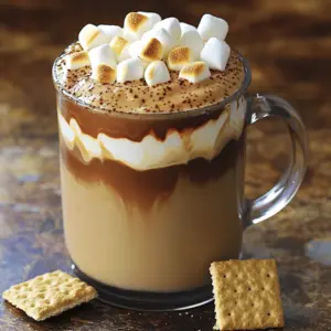 To make the perfect Campfire S'mores Latte, gather these key items: - 1 cup brewed strong coffee (or espresso) - 1 cup milk (choose dairy or your favorite non-dairy alternative) - 2 tablespoons chocolate syrup - 2 tablespoons marshmallow fluff - 1/2 teaspoon vanilla extract - 1 tablespoon crushed graham crackers - Mini marshmallows (for topping) - Additional graham crackers (for garnish) These ingredients will create a rich and cozy drink, perfect for any season. You can add your own twist to this latte with these optional ingredients: - Flavored creamers (like hazelnut or caramel) - A pinch of cinnamon for warmth - A drizzle of caramel sauce for sweetness Feel free to mix and match to find your favorite flavor combo! If you have special dietary needs, you can easily adjust the ingredients: - Use almond, oat, or soy milk for a dairy-free version. - Replace chocolate syrup with sugar-free chocolate sauce for lower sugar. - For a vegan option, ensure marshmallow fluff is plant-based. These substitutions help everyone enjoy this delightful drink! If you're curious about the full recipe, you can find it mentioned earlier in the article. To start, brew one cup of strong coffee or espresso. I prefer using a dark roast for a bold flavor. This coffee serves as the base for your latte. After brewing, let it sit for a minute to keep that rich taste. Next, we need to heat the milk. I use a small saucepan for this task. Over medium heat, warm the milk until it feels hot to the touch. Make sure it does not boil. Boiling milk can spoil the creamy texture you want in your latte. Once the milk is hot, take it off the heat. Now, whisk in the chocolate syrup, marshmallow fluff, and vanilla extract. Mix these well until the blend is smooth and frothy. This mixture gives your latte that tasty chocolate-marshmallow flavor. Now you are ready to combine everything for the perfect Campfire S'mores Latte. Follow the full recipe for the complete steps and enjoy this delightful drink! To create a creamy latte, frothing milk is key. Start with cold milk for the best foam. Use a frother or a whisk to create bubbles. Heat the milk gently to avoid boiling. The milk should feel warm, not hot. A good froth should look thick and shiny. You can also use a jar with a lid. Shake it to froth, then heat it in the microwave for 30 seconds. This method works well and is fun, too! Layering your Campfire S'mores Latte makes it look amazing. Start by pouring the brewed coffee into a large mug. Then, gently add the chocolate-marshmallow milk mixture. Pour it slowly over the back of a spoon. This helps the milk float on top. You’ll see a lovely swirl of colors. This presentation is sure to impress anyone! Toppings can take your latte to the next level. Try adding whipped cream for a light and fluffy touch. You can sprinkle crushed graham crackers for crunch. Mini marshmallows are a must; they add sweetness and fun. For an extra kick, drizzle more chocolate syrup on top. A dash of cinnamon can also warm the flavors. Each topping adds its own charm, making your drink special. {{image_4}} This variation takes your campfire s'mores latte to a new level. You add chocolate hazelnut spread instead of chocolate syrup. The spread gives a rich, nutty taste. Just blend it with your warm milk to create a smooth mixture. It brings a delightful twist that both kids and adults will love! If you want a refreshing drink, try the iced version. Brew your coffee strong and let it cool. Then, mix the cold coffee with cold milk and chocolate syrup. Add marshmallow fluff to the cold milk before mixing. Serve it over ice and top with mini marshmallows. This drink cools you down while still tasting like a campfire treat. For a vegan option, swap regular milk for almond or oat milk. Use a plant-based chocolate syrup and marshmallow fluff. Make sure all your ingredients are vegan-friendly. This way, everyone can enjoy the cozy flavors of a campfire, no matter their diet. The taste remains rich and creamy, just like the original recipe. Feel free to experiment with these variations! You can mix and match flavors to find your perfect s'mores latte. For the full recipe, check the section above. Storing leftover ingredients is easy. Keep chocolate syrup and marshmallow fluff in airtight containers. Store them in the fridge. They last for about two weeks. If you have extra graham crackers, keep them in a cool, dry place. They can stay fresh for a month. Yes, you can make parts of the latte ahead of time. Brew the coffee or espresso and let it cool. Store it in the fridge for up to three days. You can also prepare the chocolate-marshmallow milk mixture and keep that in the fridge for two days. Just remember to stir it well before using. When reheating your coffee or milk mixture, do it gently. Use low heat to warm them up. You don’t want to boil them. Stir often to keep the texture smooth. This way, your Campfire S'mores Latte will still taste fresh and cozy when you enjoy it again! For the full recipe, check the earlier section. The best coffee for a Campfire S'mores Latte is strong brewed coffee or espresso. This choice gives a rich base for the sweet flavors. I recommend using a medium to dark roast. These roasts add depth without being too bitter. The coffee should be fresh and hot to blend well with the creamy milk mixture. Yes, you can use instant coffee! It's a great option if you want a quick fix. Just mix the instant coffee with hot water per package instructions. While it may lack the depth of brewed coffee, it still works well in this recipe. The marshmallow fluff and chocolate syrup will help balance the flavors. To make this latte healthier, you can swap regular milk for a low-fat or plant-based milk. Almond or oat milk adds a nice taste while cutting calories. You can also reduce the chocolate syrup and marshmallow fluff. Adding a sprinkle of cinnamon can boost flavor without added sugar. It keeps the drink tasty and lighter. You can find the full recipe for Campfire S'mores Latte earlier in the article. It includes all the ingredients and steps you need to create this cozy drink. Enjoy making this delightful treat at home! The Campfire S'mores Latte is a fun treat. You can make it with different ingredients like coffee, milk, and flavors. Customizing it makes it special to you. In this post, I shared easy steps to brew coffee and heat milk for the best taste. I also offered tips for frothing and layering. Plus, you learned how to store leftovers and variations, like vegan options. Now, it’s time to try making it your way! Enjoy every sip of your creation.