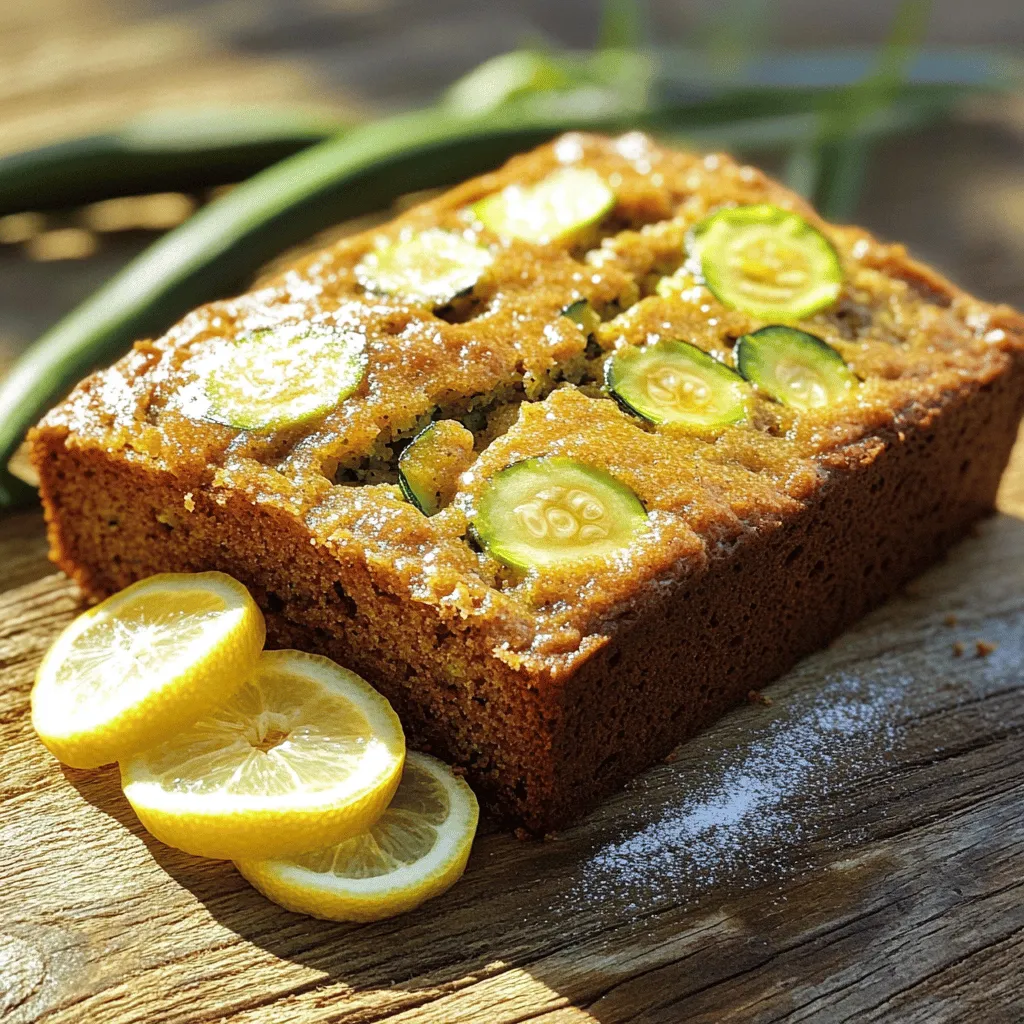 To make this tasty Keto Lemon Zucchini Bread, you need these main ingredients: - 2 cups finely grated zucchini (about 2 medium zucchinis) - 1/4 cup unsweetened applesauce - 1/2 cup almond flour - 1/2 cup coconut flour - 1/2 cup erythritol or another keto-friendly sweetener - 3 large eggs - 1/4 cup melted coconut oil - 2 teaspoons baking powder - 1 teaspoon baking soda - 1/2 teaspoon salt - Zest of 1 lemon - 2 tablespoons fresh lemon juice - 1 teaspoon vanilla extract These ingredients work together to create a moist and flavorful bread. The zucchini keeps it soft, while the lemon adds a bright taste. You can add some optional ingredients to make it your own. Here are a few ideas: - Chopped nuts (like walnuts or pecans) for crunch - Sugar-free chocolate chips for sweetness - Dried herbs like thyme or rosemary for a savory twist - A splash of almond or coconut milk for extra moisture Feel free to mix and match these options to suit your taste. To make this bread, you will need a few kitchen tools: - A large mixing bowl for combining ingredients - A separate bowl for the dry mix - A grater for the zucchini - A whisk for mixing - A spatula to fold the batter - A 9x5 inch loaf pan for baking - Parchment paper or cooking spray for easy removal Having these tools ready will make your cooking experience smooth and enjoyable. Happy baking with your Keto Lemon Zucchini Bread! For the full recipe, check out the details above. 1. First, preheat your oven to 350°F (175°C). This step is key for even baking. 2. Grab a 9x5 inch loaf pan. Grease it lightly or line it with parchment paper. This helps with easy removal. 3. In a large bowl, finely grate the zucchini. You need about 2 medium zucchinis. 4. Mix the grated zucchini with 1/4 cup of unsweetened applesauce. If the zucchini is very fresh, squeeze it in a clean towel. This removes extra moisture. 5. Add 3 large eggs, 1/4 cup of melted coconut oil, 2 tablespoons of fresh lemon juice, lemon zest, and 1 teaspoon of vanilla extract to the zucchini mix. Stir until everything is well combined. 6. In another bowl, whisk together 1/2 cup of almond flour, 1/2 cup of coconut flour, 1/2 cup of erythritol, 2 teaspoons of baking powder, 1 teaspoon of baking soda, and 1/2 teaspoon of salt. 7. Gradually fold the dry mix into the wet ingredients. Stir gently until you no longer see dry flour. Don't worry about lumps; they are fine. 8. Pour the batter into your prepared loaf pan. Smooth the top with a spatula for an even layer. 9. Bake for 50-60 minutes. Check with a toothpick in the center. It should come out clean when done. 10. Let the bread cool in the pan for about 10 minutes. 11. Carefully transfer the loaf to a wire rack. Let it cool completely before slicing. 12. Serve warm or at room temperature. You can dust it with powdered erythritol for a sweet touch. A few thin lemon slices on the side add a fresh zing. Enjoy your Keto Lemon Zucchini Bread! For the full recipe, refer to the previous section. To grate zucchini well, use a box grater or a food processor. First, wash the zucchini and trim the ends. Then, grate it using the largest holes. This method gives you the best texture. After grating, place it in a clean towel. Squeeze out excess moisture, if needed. Too much water can make your bread soggy. One common mistake is overmixing the batter. Mix until no dry flour shows, but don’t overdo it. Overmixing can make the bread tough. Another mistake is not measuring the flour correctly. Use a kitchen scale for the best results. Too much flour can lead to a dry loaf. Always check the oven temperature. An oven that’s too hot can burn the bread. To boost flavor, add a pinch of cinnamon or nutmeg. These spices blend well with lemon and zucchini. You can also use flavored extracts, like almond. For extra moisture, try adding yogurt or sour cream. These ingredients can make the bread softer and richer. Finally, don’t skip the lemon zest. It adds a fresh zing that brightens the loaf. For the full recipe, check out the complete instructions. {{image_4}} You can enhance your Keto Lemon Zucchini Bread by adding nuts or seeds. Nuts like walnuts or pecans add crunch. Seeds such as chia or flaxseeds boost nutrition. Aim for about 1/2 cup of your chosen mix-ins. Add them when you combine the dry ingredients. This step ensures even distribution throughout the bread. If you want to change the sweetness of your bread, try different sweeteners. You can use monk fruit or stevia as alternatives. Make sure to check their conversion rates, as they can differ from erythritol. For liquid sweeteners, reduce other liquids slightly. This helps maintain the right texture. If you need a gluten-free option, stick with almond and coconut flour. These flours keep the bread moist and tasty. You can also try using a gluten-free flour blend. Look for a blend that has xanthan gum included. This will help your bread rise and hold together well. To keep your Keto Lemon Zucchini Bread fresh, store it in an airtight container. This helps avoid drying out. Place the bread at room temperature for up to three days. If you want to keep it longer, refrigerate it. Just remember to wrap it well to prevent moisture loss. Freezing is a great way to save your delicious zucchini bread. First, let the bread cool completely after baking. Then, slice it for ease. Wrap each slice in plastic wrap or foil. Place the wrapped slices in a freezer bag. This method helps keep them fresh for up to three months. When you’re ready to enjoy it, just thaw the slices at room temperature. To reheat the zucchini bread, first, take it out of the fridge or freezer. If frozen, allow it to thaw before reheating. Preheat your oven to 350°F (175°C). Place the slices on a baking sheet. Heat for about 10-15 minutes, or until warm. You can also use a microwave. Heat each slice for 15-20 seconds. Enjoy your warm, tasty bread! For the full recipe, check out the earlier sections! Yes, Keto Lemon Zucchini Bread is low in carbs. The main ingredients, like almond flour and coconut flour, have fewer carbs than regular flour. The zucchini adds moisture and fiber without many carbs. This makes it a great choice for those on a keto diet. Yes, you can swap zucchini for other veggies. Consider using shredded carrots or yellow squash. Both add flavor and moisture. Just remember to adjust the moisture level if needed. Grate them finely, just like zucchini. Keto Lemon Zucchini Bread lasts about a week at room temperature. Keep it in an airtight container to prevent drying out. If you want it to last longer, store it in the fridge for up to two weeks. You can also freeze it for up to three months. Yes, adding nuts or seeds is a great idea! Walnuts or pecans add crunch and flavor. You can also use pumpkin seeds or sunflower seeds for a nut-free option. Just fold them in gently before baking. If you prefer a sweeter bread, just increase the sweetener. You can add more erythritol or use a different keto-friendly sweetener. Taste the batter before baking to find the perfect level of sweetness for you. Yes, you can easily make Keto Lemon Zucchini Bread dairy-free. Just use coconut oil instead of butter. The texture will still be great, and you won't lose any of the flavor. While using bottled lemon zest is possible, fresh zest is better. Fresh zest has a stronger flavor. It really enhances the taste of the bread. If fresh lemons are not available, use the bottled zest in a pinch. Yes! You can turn this recipe into muffins. Just adjust the baking time. Bake them for about 20-25 minutes instead of an hour. This gives you easy-to-eat portions that are perfect for snacking. Enjoy it plain, or spread a little nut butter on top. Cream cheese or lemon butter also works well. You can serve it warm or at room temperature. Each bite is a delightful treat! In this article, we explored how to make Keto Lemon Zucchini Bread. We discussed the main ingredients and optional tweaks for your taste. You learned the tools needed and followed step-by-step instructions for preparation and baking. We shared tips for perfecting your bread and gave you ways to store it well. Remember, this recipe can be customized with nuts or different sweeteners. Enjoy your baking adventure! You’ll love how simple and tasty this bread can be.