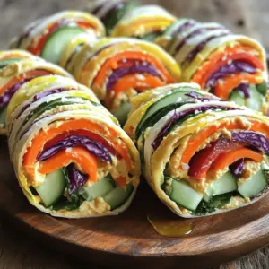- 4 whole wheat tortillas - 1 cup hummus (store-bought or homemade) - 1 medium carrot, peeled and grated - 1 small cucumber, thinly sliced - 1 red bell pepper, thinly sliced - 1/2 cup purple cabbage, shredded - 1/2 cup fresh spinach leaves - 1/4 cup shredded cheese (cheddar or your favorite variety) - 1 tablespoon olive oil - Salt and pepper to taste Rainbow Veggie Wraps are not just colorful; they are also packed with healthy goodness. I love using whole wheat tortillas as the base. They provide fiber and a nutty taste. I spread hummus on each tortilla for creaminess and added protein. Fresh vegetables make these wraps pop with color and crunch. I use carrots for their sweetness, cucumbers for crispness, and bell peppers for a vibrant hue. The purple cabbage adds a fun twist, while spinach boosts nutrients. For extra flavor, I drizzle olive oil and season with salt and pepper. Optional cheese gives a creamy touch that toddlers love. The Full Recipe guides you through each step to create these delightful wraps. To start, I lay out my whole wheat tortillas on a clean, flat surface. This gives me enough space to work comfortably. Next, I take a generous scoop of hummus and spread it evenly across each tortilla. I leave about half an inch of space around the edges. This prevents any spillage when I roll the wraps. Now, I take a medium bowl and toss together my grated carrot, thinly sliced cucumber, red bell pepper, shredded purple cabbage, and fresh spinach leaves. I mix them well to combine all the colors and flavors. Then, I drizzle olive oil over the mixed veggies. I season this with salt and pepper to taste. After that, I gently toss the vegetables again to coat them evenly with the oil and seasoning. With my colorful filling ready, I divide the vibrant vegetable mixture among the tortillas. I place it in the center of each tortilla for a beautiful look. If I want, I can sprinkle a handful of shredded cheese over the veggie mixture. This adds a creamy texture. To roll the wraps, I start from the edge nearest to the filling. I tightly roll the tortilla while tucking in the sides as I go. This helps encase the filling securely. Once rolled, I use a sharp knife to slice the wraps into bite-sized pinwheels or cut them in half for easier serving. Finally, I arrange the wraps neatly on a serving platter. I might serve them with a small bowl of extra hummus or seasonal fruit for a fresh touch. For the full recipe, check out the Rainbow Veggie Wraps. To make your veggie wraps fun, focus on how they look. Kids love bright colors. Arrange the pinwheels on a colorful plate. You can even use cookie cutters to make fun shapes. Stars and hearts can spark joy. Add a little dip on the side, like extra hummus, to keep it exciting. Preparing ahead saves time. You can wash and cut the veggies a day before. Store them in the fridge in airtight containers. This keeps them fresh and crunchy. If you want to assemble the wraps later, keep the tortillas and fillings separate. This way, they won’t get soggy. You can make a batch of wraps on Sunday and enjoy them all week. Want to make these wraps even healthier? You can add protein like turkey or chicken slices. These meats are tasty and filling. If your child likes beans, mix in some black beans for fiber. Consider adding whole grains by using whole wheat tortillas. For healthy fats, sprinkle in some avocado or use a nut butter spread. These simple changes boost the nutrition without losing flavor. For the full recipe, check out the Rainbow Veggie Wraps 🥗. {{image_4}} You can switch up the veggies in your wraps for fun. Try seasonal vegetables like zucchini in summer or butternut squash in fall. These add color and taste. If your toddler is picky, try softer veggies. Instead of red bell pepper, use cooked sweet potato for sweetness. Or swap purple cabbage for cooked spinach, which can be easier to chew. Instead of hummus, offer guacamole or cream cheese. Guacamole adds healthy fats and a creamy texture. Cream cheese can be a fun twist for kids who love its taste. Make your spreads at home for freshness. Store-bought options save time but check the labels for healthy choices. You can change the wrap itself for variety. Lettuce wraps are a great low-carb choice. They add crunch and are easy to hold. Rice paper wraps give a chewy texture and are fun to eat. They also let you show off those colorful fillings from the Rainbow Veggie Wraps. For the full recipe, check out the Rainbow Veggie Wraps section! To keep your colorful veggie wraps fresh, use airtight containers. These containers will seal in moisture and flavor. If you don’t have one, wrap the veggie wraps tightly in plastic wrap. This will help prevent them from drying out. Store your wraps in the fridge. They stay good for about 2 to 3 days. Make sure to separate any wraps that have wet ingredients, like hummus. This helps avoid soggy tortillas. You can freeze assembled wraps for longer storage. First, wrap each veggie wrap in plastic wrap. Then place them in a freezer bag. This method helps keep them fresh. When you are ready to eat, take the wraps out of the freezer. Let them thaw in the fridge overnight. If you need them quickly, you can thaw them at room temperature for a couple of hours. Enjoy your Rainbow Veggie Wraps later with ease! What are the best foods for toddlers to include in their lunches? The best foods for toddlers are colorful, nutritious, and easy to eat. Include fruits like bananas, apples, and berries. Add veggies like carrots, cucumbers, and bell peppers. Whole grains like bread or tortillas are great choices. Protein options can be eggs, cheese, or yogurt. Keep it fun and varied! How can I ensure my toddler gets enough nutrients? To ensure your toddler gets enough nutrients, offer a mix of food groups at each meal. Aim for colorful plates that include fruits and vegetables. Use whole grains and lean proteins. Introduce new foods slowly and often. This helps develop healthy eating habits. Can Rainbow Veggie Wraps be made ahead of time? Yes, you can make Rainbow Veggie Wraps ahead of time. Prepare them in the morning for lunch. Store them in airtight containers in the fridge. This keeps them fresh and crunchy. Just be sure to wrap them tightly to avoid sogginess. What alternatives can I use if my toddler dislikes hummus? If your toddler dislikes hummus, try other spreads. Cream cheese, guacamole, or yogurt are great options. You can even use peanut butter or sun butter for a sweet twist. Just find a spread that they enjoy! How can I make lunchtime fun for toddlers? To make lunchtime fun, use bright colors and interesting shapes. Use cookie cutters to cut sandwiches or veggies into fun shapes. Serve food in fun containers or bento boxes. You can even let your toddler help assemble their food! Are there easy ways to encourage toddlers to try new foods? Yes, you can encourage toddlers to try new foods by keeping it playful. Offer small bites of new foods alongside favorites. Use dips to make them more appealing. Talk about the colors, shapes, and textures. Celebrate small victories to build confidence in trying new foods. Rainbow veggie wraps are easy and fun. We covered ingredients, simple steps, and tips. You can mix fresh veggies and spreads for tasty meals. Try making these wraps appealing for kids with shapes or colors. Store them well for later or freeze for quick lunches. With endless variations, you can keep lunch exciting. Explore new flavors to find what your toddler loves. Remember, meals should be fun and nutritious. Enjoy the process and watch your little one surprise you with their tastes!