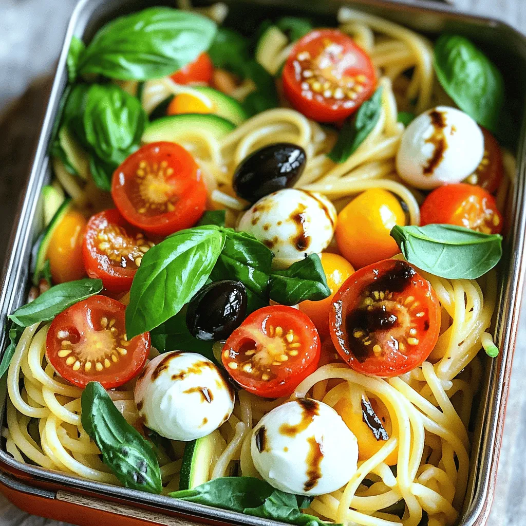 - 8 oz (225g) spaghetti - 1 cup cherry tomatoes, halved - 1 small zucchini, spiralized or finely chopped - 1 cup fresh spinach leaves - ½ cup mozzarella balls, halved - ¼ cup black olives, sliced - 2 tablespoons extra virgin olive oil - 1 tablespoon balsamic vinegar - 1 teaspoon Italian seasoning blend - Salt and black pepper, to taste - Fresh basil leaves, for garnish To create a tasty Spaghetti Lunchbox Delight, gather these simple ingredients. The spaghetti acts as the base, providing a filling and hearty texture. Fresh cherry tomatoes add a burst of sweetness. The zucchini brings crunch, while spinach adds nutrients. Mozzarella balls give creaminess, and black olives offer a salty kick. For the dressing, mix olive oil and balsamic vinegar for a light, tangy flavor. Italian seasoning blends perfectly with the fresh ingredients. Adjust salt and pepper to enhance taste. This meal is colorful and fun. As you pack it, layer the ingredients for a lovely look. Each bite offers a tasty experience, making it great for lunch. For the complete cooking steps, check the Full Recipe. - Bring salted water to a rolling boil. - Cook spaghetti until al dente, about 8-10 minutes. - Drain and rinse with cold water. To cook your spaghetti, start by filling a large pot with water. Add a good amount of salt; this helps flavor the pasta. Once the water bubbles, add the spaghetti. Stir it gently to prevent clumping. After 8-10 minutes, taste a strand. It should be firm but not hard. Drain the spaghetti in a colander and rinse it under cold water. This stops the cooking process and keeps it from getting mushy. - Whisk together olive oil, balsamic vinegar, Italian seasoning, salt, and pepper. - Taste and adjust seasoning if needed. For the dressing, grab a small bowl. Pour in the extra virgin olive oil and balsamic vinegar. Add the Italian seasoning blend, salt, and pepper. Use a whisk to mix them well. This step is key; a good dressing makes the meal pop. After mixing, taste it. If it needs more salt or vinegar, add a little more. Adjusting flavors helps make the dish perfect for you. - Toss together all main ingredients in a mixing bowl. - Pour dressing over and mix gently. - Divide into lunchboxes and garnish. In a large mixing bowl, combine the cooled spaghetti, halved cherry tomatoes, chopped zucchini, fresh spinach, mozzarella balls, and black olives. Toss them gently to mix. Next, pour the dressing over the salad. Mix everything again, but be careful. You don’t want to break the mozzarella balls. Finally, pack the salad into lunchboxes. Top each with fresh basil leaves for a nice touch. Your Spaghetti Lunchbox Delight is ready to go! For the complete recipe, check out the Full Recipe section. Rinsing pasta is a key step. It cools the pasta and stops the cooking. This keeps the spaghetti firm and prevents it from getting mushy. After cooking your spaghetti, drain it well. Then rinse it under cold water. This simple step makes a big difference in texture. To maintain firmness, cook the spaghetti until al dente. This means it should be slightly firm when you bite it. Follow the package instructions closely. Usually, this takes about 8 to 10 minutes. Checking it a minute or two early helps avoid overcooking. Choosing the right lunchbox is vital. Look for containers with tight lids to avoid spills. Divided lunchboxes also work well to keep items separate. You can pack the spaghetti on one side and fresh veggies on the other. This keeps everything looking fresh and tasty. Make-ahead tips help your meal shine. Prepare the spaghetti and dressing a day before. Let the flavors blend overnight. This allows the dressing to soak into the pasta and veggies. It makes every bite taste better. Serve your spaghetti cold or at room temperature. Cold spaghetti is refreshing on warm days. It is a great way to enjoy a meal on the go. If you prefer it warm, you can heat it gently. Just be careful not to overdo it, as you want to keep the pasta's texture. Pair your spaghetti with tasty sides. Fresh fruit, crunchy carrots, or a simple salad work well. These add color and nutrients to your meal. You can also include a small dessert. A cookie or a piece of dark chocolate makes a nice treat. {{image_4}} You can switch up the vegetables in your spaghetti lunchbox. Try using bell peppers or cucumbers. These veggies add crunch and color. You can also use different cheese options. Feta or goat cheese can give a nice twist. They add a tangy flavor that pairs well with the pasta. Want to boost the taste? Add some protein. Chicken, tuna, or chickpeas work great. They make the meal more filling. You can also play with different dressings or sauces. A creamy ranch or zesty Italian can change the whole dish. This way, you can enjoy a new flavor every time. You can also transform your spaghetti lunchbox into a wrap or sandwich. Just use a tortilla or your favorite bread. Spread the filling and roll it up for easy eating. Another fun idea is to make a spaghetti frittata. This dish works for breakfast or brunch. Just mix the spaghetti with eggs and cook it until set. It’s a tasty way to enjoy leftovers! To store your spaghetti lunchbox leftovers, use airtight containers. These help keep your food fresh. Make sure the pasta is cool before you pack it away. This prevents excess moisture. I recommend glass or BPA-free plastic containers. They are safe and easy to clean. Your spaghetti salad can last up to two days in the fridge. Always check for signs of spoilage. Look for changes in smell or color. If it smells sour or looks slimy, it’s best to toss it. Trust your senses; they will guide you well. If you want to reheat your spaghetti, do it gently. Use a microwave or a stovetop. Add a splash of water to keep it moist. Heat it slowly; this helps preserve flavor. If you prefer a cold dish, enjoy it straight from the fridge. A quick toss with fresh basil can refresh its taste. For the full recipe, check back and enjoy! Yes, you can use gluten-free spaghetti! Many brands offer great options. Look for brands like Barilla, Banza, or Tinkyada. They cook well and taste good. Just follow the package instructions for the best results. You’ll enjoy the same great flavors without gluten. To make this recipe vegan, swap the mozzarella for dairy-free cheese. Brands like Daiya or Violife work well. You can also add nuts or seeds for extra texture. Use olive oil and balsamic vinegar as your dressing, which is already dairy-free. Enjoy a fresh and tasty meal! Spaghetti Lunchbox Delight pairs well with a simple green salad. A side of fruit is also great for a sweet touch. Try adding carrot sticks or cucumber slices for crunch. You can even serve iced tea or sparkling water for a refreshing drink. Yes, you can freeze this spaghetti dish! To freeze, pack it in airtight containers. Leave some space for expansion. It can stay good for up to three months. To reheat, let it thaw in the fridge overnight. Then, warm gently in a pan or microwave. Enjoy your meal anytime! This blog post explored a delicious and easy spaghetti salad recipe. You learned about the main ingredients, simple steps to prepare, and helpful tips for meal prep. We also shared variations and storage info to keep your dish fresh. Remember, making this recipe is fun, and you can customize it. Enjoy your tasty, healthy lunchbox delight anytime you want!