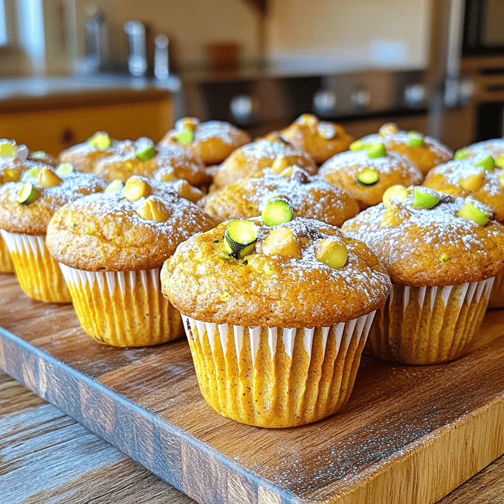To make the best-ever moist pumpkin-zucchini muffins, gather these simple ingredients: - 1 cup grated zucchini (about 1 medium zucchini) - 1 cup canned pumpkin puree - 1/2 cup vegetable oil - 1/2 cup packed brown sugar - 1/2 cup granulated sugar - 2 large eggs, at room temperature - 1 teaspoon pure vanilla extract - 1 1/2 cups all-purpose flour - 1 teaspoon baking powder - 1 teaspoon baking soda - 1 teaspoon ground cinnamon - 1/2 teaspoon ground nutmeg - 1/2 teaspoon salt - 1/2 cup chopped walnuts or pecans (optional for crunch) - 1/2 cup semi-sweet chocolate chips (optional for sweetness) You can swap out some ingredients if needed. Here are a few ideas: - Use applesauce instead of oil for a lighter muffin. - Replace granulated sugar with coconut sugar for a deeper flavor. - Use whole wheat flour for added fiber. - For a dairy-free option, skip the eggs and use flax eggs. Want to make your muffins even more special? Try these add-ins: - Dried cranberries or raisins for a sweet twist. - Shredded coconut for a tropical flavor. - Fresh ginger for a spicy kick. - A sprinkle of pumpkin seeds on top before baking for a crunchy finish. For the complete steps and tips, check the Full Recipe. Start by setting your oven to 350°F (175°C). This heat will help the muffins rise perfectly. Next, grab your muffin tin. You can use paper liners for easy cleanup or grease the cups with cooking spray. This step keeps the muffins from sticking. In a large mixing bowl, combine 1 cup of grated zucchini with 1 cup of canned pumpkin puree. Mix until they blend well. Then, add in 1/2 cup of vegetable oil, 1/2 cup of brown sugar, and 1/2 cup of granulated sugar. Stir until everything combines smoothly. Now, beat 2 large eggs in a small bowl and add them one at a time to the mixture, mixing well after each. Finally, drizzle in 1 teaspoon of pure vanilla extract. In another bowl, whisk together 1 1/2 cups of all-purpose flour, 1 teaspoon of baking powder, 1 teaspoon of baking soda, 1 teaspoon of ground cinnamon, 1/2 teaspoon of ground nutmeg, and 1/2 teaspoon of salt. Make sure these dry ingredients blend well. This mix adds flavor and helps the muffins rise. Carefully fold the dry mix into the wet mixture. Stir gently until you see no dry flour. Avoid overmixing, as this can make the muffins tough. If you like, now is the time to add 1/2 cup of chopped walnuts or pecans and 1/2 cup of semi-sweet chocolate chips. These extras add a nice crunch and sweetness. Using a spoon or ice cream scoop, fill each muffin cup about two-thirds full. This gives them room to rise. Place the muffin tin in your preheated oven. Bake for 18-22 minutes. To check if they are done, insert a toothpick into the center of a muffin. If it comes out clean or with a few moist crumbs, they are ready. After baking, take the muffin tin out of the oven. Let the muffins cool for about 5 minutes in the tin. Then, transfer them to a wire rack to cool completely. For a nice touch, serve the muffins warm, dusted with powdered sugar, or with cream cheese spread. These muffins are not only tasty but also fun to share! For the complete recipe, please refer to the Full Recipe. To make sure your muffins stay moist, use fresh ingredients. Fresh zucchini and pumpkin puree provide natural moisture. If using canned pumpkin, choose a high-quality brand. Also, do not overmix the batter. Overmixing adds air, which can dry out the muffins. Fold the dry ingredients gently into the wet mixture. This keeps the muffins fluffy. Always preheat your oven before you start baking. This step helps muffins rise evenly. Use a muffin tin lined with paper liners or greased well. This prevents sticking and makes cleanup easier. Fill each muffin cup about two-thirds full. This gives the muffins room to rise without overflowing. Keep an eye on the timer. Start checking for doneness around 18 minutes. One common mistake is using too much flour. This leads to dry muffins. Measure flour correctly by spooning it into a cup and leveling it off. Another mistake is not letting the muffins cool. Cooling them too quickly can cause them to collapse. Always let them cool in the pan for about 5 minutes, then transfer to a wire rack. If you want to add nuts or chocolate chips, fold them in gently. This keeps your muffins light and airy. {{image_4}} You can make these muffins healthier by swapping some ingredients. Use whole wheat flour instead of all-purpose flour. This change adds fiber and nutrients. You can also cut the sugar. Try using one-third cup of honey or maple syrup instead of both sugars. This option will keep the muffins sweet and moist. To make these muffins even tastier, add spices or extracts. A pinch of ginger or cloves can kick up the flavor. You could also mix in a teaspoon of orange zest for a fresh twist. If you love chocolate, try adding dark chocolate chips instead of semi-sweet ones. They add richness without being overly sweet. These muffins shine in every season. In fall, add chopped apples or pecans for crunch. During winter, toss in dried cranberries or cherries for a tart touch. In spring and summer, add fresh berries like blueberries or raspberries. Each season brings a new flavor adventure. You can find the Full Recipe for these delicious muffins in the earlier sections. After enjoying these muffins, store them in an airtight container. Place parchment paper between layers to keep them fresh. You can store them at room temperature for up to three days. If you want to keep them longer, move to the fridge. This keeps them fresh for up to a week. To freeze the muffins, let them cool completely first. Wrap each muffin tightly in plastic wrap. Then place them in a freezer-safe bag. You can freeze them for up to three months. When you are ready to eat, just thaw them overnight in the fridge. To reheat, preheat your oven to 350°F (175°C). Place the muffins on a baking sheet. Heat for about 10 minutes or until warm. You can also use a microwave. Heat each muffin for about 15-20 seconds. Enjoy your warm muffins with a cup of coffee or tea! Yes, you can use fresh pumpkin. Just roast it, scoop out the flesh, and puree it. Fresh pumpkin gives a great taste. It may add a little water, so drain it if needed. You can check if the muffins are done by inserting a toothpick into the center. If it comes out clean or with a few crumbs, they are ready. The tops should look golden and feel firm. Yes! You can replace the eggs with flaxseed meal or applesauce. Use a plant-based oil instead of vegetable oil. Be sure to check if your chocolate chips are dairy-free if you add them. You can use melted coconut oil, applesauce, or even yogurt. Each option adds its own flavor and texture. Choose based on what you like best. To prevent sticking, use paper liners or grease the pan well with oil. You can also dust it lightly with flour after greasing. This helps the muffins release easily. You can find the Full Recipe for these muffins in the main article. It includes all the steps and tips to make them perfect! You’ve learned how to make tasty muffins from scratch. We covered ingredients, substitutions, and optional add-ins. The step-by-step guide helps you bake perfectly every time. Remember the tips to keep your muffins moist and avoid mistakes. You can also explore fun variations and easy storage tips. With these methods, you’ll impress everyone with your baking. Now, grab your ingredients and enjoy making your muffins!