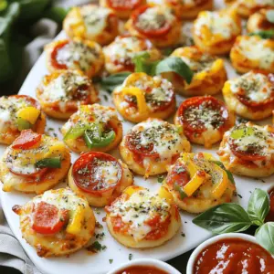 - 1 package of store-bought pizza dough or homemade alternative - 1/2 cup pizza sauce, your favorite variety - 1 1/2 cups shredded mozzarella cheese, for that gooey goodness - 1/2 cup sliced pepperoni, for a classic topping - 1/2 cup diced bell peppers (a colorful mix of red, yellow, and green) - 1/4 cup sliced black olives for a savory kick - 1 teaspoon dried oregano, for aromatic flavor - 1 teaspoon garlic powder, to amp up the taste - Olive oil, for brushing on the dough - Fresh basil leaves for a vibrant garnish (optional) When it comes to making mini pizzas, choosing the right ingredients is key. I love using either store-bought pizza dough or making my own. If you go the homemade route, you can mix and match flavors. For the sauce, I recommend using a pizza sauce that you enjoy. This can be a classic tomato sauce or something unique like pesto. You want a sauce that will elevate the flavors. Cheese is a must for any pizza. I always choose shredded mozzarella for its meltiness. But feel free to mix in some cheddar or provolone for extra taste. For toppings, I can't resist sliced pepperoni. It’s a crowd-pleaser! Adding colorful bell peppers and black olives gives extra flavor and a nice look. Don't forget the oregano and garlic powder to boost the taste. With these ingredients, you can create mini pizzas that are fun and delicious. For the complete method, check the Full Recipe. To start, preheat your oven to 425°F (220°C). If you have a pizza stone, place it in the oven to heat. This gets the stone really hot and helps the crust cook well. Now, let’s prepare the dough. On a floured countertop, roll out your pizza dough. Aim for a thickness of about 1/4 inch. Use a round cookie cutter or a glass to cut out small circles. Each circle should be about 3 inches wide. You can make around 12-15 mini pizza bases. Next, arrange the mini pizza bases on a lined baking sheet. If you are using a pizza stone, transfer the bases to it. Make sure to space them evenly. Now, brush the tops of each dough round with olive oil. This step helps them brown nicely and adds flavor. For the sauce, spoon a small dollop onto each mini base. Spread it out, but leave a little space around the edges. This keeps the crust nice. Time for cheese! Generously sprinkle shredded mozzarella on top of the sauce. Make sure to cover it well for that gooey experience. Now, add your toppings. Place slices of pepperoni, diced bell peppers, and black olives on the cheese. You can mix and match your favorites! Finally, sprinkle dried oregano and garlic powder on top. This adds a nice boost of flavor. It’s baking time! Place your mini pizzas in the preheated oven. Bake them for 10-12 minutes. Look for bubbling cheese and golden brown edges. That means they are done! Once they are baked, take them out and let them cool for a minute. If you like, you can garnish them with fresh basil leaves for a pop of color. For the full recipe, you can refer to the earlier section. Enjoy your homemade mini pizzas! To get the best mini pizza dough, aim for a thickness of about 1/4 inch. This thickness gives you a nice, soft bite. Roll the dough on a floured surface. If the dough is hard to roll, let it sit at room temperature for a bit. Room temperature helps it stretch easier. For extra taste, season your pizza sauce. You can add a pinch of salt or a sprinkle of red pepper flakes. Fresh ingredients make a big difference. Use ripe tomatoes, fresh herbs, and quality cheese. They bring out the best flavors. Make your mini pizzas look great. Place them on a large platter for a fun display. You can serve them with extra pizza sauce for dipping. Pair them with a refreshing drink like lemonade or soda. This adds to the fun and flavor! For a special touch, sprinkle some grated parmesan on top before serving. Using these tips, you can create mini pizzas that are not just tasty but visually appealing as well. For a complete guide, check the Full Recipe. {{image_4}} You can switch up the dough for your mini pizzas. If you need gluten-free, look for gluten-free pizza dough at stores. You can also make homemade gluten-free dough using almond flour or rice flour for a nice texture. Whole wheat flour is another great choice. It adds fiber and a nutty taste. Mixing white flour with whole wheat flour gives you a hearty base that's still soft. Get creative with your toppings! For vegetarian options, try using sliced mushrooms, spinach, or artichokes. You can mix these for a colorful veggie pizza. Want to explore international flavors? Use pesto sauce instead of pizza sauce for an Italian twist. Add feta cheese and olives for a Greek touch. For a spicy kick, top your mini pizzas with jalapeños or spicy sausage. Have fun with the shapes of your mini pizzas. Use cookie cutters to make stars or hearts for kids' parties. You can even create themed mini pizzas. For a Halloween party, make them look like pumpkins by using round dough and adding pepperoni as eyes. For a beach theme, shape them like seashells and add seafood toppings. This adds a festive flair to any gathering! Once you finish your mini pizzas, let them cool completely. Place the leftovers in an airtight container. You can store them in the fridge for up to three days. If you want to keep them longer, freeze them. Wrap each mini pizza in plastic wrap and then place them in a freezer bag. They can last for up to three months in the freezer. To reheat your mini pizzas, preheat your oven to 375°F (190°C). Place the mini pizzas on a baking sheet. Heat them for about 10-15 minutes, or until the cheese is bubbly. This method keeps the crust crispy. You can also use a microwave but note that the crust may become soft. To keep your mini pizzas fresh, store them in the right way. If you refrigerate them, make sure they are in an airtight container. This helps prevent them from drying out. If you freeze them, remember to wrap them well. This prevents freezer burn and keeps the flavors intact. Eating your mini pizzas within a few days ensures the best taste. The longer they sit, the less fresh they become. To enjoy the best flavor, try to eat them soon after cooking. Mini pizzas need to bake for about 10 to 12 minutes. You want the cheese to bubble and the edges to turn golden brown. Keep an eye on them to avoid burning. Yes, you can make the dough ahead of time. Just wrap it tightly in plastic wrap and store it in the fridge. It stays fresh for up to two days. When ready to use, let it sit at room temperature for about 30 minutes before rolling it out. You can use many toppings for mini pizzas. Some favorites include: - Pepperoni - Bell peppers - Mushrooms - Onions - Black olives - Fresh basil Feel free to mix and match to find your perfect combo! To make a larger batch, simply double or triple the ingredients. Keep the baking time the same. Just make sure to space the mini pizzas out on the baking sheet. You want them to bake evenly. Enjoy the fun of a mini pizza party with friends and family! For the full recipe, check the link above. In this blog post, we explored making mini pizzas from scratch. We covered ingredients, step-by-step instructions, and tips for the best flavor. You learned how to roll and bake dough perfectly. We shared unique topping ideas and fun serving suggestions. Mini pizzas offer endless creativity for meals and parties. With practice, you can master this fun dish. Experiment with different flavors and enjoy this tasty treat with family and friends!
