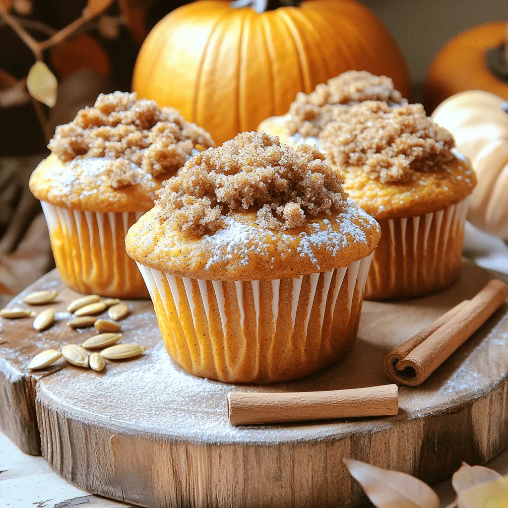 - 1 cup canned pumpkin puree - 1/2 cup vegetable oil - 1/2 cup packed brown sugar - 1/2 cup granulated sugar - 2 large eggs - 1 teaspoon vanilla extract - 1 1/2 cups all-purpose flour - 1 teaspoon baking soda - 1 teaspoon baking powder - 1 teaspoon ground cinnamon - 1/2 teaspoon ground nutmeg - 1/4 teaspoon ground ginger - 1/4 teaspoon salt - 1/2 cup chopped walnuts or pecans (optional) The heart of these muffins is canned pumpkin puree. It gives them a rich, smooth texture. I love using vegetable oil, as it keeps the muffins moist. The mix of brown and granulated sugar adds sweetness and depth. Eggs bond the ingredients and add fluff. Vanilla extract brightens the flavor. All-purpose flour is the base. Baking soda and baking powder help the muffins rise. The spices—ground cinnamon, nutmeg, and ginger—bring warmth and joy. Salt balances the sweetness and enhances the flavors. - 1/3 cup all-purpose flour - 1/4 cup brown sugar - 1/4 teaspoon ground cinnamon - 3 tablespoons cold unsalted butter, cubed The crumb topping adds a delightful crunch. I use all-purpose flour and brown sugar, which give a nice caramel flavor. Ground cinnamon gives warmth to the topping. Cold butter is key; it creates a crumbly texture. You can add nuts for extra crunch if you want. For the full recipe, check out the complete details. These ingredients come together to create a cozy treat perfect for fall. - Preheat your oven to 350°F (175°C). - Grease your muffin tin lightly with cooking spray or use paper liners for easy cleanup. - In a large mixing bowl, combine the canned pumpkin puree, vegetable oil, brown sugar, granulated sugar, eggs, and vanilla extract. Whisk until smooth. - In a separate bowl, mix together the flour, baking soda, baking powder, cinnamon, nutmeg, ginger, and salt. Ensure everything blends well. - Pour the dry mixture into the wet mixture. Fold them together gently using a spatula. Be careful not to overmix! - To make the crumb topping, mix the flour, brown sugar, and cinnamon in a small bowl. Add the cold butter, and blend until it looks like coarse crumbs. - Spoon the muffin batter into each muffin cup, filling them about two-thirds full. Top each muffin with the crumb mixture. - Place the muffin tin in the oven and bake for 18-22 minutes. - Check if they are done by inserting a toothpick in the center; it should come out clean. These muffins are easy to make and perfect for fall. For the full recipe, check out the detailed instructions above! To make the best pumpkin muffins, avoid overmixing the batter. When you mix too much, the muffins can become tough. Stir gently until just combined. This keeps them soft and fluffy. Ensuring the right oven temperature is key. Preheat your oven to 350°F (175°C). An oven thermometer can help you check this. If the oven is too hot or too cold, your muffins may bake unevenly. Presentation is important for your muffins. Serve them on a rustic wooden platter. Dust them lightly with powdered sugar to add a touch of charm. You can also garnish with fresh pumpkin seeds or a cinnamon stick for a nice look. These cozy pumpkin muffins pair well with warm drinks. A cup of tea or coffee enhances the flavors. For a fun twist, try them with apple cider. Enjoy this treat any time during the fall season! {{image_4}} You can easily change up your pumpkin muffins to make them extra fun. Here are two great ways to add flavor: - Incorporating chocolate chips: If you love chocolate, add about 1 cup of chocolate chips to the batter. This sweet twist makes your muffins even more delicious. The chocolate pairs well with the pumpkin spice flavors. - Adding dried fruits or other nuts: Try mixing in 1/2 cup of dried cranberries or raisins. Chopped apples also work great. You can add nuts like pecans or walnuts for extra crunch. Just remember to fold them in gently to keep your muffins light and fluffy. You can also make your pumpkin muffins a bit healthier without losing flavor. Here are two simple swaps: - Substituting oils or sugars: Instead of vegetable oil, use applesauce or coconut oil. This change reduces fat while keeping moisture. You can replace granulated sugar with honey or maple syrup for a natural sweetness. - Using whole wheat flour or gluten-free options: Swap out all-purpose flour for whole wheat flour for added fiber. If you need a gluten-free option, use almond flour or a gluten-free blend. These choices keep your muffins tasty and suitable for various diets. For the full recipe of these easy pumpkin muffins with crumb topping, check the [Full Recipe]. To keep your easy pumpkin muffins fresh, store them in an airtight container. This method helps keep moisture in and prevents them from drying out. At room temperature, these muffins last about 2 to 3 days. If you want to keep them longer, refrigeration can help. In the fridge, they can stay fresh for up to a week. However, be aware that refrigeration may change their texture a bit. Freezing muffins is a great way to save them for later. To freeze, wrap each muffin tightly in plastic wrap. Then place the wrapped muffins in a freezer bag. Make sure to remove as much air as possible. This method keeps them fresh for up to 3 months. When you're ready to enjoy them, take a muffin out and let it thaw at room temperature. You can also reheat it in the microwave for about 20-30 seconds. If you want a crisp top, warm the muffin in the oven at 350°F (175°C) for 5-10 minutes. This way, you can enjoy that fresh-baked taste any time. For the full recipe, check out the Cozy Autumn Pumpkin Muffins. Yes, you can use fresh pumpkin. Start by roasting a small pumpkin until it's soft. Scoop out the flesh and mash it. The texture may differ slightly from canned pumpkin. Canned pumpkin has a smoother consistency. This can change the muffins' final texture. Use fresh pumpkin for a more homemade feel. To keep your muffins from sinking, do not overmix the batter. Mix until just combined. Overmixing can add too much air and cause sinking. Ensure your leavening agents are fresh. Check your baking soda and powder dates. Lastly, fill the muffin cups only two-thirds full. This allows room for rising. Yes, you can easily double this recipe. Simply multiply each ingredient by two. Use two muffin tins or bake in batches. Make sure you have enough mixing space to handle the larger volume. Just watch the baking time. It may vary slightly with more batter. For a vegan version, use flax eggs or applesauce. To make a flax egg, mix one tablespoon of ground flaxseed with three tablespoons of water. Let it sit for a few minutes. For applesauce, use 1/4 cup per egg. Both options work well in baking and keep muffins moist. These pumpkin muffins are easy to make and delicious. We covered key ingredients like pumpkin puree, spices, and the crumb topping. I walked you through the simple steps of mixing and baking. You learned tips for perfect muffins, including storage options and creative variations. Overall, these muffins are perfect for fall and fun to share. Enjoy making them and try new flavors. Happy baking!