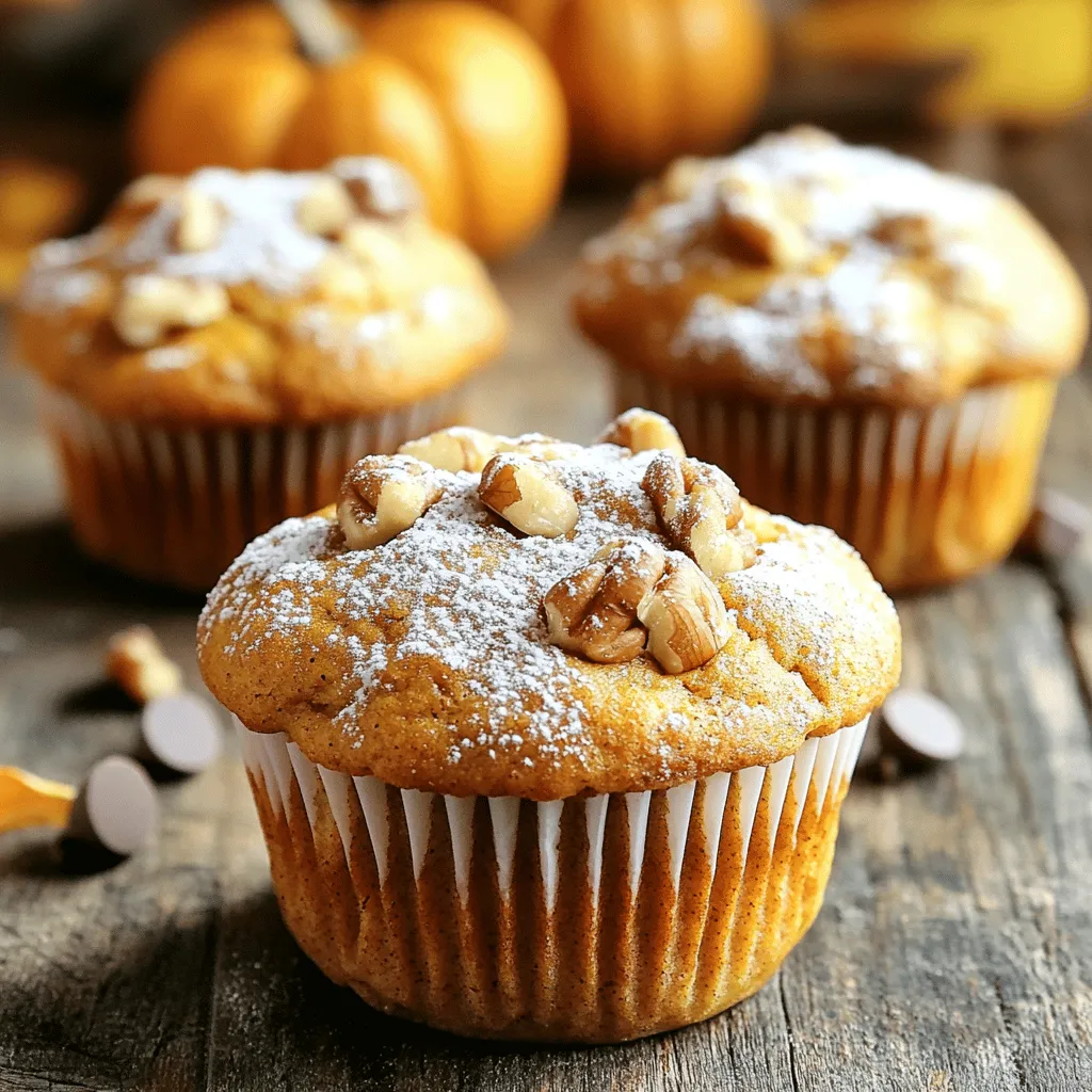 - 1 cup pumpkin puree - 1/2 cup Greek yogurt - 1/2 cup honey or maple syrup - 2 large eggs - 1 teaspoon vanilla extract - 1 1/2 cups whole wheat flour - 1 teaspoon baking powder - 1 teaspoon baking soda - 1 teaspoon ground cinnamon - 1/2 teaspoon ground nutmeg - 1/4 teaspoon ground ginger - 1/4 teaspoon salt - 1/2 cup chopped walnuts or pecans - Optional: 1/4 cup chocolate chips Each ingredient offers unique health benefits. Pumpkin puree is rich in vitamins A and C, giving you a boost for your immune system. Greek yogurt adds protein and calcium, which helps keep bones strong. Honey or maple syrup provides natural sweetness and antioxidants. Whole wheat flour adds fiber, promoting good digestion. Finally, nuts offer healthy fats and protein, keeping you full longer. If you want a healthier option for sugar, consider using stevia or agave. Both sweeteners can lower calories without losing flavor. For those needing gluten-free options, almond flour or oat flour works well as a substitute for whole wheat flour. These options maintain a nice texture while ensuring everyone can enjoy these muffins. To make these muffins, you need a standard muffin tin. A non-stick or silicone muffin tin works best. You’ll also need mixing bowls—one large for wet ingredients and one medium for dry ingredients. A whisk helps mix the batter smoothly, while a spatula or wooden spoon is perfect for folding the ingredients together. 1. Start by preheating your oven to 350°F (175°C). This warms it up for baking. 2. Line your muffin tin with liners or spray it lightly with cooking oil. This helps prevent sticking. 3. In a large bowl, mix together pumpkin puree, Greek yogurt, honey (or maple syrup), eggs, and vanilla extract. Whisk until smooth. 4. In a separate bowl, combine whole wheat flour, baking powder, baking soda, cinnamon, nutmeg, ginger, and salt. Whisk these dry ingredients well. 5. Slowly add the dry mix to the wet mix. Gently fold until just combined. Don't overmix; it can make the muffins dense. 6. If you want nuts or chocolate chips, fold them in now. Spread them evenly in the batter. 7. Spoon the batter into the muffin tin. Fill each cup about three-quarters full for the best rise. 1. Place the muffin tin in the preheated oven. Bake for 18 to 22 minutes. 2. To check if they are done, insert a toothpick in the center of a muffin. It should come out clean. 1. Let the muffins cool in the tin for about 5 minutes after baking. 2. Carefully transfer them to a wire rack. This allows air to cool them completely. 3. For a tasty touch, serve the muffins warm. You can add a light dusting of powdered sugar or sprinkle cinnamon on top. 4. These muffins taste great with herbal tea or coffee. To make the best healthy pumpkin muffins, avoid overmixing the batter. Mix until just combined. This keeps the muffins light and fluffy. If you want extra flavor, add spices like cardamom or allspice. A drop of almond extract can also enhance the taste. Serve your muffins warm with a cup of coffee or tea. They pair well with spreads like almond butter or cream cheese. For a lovely presentation, dust the top with powdered sugar. Arrange them on a platter for guests to admire. To cut calories, use less honey or maple syrup. You can also replace half of the flour with almond flour for more nutrients. If you have dietary restrictions, try using flax eggs instead of regular eggs for a vegan option. The full recipe provides great flexibility for your needs. {{image_4}} You can play with flavors in your healthy pumpkin muffins. Adding fruits like cranberries or raisins can give a sweet twist. They add color and extra nutrients. Try using savory ingredients too. Cheese or herbs can create a unique taste. Imagine a pumpkin muffin with a hint of feta or rosemary. This adds depth and makes them special. If you want to make a vegan version, swap the eggs with flaxseed meal mixed with water. Use plant-based yogurt instead of Greek yogurt. For a low-carb option, you can use almond flour and a sugar-free sweetener. These choices keep the muffins tasty while fitting different diets. You can also make your muffins festive for the holidays. Add spices like cloves or allspice for a warm flavor. Chopped apples or pears can bring a fall vibe. Use seasonal produce to keep things fresh and exciting. By changing a few ingredients, you can create a muffin that feels new and special every time. Try out these variations to find your favorite way to enjoy healthy pumpkin muffins. For the full recipe, check out the Healthy Pumpkin Muffins section. To keep your healthy pumpkin muffins fresh, use an airtight container. This will help prevent moisture loss and keep them soft. If you want to store them for longer, wrap each muffin in plastic wrap. This will seal in their flavors and keep them moist. To freeze your muffins, place them in a single layer on a baking sheet. Once they are frozen solid, transfer them to a freezer-safe bag. Make sure to remove as much air as possible from the bag. When you're ready to eat one, take it out and let it thaw at room temperature. You can also heat it in the microwave for about 20 seconds for a warm treat. These muffins stay fresh for about a week when stored properly. If you notice any mold, softness, or an off smell, it’s best to toss them. Always check for these signs to ensure your muffins are safe to eat. Remember, good storage helps keep your healthy pumpkin muffins yummy! Can I use fresh pumpkin instead of canned? Yes, you can use fresh pumpkin. First, cook the pumpkin until soft. Then, mash it well. Fresh pumpkin can add a brighter flavor and is a great way to use seasonal produce. Make sure to measure it the same as the canned pumpkin. How can I make these muffins gluten-free? To make gluten-free muffins, swap whole wheat flour for a gluten-free blend. Look for a blend that includes xanthan gum, which helps with texture. You may also use almond flour or oat flour for a different taste. Why are my muffins dense? Dense muffins often come from overmixing the batter. Mix just until combined. Another cause may be using too much flour. Be sure to measure flour correctly by spooning it into the cup and leveling it off with a knife. How do I know when my muffins are fully baked? Insert a toothpick into the center of a muffin. If it comes out clean, the muffins are done. You can also look for a golden top and a slight spring when you press gently. Caloric content and macronutrients per muffin Each muffin has about 150 calories. They contain around 4 grams of protein, 5 grams of fat, and 25 grams of carbs. Health benefits of the ingredients used Pumpkin is high in fiber and vitamin A. Greek yogurt adds protein and calcium. Using honey or maple syrup gives natural sweetness and antioxidants. Whole wheat flour adds more fiber than white flour. Nuts provide healthy fats and crunch. Enjoy these muffins knowing they are both tasty and nutritious! In this blog post, we explored how to make delicious muffins. We covered ingredients, substitutes, and the tools you need. You learned step-by-step instructions, tips for perfect muffins, and fun flavor variations. We also shared smart storage practices and tackled common questions. By following these guidelines, you can enjoy baking muffins with ease. Let your creativity shine by trying new flavors and health options. Happy baking!