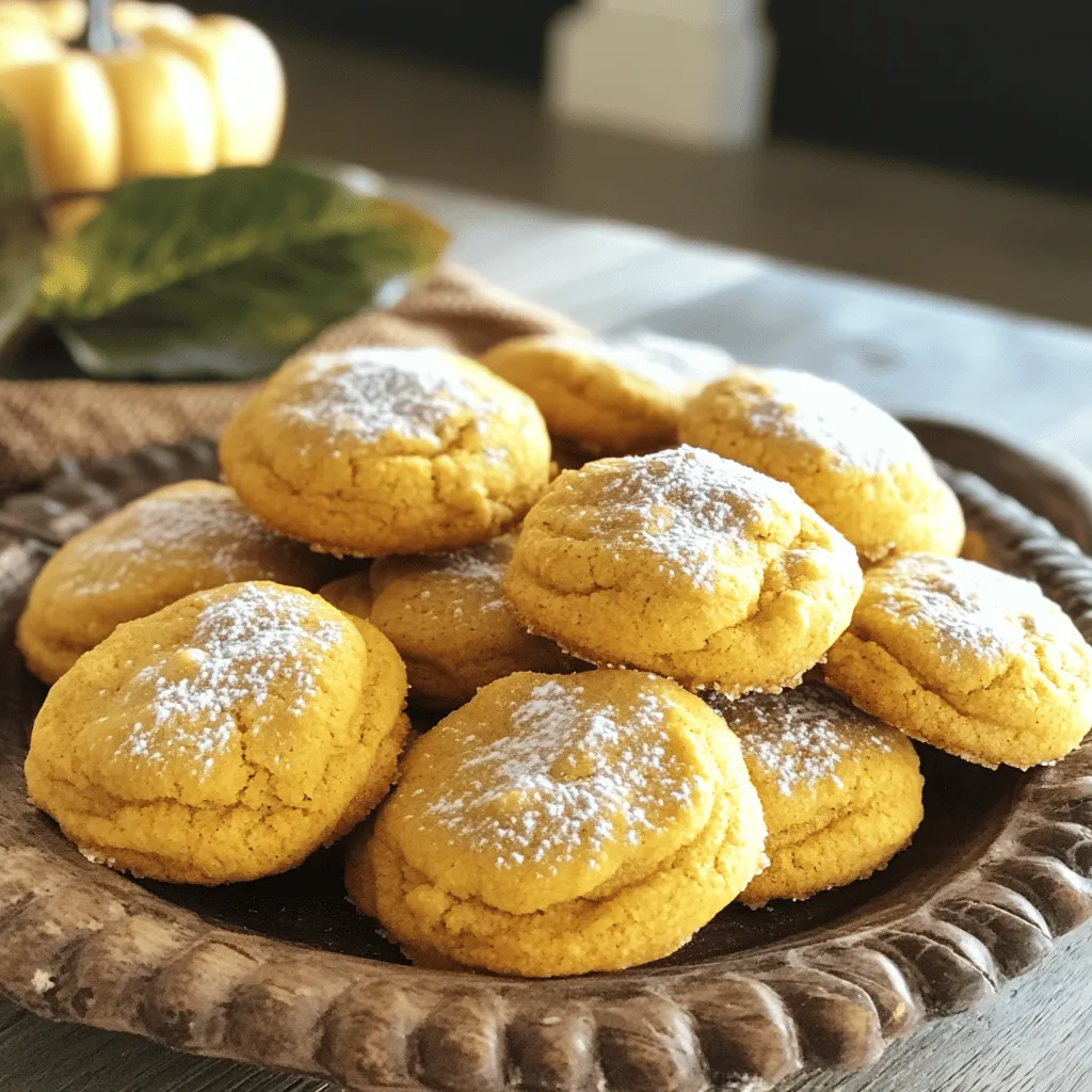 Here's what you need to make soft pumpkin cookies that are tasty and fun: - 1 cup pumpkin puree - 1/2 cup unsalted butter - 1 cup brown sugar - 1/2 cup granulated sugar - 1 large egg - 1 teaspoon pure vanilla extract - 2 cups all-purpose flour - 1 teaspoon baking soda - 1 teaspoon baking powder - 2 teaspoons ground cinnamon - 1/2 teaspoon ground nutmeg - 1/4 teaspoon ground ginger - 1/2 teaspoon salt - 1 cup white chocolate chips (optional) - 1/2 cup chopped pecans or walnuts (optional) Each ingredient plays a key role. The pumpkin adds moisture and flavor. Butter gives richness, while sugars add sweetness and texture. The egg binds the mix together. Flour gives structure, and the baking soda and powder are your leavening agents, making the cookies puff up nicely. Spices like cinnamon, nutmeg, and ginger give warmth and depth. You can toss in white chocolate chips or nuts for extra fun. This combination creates cookies that are soft, chewy, and bursting with flavor. For the full recipe, check out the details provided. Happy baking! - Preheat oven to 350°F (175°C) - Line baking sheet with parchment paper First, turn your oven to 350°F (175°C). This step warms up the oven for baking. Next, take a baking sheet and line it with parchment paper. This helps keep the cookies from sticking. - Cream together butter and sugars - Add egg, vanilla, and pumpkin puree In a large bowl, mix the softened butter, brown sugar, and granulated sugar. Use a hand mixer or stand mixer to beat it for about 3-4 minutes. It should look light and fluffy. Then, add in the egg, vanilla extract, and pumpkin puree. Beat this mixture for about 2 minutes until everything is well mixed. - Mix flour, baking soda, baking powder, and spices - Incorporate gently into pumpkin batter In another bowl, whisk together the flour, baking soda, baking powder, ground cinnamon, nutmeg, ginger, and salt. This mixture is important for the cookies' texture. Slowly add this dry mix to the pumpkin batter. Use a spatula or wooden spoon to stir gently. Do not overmix; we want soft cookies. - Scoop dough onto baking sheet - Bake cookies for 12 to 15 minutes Now it’s time to scoop your dough. Use a cookie scoop or a tablespoon to drop rounded portions onto the prepared baking sheet. Keep about 2 inches between each scoop. Bake the cookies for 12 to 15 minutes. They should be slightly golden on the edges and soft in the center. After baking, let them cool on the sheet for about 5 minutes before moving them to a wire rack to cool completely. You can find the full recipe for these delightful cookies [Full Recipe]. To get soft cookies, avoid overmixing. When you mix the dough, do it just enough to blend the ingredients. Overmixing leads to tough cookies. Also, measure your ingredients carefully. Use a kitchen scale or measuring cups to ensure accuracy. Store your cookies in an airtight container. This keeps them fresh longer. You can enjoy your soft pumpkin cookies for up to one week when stored properly. If you want them to last longer, try freezing them. They freeze well for about three months. For a lovely display, use a decorative platter. Stack the cookies high and dust them lightly with powdered sugar. You can also sprinkle some cinnamon on top for flair. If you want to enhance the taste, add toppings like white chocolate chips or chopped nuts. These add flavor and texture to your beautiful cookies. For the full recipe, check out the provided link. {{image_4}} To make gluten-free soft pumpkin cookies, you need to swap the all-purpose flour. Use a gluten-free flour blend instead. Look for blends that include xanthan gum for better texture. These blends help the cookies stay soft and chewy. You can find them at most grocery stores. Just measure the same amount as the regular flour in the recipe. For a vegan version, you can replace the egg and butter easily. Use 1/4 cup of applesauce in place of one egg. This keeps the cookies moist. For butter, substitute it with 1/2 cup of coconut oil or a vegan butter. Melt it first and let it cool before mixing. Your cookies will still taste amazing! You can add fun flavors to your soft pumpkin cookies! Try using dark chocolate chips or milk chocolate chips for a sweet twist. Nuts like walnuts or pecans also add a nice crunch. If you want, you can mix in dried cranberries for a fruity touch. For spices, consider adding a pinch of cloves or allspice. These will add warmth and depth to the cookies. Experiment with these options to find your favorite combination! Look for a few signs while baking. First, check if the edges are slightly golden. Second, the centers should feel soft but set. If the cookies spring back when lightly touched, they are ready. Make sure not to overbake; soft pumpkin cookies should be tender. Yes, you can freeze soft pumpkin cookies! To do this, let the cookies cool completely. Then, place them in a single layer on a baking sheet. Freeze them for about one hour. After that, transfer the cookies to a freezer-safe bag. Make sure to remove as much air as possible. When you want to eat them, thaw the cookies in the fridge overnight. Soft pumpkin cookies can last for about one week at room temperature. Store them in an airtight container to keep them fresh. If you want to keep them longer, freezing is a great option. Follow the freezing tips above to enjoy them later. If you want to know the full recipe, check out the details for perfect soft pumpkin cookies. Making soft pumpkin cookies is simple and fun. Here is what you need: - 1 cup pumpkin puree - 1/2 cup unsalted butter - 1 cup brown sugar - 1/2 cup granulated sugar - 1 large egg - 1 teaspoon pure vanilla extract - 2 cups all-purpose flour - 1 teaspoon baking soda - 1 teaspoon baking powder - 2 teaspoons ground cinnamon - 1/2 teaspoon ground nutmeg - 1/4 teaspoon ground ginger - 1/2 teaspoon salt - 1 cup white chocolate chips (optional) - 1/2 cup chopped pecans or walnuts (optional) Start by preheating your oven to 350°F (175°C). Line a baking sheet with parchment paper to keep cookies from sticking. Cream the softened butter, brown sugar, and granulated sugar in a large bowl. Mix until light and fluffy. Then, add the egg, vanilla, and pumpkin puree. Beat the mixture until it's smooth. In another bowl, whisk together the flour, baking soda, baking powder, cinnamon, nutmeg, ginger, and salt. Gradually mix this into the pumpkin batter. Be careful not to overmix. If you like, fold in white chocolate chips and nuts. Scoop rounded dough onto the baking sheet, leaving space for spreading. Bake for 12 to 15 minutes. The cookies should be soft and slightly golden around the edges. Let the cookies cool on the baking sheet for about 5 minutes before moving them to a wire rack. You can find the full recipe [here](#). In this post, we covered how to make soft pumpkin cookies. We explored the key ingredients, easy steps, and shared tips for the best results. Remember to blend the wet and dry ingredients carefully to keep your cookies soft. Storage in an airtight container keeps them fresh, and you can try fun variations to meet your taste. These cookies are great for any season. Enjoy baking and tasting your delicious treats!