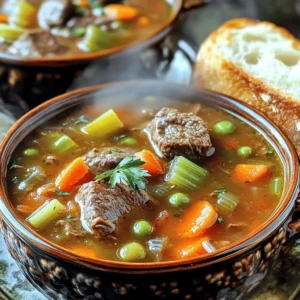 This soup is packed with love and rich flavors. Here are the main ingredients: - 1 lb beef chuck, cut into 1-inch cubes - 2 tablespoons vegetable oil - 1 large onion, diced - 2 garlic cloves, minced - 3 medium carrots, sliced - 2 celery stalks, chopped - 4 cups beef broth, preferably low sodium - 2 cups water - 1 can (14.5 oz) diced tomatoes, with their juices - 1 cup green beans, trimmed and cut into 1-inch pieces - 1 cup corn kernels (fresh, frozen, or canned) - 2 medium potatoes, diced into bite-sized pieces - 1 teaspoon dried thyme - 1 bay leaf - Salt and pepper to taste - Fresh parsley, finely chopped (for garnish) You can personalize this soup with some tasty add-ins. Consider these options: - Peas for a pop of color and sweetness - Bell peppers for extra crunch - Mushrooms for a rich, earthy taste - Spinach or kale for added greens - A splash of Worcestershire sauce for depth Seasoning makes this soup shine. Besides salt and pepper, try these: - Fresh herbs like thyme or rosemary for a bright taste - A pinch of red pepper flakes for some heat - Lemon juice for a zesty finish - A dollop of sour cream for creaminess Garnish with fresh parsley to add a splash of color. This soup is comforting and perfect for any day. The Full Recipe will guide you through making this delightful dish. Start by gathering all your ingredients. You will need: - 1 lb beef chuck, cut into 1-inch cubes - 2 tablespoons vegetable oil - 1 large onion, diced - 2 garlic cloves, minced - 3 medium carrots, sliced - 2 celery stalks, chopped - 4 cups beef broth, preferably low sodium - 2 cups water - 1 can (14.5 oz) diced tomatoes, with their juices - 1 cup green beans, trimmed and cut into 1-inch pieces - 1 cup corn kernels (fresh, frozen, or canned) - 2 medium potatoes, diced into bite-sized pieces - 1 teaspoon dried thyme - 1 bay leaf - Salt and pepper to taste - Fresh parsley, finely chopped (for garnish) Next, chop the onion, garlic, carrots, celery, and potatoes. This makes cooking easier. In a large pot or Dutch oven, heat the vegetable oil over medium-high heat. Add the beef cubes in a single layer. Sear them for 5-7 minutes until they are browned on all sides. Stir them to cook evenly. Once the beef is browned, take it out and set it aside. In the same pot, toss in the diced onion and minced garlic. Sauté these for 2-3 minutes until the onion is soft and smells great. Now, add the sliced carrots and chopped celery to the pot. Cook these for about 5 minutes. This step helps to soften the veggies. Return the seared beef to the pot. Pour in the beef broth, water, diced tomatoes, green beans, corn, and diced potatoes. Mix everything well. Stir in the dried thyme, bay leaf, salt, and pepper. Turn the heat up to bring it to a boil. Once boiling, lower the heat to let it simmer. Cover the pot and cook for 1.5 to 2 hours. This makes the beef tender and flavors blend well. After cooking, taste the soup. Add more salt and pepper if needed. Don’t forget to remove the bay leaf before serving. Ladle the soup into bowls. Garnish each bowl with fresh chopped parsley. This adds a nice touch and bright color. Serve hot and enjoy the warmth of my mom's old fashioned vegetable beef soup. For the full recipe, check out the details above. To make beef soup great, start with good beef. I love using chuck roast. It has just the right fat to keep it moist and tender. Sear the beef well to build flavor. Don't rush this step! It adds depth to your soup. Next, use fresh veggies. Fresh carrots, celery, and onions make a huge difference. They add sweetness and crunch. When you sauté them, they release their natural sugars, which adds a nice taste. Lastly, let the soup simmer. This time allows all the flavors to blend. A slow simmer for one and a half to two hours gives you the best taste. To make my mom's soup healthier, swap some ingredients. Use lean beef, like sirloin, instead of chuck. You can also add more vegetables. Think zucchini, bell peppers, or spinach. These add fiber and nutrients without many calories. Next, consider using low-sodium broth. This helps control the salt intake. You can always add salt later if needed. Lastly, try to use whole grain bread instead of white bread. This will give you more fiber and nutrients. You don’t need fancy tools for this soup, but a few key items help. A large pot or Dutch oven is essential. It distributes heat evenly. This ensures everything cooks well. A good cutting board and chef's knife are a must. They make chopping veggies fast and easy. Lastly, a ladle makes serving soup much simpler. It lets you get the right amount in each bowl without spills. For the full recipe, check the section above! {{image_4}} If you want to make a vegetarian or vegan soup, skip the beef. Use mushrooms for a meaty texture. Add chickpeas or lentils for protein. Swap beef broth with vegetable broth for flavor. You can keep all the veggies from the original recipe. Carrots, celery, and potatoes give great taste. This will still be hearty and satisfying. You can change the meat for a different flavor. Try chicken or turkey instead of beef. These meats cook quickly, so adjust your cooking time. You can also use ground beef or sausage for a different texture. For a smoky flavor, add some diced ham or bacon. Each choice brings a new twist to the soup. To boost flavor, add herbs and spices. Fresh herbs like rosemary or basil can add brightness. A splash of Worcestershire sauce gives depth. You can also toss in a dash of hot sauce for heat. For a sweeter note, add a bit of sugar or honey. Experimenting with flavors makes the soup your own. Check the [Full Recipe] for more tips! To store leftover soup, let it cool first. Pour it into an airtight container. Make sure to leave some space at the top for expansion. Seal the container tightly and place it in the fridge. This soup stays good for about three to four days. If you want to freeze the soup, use freezer-safe containers. Fill the containers, leaving some space at the top. You can also use freezer bags. Make sure to squeeze out as much air as possible before sealing. The soup can last up to three months in the freezer. When you are ready to eat it, just thaw in the fridge overnight. When reheating the soup, you can use the stove or microwave. For the stove, pour the soup into a pot. Heat it over medium heat, stirring often. This helps it heat evenly. If using a microwave, place the soup in a microwave-safe bowl. Heat it in short bursts, stirring in between. This prevents hot spots. Always check the temperature before serving. Enjoy your soup warm and delicious! To make this soup in a slow cooker, start by browning the beef. Heat oil in a skillet. Add the beef and cook until brown. This step adds great flavor. After browning, place the beef in the slow cooker. Then, add the diced onion, garlic, carrots, celery, beef broth, and all other ingredients. Set your slow cooker to low for 6-8 hours or high for 4 hours. Check the beef for tenderness at the end. If it is tender, your soup is ready! This method makes it easy and keeps the soup warm while you go about your day. If you need a substitute for beef broth, you have options. Use chicken broth for a lighter taste. Vegetable broth works well for a vegetarian option. You can also use water with added seasonings. Adding soy sauce or Worcestershire sauce will boost the flavor. Make sure to choose a broth that suits your taste. The broth is a key part of this soup, so pick one you enjoy. This soup can last about 3-4 days in the fridge. Store it in an airtight container to keep it fresh. When you want to eat it again, just reheat it on the stove or in the microwave. If you notice any off smells or changes in color, it’s best to throw it away. Always trust your senses when it comes to food safety. For the complete recipe, check out Mom's Hearty Vegetable Beef Soup. This blog post covered how to make my mom's old-fashioned vegetable beef soup. We discussed key ingredients, add-ins, and seasonings to enhance flavor. I shared step-by-step cooking instructions and valuable tips for a healthier soup. We even explored variations, storage tips, and answered common questions. Remember, cooking is about experimenting. Don’t hesitate to add your twist. Enjoy your soup journey!