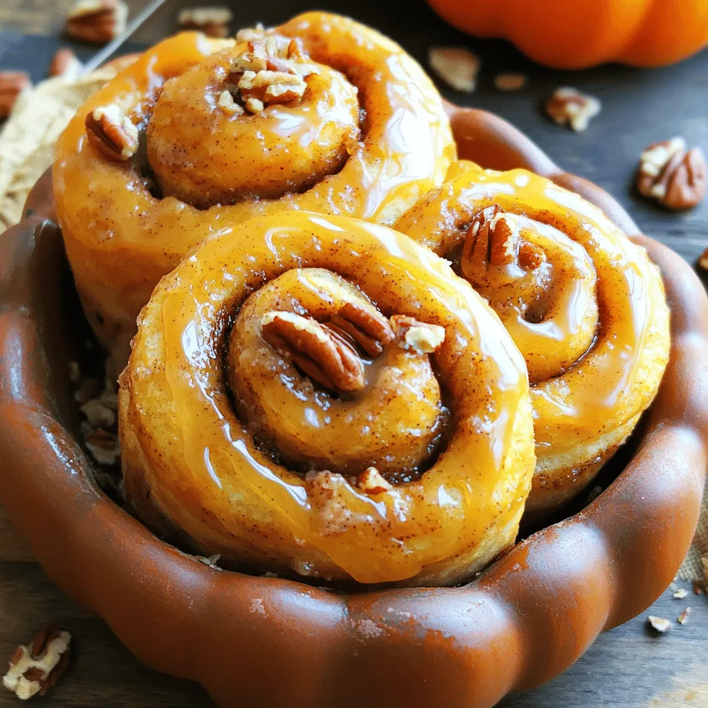 To make cinnamon roll pumpkins, you need some simple ingredients. Here’s the list: - 2 cups all-purpose flour - 1/2 cup granulated sugar - 1 tablespoon ground cinnamon - 1/4 teaspoon ground nutmeg - 1/2 teaspoon salt - 2 1/4 teaspoons active dry yeast (1 packet) - 1/2 cup warm milk (approximately 110°F) - 1/4 cup unsalted butter, melted - 1 large egg - 1/2 cup packed brown sugar - 1 tablespoon vanilla extract - 1/4 cup chopped pecans or walnuts (optional) - 1/2 cup icing sugar for drizzling Each ingredient plays a key role. The flour gives the rolls their structure. Sugar adds sweetness, while cinnamon gives that warm flavor we all love. Yeast makes the dough rise, creating soft and fluffy rolls. Warm milk activates the yeast, and butter adds richness. The egg binds everything together. Brown sugar adds a deep taste, and vanilla gives a nice aroma. Chopped nuts add crunch if you like, and icing sugar finishes them off with a sweet drizzle. For detailed cooking steps, check the Full Recipe. This way, you can enjoy these delightful treats at home! 1. Start by combining warm milk and yeast in a small bowl. Let it sit for 5-10 minutes. It will get frothy, which shows the yeast is ready. 2. In a large bowl, mix together the dry ingredients. This includes the all-purpose flour, granulated sugar, ground cinnamon, ground nutmeg, and salt. Whisk until everything is well combined. 1. Once your dough is ready, add the melted butter, large egg, vanilla extract, and the frothy yeast mixture to the dry mix. Stir until a soft dough forms. 2. Transfer the dough to a floured surface and knead gently for about 5-7 minutes. You want it to be smooth and elastic. 3. Roll the dough out into a rectangle that is about 1/4 inch thick. 4. Spread the packed brown sugar evenly over the dough. Then sprinkle some more ground cinnamon and chopped nuts on top if you like. 5. Starting from one edge, roll the dough tightly into a log. Make sure to seal the edges well. 1. Use a sharp knife to cut the log into 12 equal pieces. Place these pieces in a greased round baking pan or a muffin tin. 2. Preheat your oven to 375°F (190°C). Let the dough pieces rise for another 30 minutes, uncovered. 3. Bake the rolls in your preheated oven for 20-25 minutes. They should be golden brown and smell great. 4. After baking, let them cool for a bit. While they cool, mix icing sugar with a few drops of water to make a simple icing. Drizzle it over the warm rolls before serving. For the full recipe, check out the details provided above. Ensuring proper yeast activation To ensure your yeast works well, use warm milk. The milk should be about 110°F. Mix the yeast with the warm milk and let it sit for 5-10 minutes. You know the yeast is activated when it gets frothy. This step is key. If the yeast is not active, your rolls won't rise. Tips for kneading and dough texture Kneading develops gluten. This gives the dough its texture. Knead the dough for about 5-7 minutes. It should feel smooth and elastic. If it is too sticky, sprinkle a little flour. Make sure not to add too much flour, as it can make the rolls dry. How to make the ideal icing for drizzling For a simple icing, mix icing sugar with a few drops of water. The goal is a drizzling consistency. Start with one tablespoon of water and add more if needed. This icing adds sweetness and a nice touch to your rolls. Presentation ideas for autumn-themed display Serve your rolls in a pumpkin-shaped dish for a festive look. You can also sprinkle chopped nuts on top for added texture. Arrange them on a wooden board with small pumpkins around. This creates a warm, inviting scene perfect for fall gatherings. {{image_4}} You can add fun flavors to your cinnamon roll pumpkins. Adding spices like ginger or cloves brings warmth. These spices give a cozy fall vibe. You can also add chocolate chips or dried fruit. Chocolate chips add sweetness. Dried fruit, like raisins or cranberries, adds a chewy texture. Try mixing different flavors to find your favorite twist! You might want to change the recipe for dietary needs. If you're gluten-free, use gluten-free flour. It works well and tastes great! For a vegan option, swap the egg for a flax egg. You can also use plant-based butter and milk. These changes help everyone enjoy this treat. Feel free to get creative with substitutions! For the full recipe, be sure to check the guide. Store leftover cinnamon rolls at room temperature for up to two days. Place them in an airtight container. This keeps them soft and fresh. If you want to keep them longer, refrigerate them for up to a week. However, the fridge can dry them out. For best results, freeze the rolls. Wrap each roll in plastic wrap, then place them in a freezer bag. You can freeze them for up to three months. When ready to eat, let them thaw in the fridge overnight. To reheat cinnamon rolls, avoid the microwave if possible. The microwave can make them tough. Instead, use the oven for the best texture. Preheat the oven to 350°F (175°C). Place the rolls on a baking sheet. Cover them with foil to keep the moisture in. Heat for about 10-15 minutes. You can also reheat them in the toaster oven. Just be careful not to overdo it. Enjoy your warm, gooey cinnamon roll pumpkins! For a full recipe, check out the section above. How do you make pumpkin-flavored cinnamon rolls? To make pumpkin-flavored cinnamon rolls, start with your dough. Add pureed pumpkin to the dough mixture. You can use about half a cup of pumpkin puree. This gives the rolls a rich flavor and moist texture. Mix the pumpkin in with the wet ingredients. Then, follow the same steps in the Full Recipe to roll and fill the dough. Can I make these in advance? Yes, you can make these cinnamon roll pumpkins in advance. Prepare the dough and fill it, then cut the rolls. Place them in a greased pan and cover them tightly with plastic wrap. You can store them in the fridge overnight. The next day, take them out, let them rise, and bake as usual. How do you know when the rolls are fully baked? You can tell the rolls are fully baked by their color and smell. They should be golden brown and smell sweet. You can also use a toothpick. Insert it into the center of a roll. If it comes out clean, the rolls are ready. If you see wet dough, bake a few minutes longer. In this post, we explored making delicious cinnamon roll pumpkins. We covered ingredients, step-by-step instructions, and tips for perfection. We even looked at fun variations and storage tips. Remember, the right techniques make a big difference in flavor and texture. Enjoy experimenting with these rolls. They bring warmth and joy to your kitchen. Happy baking!