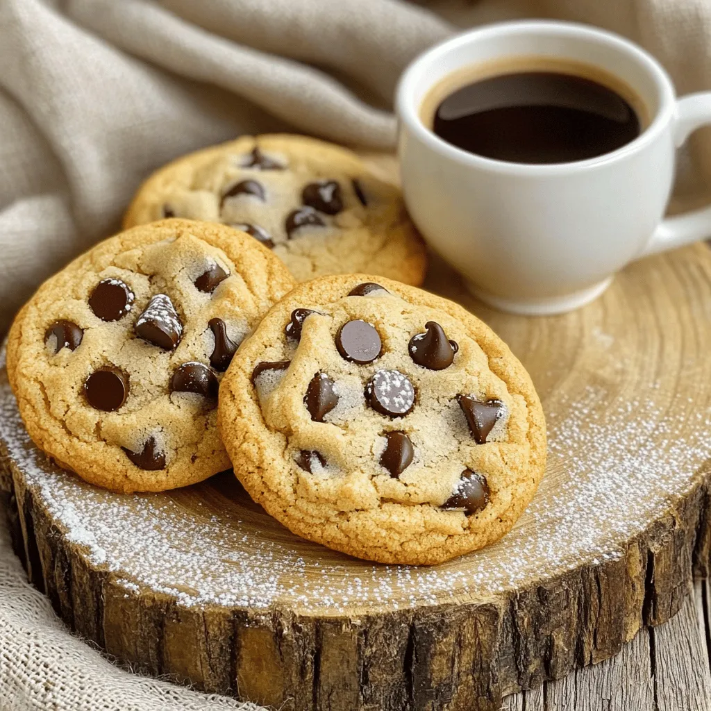 - 1 cup unsalted butter - 3/4 cup granulated sugar - 3/4 cup brown sugar - 1 large egg - 2 teaspoons vanilla extract - 2 cups all-purpose flour - 1 teaspoon baking soda - 1 teaspoon salt - 1 tablespoon instant espresso powder - 1 cup semi-sweet chocolate chips - Optional: 1/2 cup chopped walnuts When baking cookies, using the right ingredients is key. Each component plays a role in flavor and texture. The unsalted butter gives the cookies a rich taste. The two sugars create a perfect balance of sweetness. The egg adds moisture and helps bind the dough. Vanilla extract adds warmth to the flavor. The all-purpose flour provides structure, while baking soda helps them rise. The salt enhances all the flavors, making them pop. Instant espresso powder brings the coffee flavor to life. Semi-sweet chocolate chips add a delicious touch of sweetness. If you like crunch, add chopped walnuts for texture. - 1 cup = 227 grams - 1 tablespoon = 3 teaspoons Knowing how to convert measurements helps in baking. If you don’t have cups, use grams instead. This way, you can achieve perfect results every time. - Vegan butter alternatives: Use coconut oil or vegan margarine. - Gluten-free flour options: Almond flour or a gluten-free flour blend works well. - Adjusting sugar levels: Reduce sugar by 1/4 cup for less sweetness. Sometimes, you may need to adjust ingredients. If you follow a vegan diet, try coconut oil for butter. If you need gluten-free options, almond flour is a great choice. You can also cut back on sugar if you prefer less sweetness. These swaps make the cookies friendly for various diets. Check out the Full Recipe to see how to make these delicious treats! - Preheat your oven to 350°F (175°C). - Line two baking sheets with parchment paper. This helps cookies not stick. - In a large bowl, combine 1 cup of softened unsalted butter, 3/4 cup granulated sugar, and 3/4 cup brown sugar. - Using an electric mixer, cream these together for about 2-3 minutes. The mix should be light and fluffy. - Add 1 large egg and 2 teaspoons of pure vanilla extract. Mix until smooth. - In another bowl, whisk together 2 cups of all-purpose flour, 1 teaspoon baking soda, 1 teaspoon salt, and 1 tablespoon instant espresso powder. - Gradually add this dry mix into the wet ingredients. Stir gently with a spatula to combine. - Use a tablespoon or cookie scoop to drop rounded balls of dough onto the baking sheets. - Leave about 2 inches between each ball for spreading. - Bake in the preheated oven for 10-12 minutes. The cookies should be golden brown on the edges and soft in the center. - Let cookies cool for 5 minutes on the sheets before moving them to a wire rack. This helps them set nicely. For more details, check out the Full Recipe. To get the best texture in your espresso chocolate chip cookies, avoid overmixing. When you mix the dry ingredients with the wet ones, stir just until you see no flour. Overmixing can make cookies tough and less chewy. Using room temperature ingredients helps too. When butter and egg are warm, they blend better. This gives your cookies a nice, soft texture. Espresso powder comes in many types. You can choose dark roast for a strong flavor or a lighter roast for a milder taste. Both work well in this recipe. Adding extra chocolate chips boosts the flavor and richness. You can mix semi-sweet with dark chocolate chips for a fun twist. For serving, arrange your cookies on a wooden platter. It gives a warm, inviting look. A dusting of powdered sugar adds a nice touch. To keep your cookies fresh, store them in an airtight container. If you need to reheat, pop them in the microwave for a few seconds. This helps regain the soft texture. For the full recipe, check the details above. Enjoy your baking! {{image_4}} You can change the chocolate in your cookies for different tastes. Using dark chocolate chips gives a rich and bold flavor. It pairs well with the espresso and adds depth. On the other hand, white chocolate or milk chocolate brings sweetness and creaminess. You can mix these chocolates or use them alone. The choice is up to you! Adding spices can make these cookies even more special. A pinch of cinnamon or nutmeg can warm up the flavor. You can also try adding orange or almond extract for a twist. These flavors blend nicely with chocolate and coffee. Experiment and find what you love! If you want a healthier cookie, try reducing the sugar. You can cut the sugar by a quarter without losing taste. Another option is to use whole wheat flour instead of all-purpose flour. This swap adds fiber and nutrients. Your cookies will still taste great, but with a little boost in health! For the Full Recipe, follow the steps and enjoy your baking adventure! To keep your espresso chocolate chip cookies fresh, use an airtight container. This helps seal in moisture and flavor. You can also use a cookie jar with a tight lid. Make sure to layer parchment paper between the cookies. This prevents them from sticking together. - Use these best containers: - Airtight containers - Cookie jars with lids To keep cookies fresh, store them at room temperature. Avoid placing them in the fridge, as this can dry them out. If you want to keep them for longer, consider freezing them. Espresso chocolate chip cookies can last about a week when stored properly. Their shelf life may vary based on ingredients and conditions. If you notice any change in texture or smell, it's best to toss them. For longer storage, you can freeze your cookies. Wrap each cookie in plastic wrap and place them in a freezer-safe bag. This method keeps them fresh for up to three months. When you're ready to enjoy them, simply thaw them at room temperature. To reheat your cookies, use the oven for the best results. Preheat the oven to 350°F (175°C) and place the cookies on a baking sheet. Heat them for about 5 minutes. This method revives their soft texture. If your cookies get stale, you can refresh them. Place a slice of bread in the container with the cookies for a few hours. The cookies will absorb moisture from the bread, making them soft again. To make your cookies chewier, adjust the baking time. Bake for a shorter time. Check them at 10 minutes. If they look soft in the center, remove them. They will firm up as they cool. Using brown sugar helps too. Brown sugar adds moisture. It makes cookies softer. White sugar can make them crispier. Use a mix of both for the best texture. Yes, you can make the dough in advance. Mix the dough and chill it in the fridge. This helps the flavors blend. You can keep it in the fridge for up to 3 days. Freezing cookie dough works well too. Scoop the dough into balls. Place them on a baking sheet and freeze. Once frozen, transfer them to a bag. They stay good for about 3 months. If you don’t have espresso powder, try instant coffee. It gives a similar coffee flavor. Just use the same amount as espresso powder. You can also use brewed espresso. Use 2 tablespoons of brewed espresso for each tablespoon of espresso powder. Reduce the liquid in your other ingredients slightly. This helps keep the dough right. These cookie recipes are simple and fun to make. We covered the main ingredients and their roles. You learned about substitutions and how to measure accurately. Following the steps, you can create chewy cookies every time. Keep experimenting with flavors and variations to find your favorite. Remember the storage tips to enjoy your cookies longer. With practice, you'll master these delicious treats!