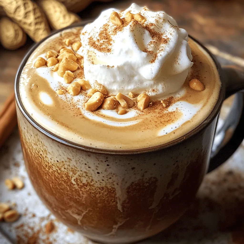 - Coffee: Use 1 cup of brewed coffee. You can serve it hot or cold. I prefer a strong brew for the best flavor. - Peanut Butter: Grab 2 tablespoons of creamy peanut butter. Creamy blends best with the milk. - Sweetener: Add 1 tablespoon of maple syrup or honey. Adjust to your taste for sweetness. - Milk Options: Use 1/2 cup of your choice of milk. Dairy, almond, or oat milk all work well. - Flavor Enhancements: Add 1/2 teaspoon of vanilla extract for depth. A pinch of ground cinnamon is also nice for extra warmth. Whipped cream and crushed peanuts are great for garnishing. This simple Peanut Butter Coffee Latte recipe is easy to make at home. Check out the Full Recipe for more details. First, you need to brew your coffee. You can use any method you like. Some popular methods are drip, French press, or pour-over. Each method gives a unique taste, so try them all! I recommend a medium roast coffee. It has a nice balance of flavor and strength. Next, let’s make the peanut butter milk. Start by melting the peanut butter. You can do this by using a small saucepan. Add the peanut butter and your milk of choice. Heat it on medium. Stir it well until the peanut butter blends smoothly with the milk. This step makes it creamy and delicious. Now it’s time to blend everything. In a blender, pour in the brewed coffee, the peanut butter milk, maple syrup, and vanilla extract. For fun, you can add a pinch of cinnamon. Blend this mixture until it’s frothy and well combined. The order of ingredients is key for the best flavor. Your Peanut Butter Coffee Latte is almost ready! Pour it into a large mug and enjoy. If you want, you can add whipped cream and crushed peanuts on top for extra fun. Follow the Full Recipe for more details on each step! - Sweetness Adjustments You can change how sweet your latte is. Start with one tablespoon of maple syrup. Taste it after blending. If you want it sweeter, add more syrup or honey. This way, you get the perfect balance for your taste. - Adding Spices A pinch of ground cinnamon adds warmth. Nutmeg or cocoa powder can also work well. Just a little can make a big difference. Experiment with these spices to find your favorite mix. - How to Make it Creamy To make your latte creamy, use whole milk or a nut milk blend. Heat the milk and peanut butter slowly. Stir well to blend them smoothly. This creates a rich, velvety texture for your drink. - Frothing Techniques You can froth the milk with a whisk or a frother. If you don’t have a frother, shake it in a jar. This adds air and gives your latte a fluffy top. Frothing makes your drink feel special. - Creative Garnishes Whipped cream makes your latte look fancy. Top it with crushed peanuts or a sprinkle of cinnamon. You can even add a drizzle of chocolate syrup for a fun twist. Make it pretty to enjoy it even more. - Serving Suggestions Serve your latte in a big mug to show off the layers. Pair it with a cookie or a slice of cake. This makes for a nice snack or dessert. Enjoy your Peanut Butter Coffee Latte with friends for a great treat. {{image_4}} You can use different types of milk in your Peanut Butter Coffee Latte. Dairy milk gives a rich taste. Non-dairy milk, like almond or oat, adds unique flavors. Each choice changes the drink's texture and taste. I often switch between almond and oat for variety. Almond milk is nutty, while oat milk is creamy and smooth. You can customize your latte with fun flavors. Adding chocolate or caramel makes it sweeter and richer. Just swirl in some chocolate syrup or drizzle caramel on top. Seasonal flavors also work great. In fall, try adding pumpkin spice. For summer, a touch of mint can refresh your drink. If you want a healthier option, try low-calorie sweeteners. Stevia or monk fruit can replace sugar without extra calories. Sugar-free syrups are another way to sweeten your latte. They come in many flavors and keep the taste good. You can adjust the sweetness based on your taste. This way, everyone can enjoy their own perfect Peanut Butter Coffee Latte. For the complete Peanut Butter Coffee Latte recipe, check the Full Recipe. To keep your Peanut Butter Coffee Latte fresh, store it in the fridge. Use an airtight container. This helps prevent the flavors from mixing with other foods. Try to use it within two days for the best taste. If you notice any separation, just give it a good shake before serving. When reheating, use a microwave or stovetop. If using a microwave, heat it in short bursts. Stir in between to ensure it warms evenly. If using the stovetop, heat it on low and stir constantly. This keeps the latte creamy and delicious. Avoid boiling, as it may alter the taste and texture. The best flavor of your Peanut Butter Coffee Latte lasts about two days in the fridge. After that, it may lose its rich taste. For the best experience, always check for freshness before drinking. If it smells off or has an unusual texture, it’s best to toss it. Enjoy your latte at its peak! For the best Peanut Butter Coffee Latte, use a medium roast coffee. This blend gives you a smooth taste. Dark roasts can overpower the peanut butter flavor. Light roasts may lack depth. Brew your coffee strong to balance the peanut butter and sweetener. Yes, you can easily make a vegan Peanut Butter Coffee Latte. Simply use plant-based milk like almond, soy, or oat milk. Replace honey with maple syrup, as it is vegan-friendly. This keeps the drink delicious without any animal products. To adjust sweetness, start with one tablespoon of maple syrup. Taste the latte after blending. If you prefer it sweeter, add more syrup little by little. You can also use honey if you are not vegan. Remember, sweetness can enhance the peanut flavor. You can use crunchy peanut butter if you like texture. It adds a fun crunch to each sip. Just ensure it blends well with the milk. If it doesn’t mix smoothly, you may need to stir more. Keep in mind, a creamier version blends better. Absolutely! To make an iced Peanut Butter Coffee Latte, brew your coffee and let it cool. Mix the peanut butter with cold milk instead of warming it. Pour the mixture over ice. Blend it just like the hot version for a refreshing treat. Enjoy your drink chilled! In this blog post, we explored how to make a delicious Peanut Butter Coffee Latte. We covered key ingredients like coffee, peanut butter, and various milk options. You learned step-by-step instructions, from brewing to blending. I shared tips for enhancing flavor and achieving the perfect consistency. We also discussed variations, storage methods, and common questions. Remember, you can customize your latte to fit your taste. Enjoy experimenting with flavors and ingredients to create your ideal drink!