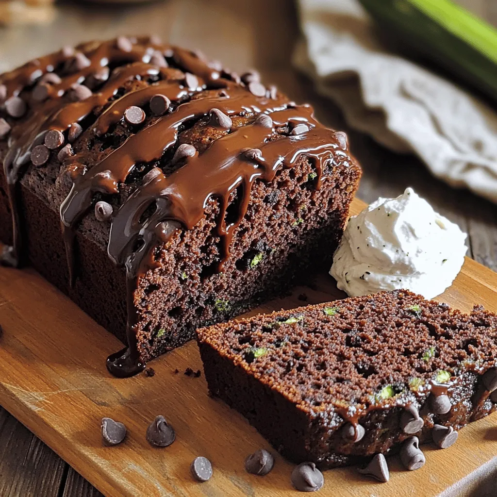 - 1 ½ cups grated zucchini - 1 cup almond flour - ½ cup unsweetened cocoa powder - ½ cup gluten-free all-purpose flour - ½ cup coconut sugar - Chocolate chips (dairy-free options) - Other sweeteners (brown sugar, honey) - 9x5 inch loaf pan - Mixing bowls - Whisk and spatula You need fresh, grated zucchini for this recipe. It adds moisture and flavor. Make sure to squeeze out the excess water. Almond flour and cocoa powder create a rich base. Gluten-free all-purpose flour helps give the bread structure. Coconut sugar adds sweetness without being too overpowering. You can also add chocolate chips for extra sweetness. They melt and create little pockets of chocolate bliss. If you want, you can try using different sweeteners, like brown sugar or honey. For this recipe, you will need basic kitchen tools. A 9x5 inch loaf pan is perfect for baking. Mixing bowls help keep your ingredients organized. A whisk and spatula make mixing easy. You can find the full recipe in the article. It includes all you need to know to make this delicious treat! - First, grate 1 ½ cups of zucchini. Use a box grater for best results. - Sprinkle a pinch of salt on the grated zucchini. Let it sit for 10 minutes. This helps remove water. - After resting, take a clean kitchen towel and squeeze the zucchini. Remove extra moisture well. - In a large bowl, combine 1 cup almond flour, ½ cup cocoa powder, and ½ cup gluten-free flour. - Add 1 teaspoon baking soda, 1 teaspoon baking powder, and ½ teaspoon salt to the mix. Whisk until smooth. - In another bowl, whisk together ½ cup coconut sugar and ½ cup pure maple syrup. - Add 2 large eggs and whisk until mixed well. - Pour in ¼ cup melted coconut oil and 1 teaspoon vanilla extract. Mix until smooth. - Pour the wet mix into the dry mix. Stir gently until no dry flour shows. - Fold in the squeezed zucchini. Make sure it spreads evenly in the batter. - Add ½ cup chocolate chips and gently mix them in. If you want, save some chips for the top. - Pour the batter into your greased 9x5-inch loaf pan. Smooth the top with a spatula. - If you saved chocolate chips, sprinkle them on top now. - Bake in your preheated oven at 350°F (175°C) for 50-60 minutes. - Check if it’s done by inserting a toothpick. It should come out clean or with a few crumbs. Enjoy making this delicious Gluten-Free Chocolate Zucchini Bread! You can find the full recipe for all the details. You can swap coconut sugar for brown sugar if you want. Brown sugar gives a similar sweet flavor. If you prefer, use honey or agave syrup. Just remember to adjust the liquid in your recipe. For gluten-free flour, try different blends. Almond flour works great, but you can also use oat flour or a gluten-free all-purpose mix. Each flour gives a unique texture. Mix and match to find what you like best. Make sure your oven is at the right temperature. An accurate oven helps the bread bake evenly. Use an oven thermometer to check if needed. Don’t overmix your batter. Mix just enough to combine everything. Overmixing can make the bread dense and tough. Gently fold in the zucchini and chocolate chips to keep it light. To serve the bread, slice it and arrange it on a nice plate. You can drizzle melted chocolate over the top for a special touch. Pair the bread with toppings like whipped cream or a scoop of ice cream. A little bit of coconut whipped cream adds a tropical flavor. Enjoy your delicious creation! {{image_4}} You can make this gluten-free chocolate zucchini bread even more delicious. Try adding nuts like walnuts or pecans. They add a nice crunch and flavor. Just chop them up and fold them into the batter. You can also enhance the flavor with spices. A dash of cinnamon gives warmth. A little espresso powder adds depth. Both are simple ways to make this recipe your own. Want to switch it up? You can make chocolate zucchini muffins instead of bread. Just prepare the batter as usual. Instead of a loaf pan, use a muffin tin. Fill each cup about two-thirds full. Bake the muffins for about 20-25 minutes. Check them with a toothpick. If it comes out clean, they are done. This is a fun twist that kids love! If you want a vegan version, it’s easy to make. Substitute the eggs with flax eggs. Mix one tablespoon of flaxseed meal with two and a half tablespoons of water. Let it sit for a few minutes to thicken. Make sure all your ingredients are dairy-free. Use dairy-free chocolate chips and coconut oil. This way, everyone can enjoy your chocolate zucchini bread! For the full recipe, check out the recipe section above. To store leftover gluten-free chocolate zucchini bread, let it cool completely. Wrap it tightly in plastic wrap. You can also put it in an airtight container. This keeps it moist. Store it at room temperature for up to three days. If you want to keep it longer, refrigeration is a good option. Place the wrapped bread in the fridge. It will stay fresh for about a week this way. For long-term storage, freezing is the best method. Slice the bread first, so you can take out only what you need. Wrap each slice in plastic wrap. Then, place all slices in a freezer-safe bag or container. This keeps them safe from freezer burn. When you're ready to eat, take out a slice. Thaw it in the fridge overnight or on the counter for a few hours. You can reheat it in the oven for a warm treat. The shelf life of your gluten-free chocolate zucchini bread depends on how you store it. At room temperature, it lasts for about three days. In the fridge, it can stay fresh for up to one week. If you freeze it, it can last for about three months. Always check for signs of spoilage, like mold or an off smell, before enjoying your bread. You should not use regular flour. Regular flour has gluten, which helps bread rise. Gluten-free flour blends have different properties. They often contain a mix of flours and starches. This mix gives a good texture and taste. Almond flour adds moisture and flavor. Gluten-free all-purpose flour helps with structure. Each type of flour plays a unique role in this recipe. To check if your zucchini bread is done, use a toothpick. Insert it into the center of the bread. If it comes out clean or has a few moist crumbs, it’s done. The top should look slightly cracked and spring back when pressed. If it’s still wet, bake it for a few more minutes. Keep an eye on it to avoid overbaking. Yes, you can use frozen zucchini. Thaw it before using in your recipe. Make sure to squeeze out excess water after thawing. This will help keep your bread from becoming too wet. Frozen zucchini works well, but fresh zucchini gives the best flavor. Just remember to handle it carefully while mixing into the batter. This zucchini bread recipe combines simple, healthy ingredients for a tasty treat. You learned how to prepare, mix, and bake your own bread. I shared tips for substitutions and variations to suit your taste. Remember, this bread can be stored or frozen for later enjoyment. Enjoying a slice of this gluten-free delight with your favorite toppings can elevate any snack time. Bake, taste, and share. Your kitchen will be filled with deliciousness!