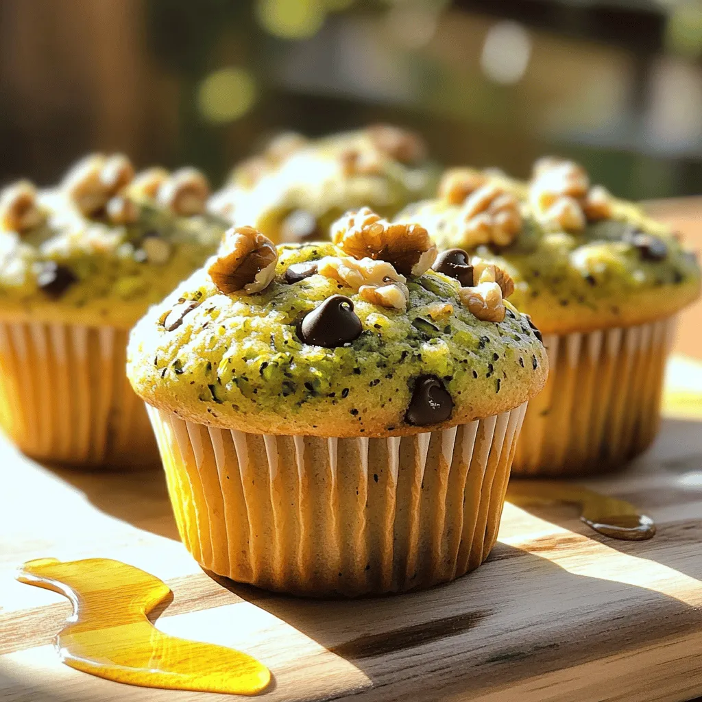 To make healthy zucchini muffins, gather these simple ingredients: - 1 cup grated zucchini (about 1 medium zucchini) - 1 cup whole wheat flour - 1/2 cup rolled oats - 1/2 cup honey or maple syrup - 1/4 cup unsweetened applesauce - 2 large eggs, at room temperature - 1/3 cup coconut oil, melted and slightly cooled - 1 teaspoon baking powder - 1 teaspoon baking soda - 1/2 teaspoon sea salt - 1 teaspoon ground cinnamon - 1/2 cup chopped walnuts or pecans (optional for crunch) - 1/2 cup dark chocolate chips (optional for a touch of sweetness) You can easily swap some ingredients if needed: - For the flour, try almond flour or oat flour for a gluten-free option. - Use agave syrup or brown sugar instead of honey or maple syrup. - If you want to skip eggs, use 1/4 cup of flaxseed meal mixed with 1/2 cup of water. - Applesauce can be replaced with mashed banana for a different flavor. These muffins are not just tasty, but also healthy. Here’s what each muffin offers: - Calories: About 150 - Protein: 4g - Carbohydrates: 20g - Dietary Fiber: 3g - Sugars: 5g - Fats: 7g - Vitamins and minerals: Rich in Vitamin A, calcium, and iron. With these ingredients, you’ll create tasty, healthy muffins. Try the Full Recipe for a delightful treat! First, gather your ingredients. You need grated zucchini, honey or maple syrup, applesauce, eggs, and coconut oil. In a large bowl, mix the grated zucchini, honey, applesauce, eggs, and melted coconut oil. Whisk it well until smooth. In another bowl, combine whole wheat flour, rolled oats, baking powder, baking soda, sea salt, and ground cinnamon. Mix these dry ingredients together thoroughly. Slowly add the dry mix to the wet ingredients. Stir gently to combine. Remember, a few lumps are okay. If you want, fold in walnuts or dark chocolate chips for extra flavor. Now it’s time to bake! Preheat your oven to 350°F (175°C). Line your muffin tin with paper liners or grease it lightly to prevent sticking. Use a scoop or measuring cup to fill each muffin cup about two-thirds full with batter. This gives them room to rise. Place the muffin tin in your preheated oven and bake for 18-20 minutes. To check if they are done, insert a toothpick into the center of a muffin. If it comes out clean, they are ready! Once baked, take the muffin tin out of the oven. Let the muffins cool in the tin for about 5 minutes. Then, transfer them to a wire rack to cool completely. This helps them stay soft and fluffy. To store your muffins, place them in an airtight container at room temperature. They will stay fresh for up to a week. Enjoy these tasty, healthy muffins as a snack or breakfast! For the full recipe, check out the details above. Using zucchini in muffins is a great way to add moisture and nutrition. Here are some tips: - Choose the right zucchini: Pick fresh, firm zucchinis. Smaller ones are sweeter. - Grate it well: Use a box grater for even sizing. This helps it blend into the batter. - Drain excess moisture: If your zucchini is wet, lightly squeeze it in a towel. This prevents sogginess. Keeping your muffins moist is key for great texture. Here’s how to achieve this: - Use applesauce: This adds moisture without extra fat. It also adds natural sweetness. - Don’t overmix: Mix until just combined. Overmixing can make muffins dense. - Store properly: Keep muffins in an airtight container. This helps them stay soft longer. Avoiding common mistakes can make all the difference. Here are a few to watch for: - Skipping the eggs: Eggs help bind the mixture and add moisture. Don’t skip them! - Overbaking: Keep an eye on the time. Muffins can dry out quickly if baked too long. - Not cooling: Allow muffins to cool on a wire rack. This helps them stay fluffy and prevents sogginess. For the full recipe of these delightful Healthy Zucchini Muffins, follow the steps carefully to enjoy a tasty treat! {{image_4}} You can make this recipe gluten-free! Just replace whole wheat flour with a gluten-free blend. Look for one that has xanthan gum included. This helps the muffins rise and stay fluffy. You might also want to use certified gluten-free oats. They bring great texture and flavor to your muffins. Want to make these muffins vegan? You can swap the eggs for flax eggs. To make one flax egg, mix one tablespoon of ground flaxseed with three tablespoons of water. Let it sit for five minutes. This mixture will work just like an egg in the recipe. Also, use maple syrup instead of honey. It keeps it sweet and plant-based! Add some fun flavors to your muffins! You can mix in: - 1/2 cup of shredded coconut for a tropical twist - 1/2 cup of blueberries for a burst of fruit - 1 teaspoon of vanilla extract for a warm aroma - A pinch of nutmeg for extra spice Experiment with these add-ins and find your favorite combo. Each choice adds a unique taste to the muffins. For the full recipe, check out the main instructions. Enjoy baking! You can keep your zucchini muffins fresh by storing them in an airtight container. This helps lock in moisture. At room temperature, they last up to one week. If you want them to last longer, refrigerate them for up to two weeks. Just remember to let them cool completely before you store them. Freezing is a great option if you want to save some muffins for later. First, let the muffins cool down completely. Then, wrap each muffin tightly in plastic wrap. After that, place them in a freezer-safe bag. This method keeps them fresh for up to three months. When you're ready to enjoy them, just pull a muffin from the freezer. To reheat your zucchini muffins, the oven is the best choice. Preheat your oven to 350°F (175°C). Place the muffins on a baking sheet and heat them for about 10 minutes. This makes them warm and soft again. If you’re in a hurry, you can use the microwave. Heat them for about 15-20 seconds. Just be careful not to overheat, or they may become tough. Yes, you can swap zucchini for other veggies. Carrots or squash work well. Just make sure they are grated finely. This keeps the texture nice. Each vegetable brings its own flavor and moisture. Experimenting can lead to tasty new muffins. Remember, if you use a wetter veggie, you may need to adjust the dry ingredients. Muffins are done when a toothpick comes out clean. Insert it into the center of a muffin. If it pulls out with wet batter, bake longer. Typically, they need 18-20 minutes at 350°F. Keep an eye on them; ovens can vary. The muffins also turn golden brown on top when ready. Grate zucchini using a box grater or a food processor. The box grater gives you control. Use the medium or large holes for the best texture. If using a food processor, cut the zucchini into chunks first. After grating, press the zucchini in a clean cloth. This removes extra moisture. Too much liquid can make the muffins soggy. For the best results, aim for about one cup of grated zucchini for this recipe. You now have all the tools to make great zucchini muffins. We discussed ingredients, including swaps and nutritional facts. You learned easy steps for mixing, baking, cooling, and storing your muffins. I shared tips to keep them moist and avoid common errors. We explored fun gluten-free and vegan options, plus tasty mix-ins. Lastly, I covered how to store and reheat your muffins. Enjoy baking these delicious treats!