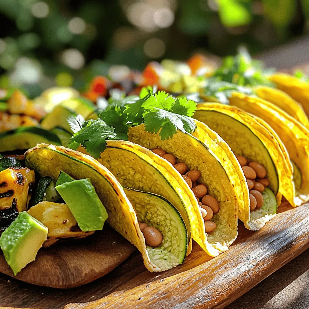 - 2 cups zucchini, grated - 1/2 cup almond flour - 1 large egg - 1/4 teaspoon garlic powder - 1/4 teaspoon onion powder - Salt and pepper, to taste - 1 tablespoon fresh cilantro, chopped (optional) - 1 tablespoon olive oil (for cooking) These ingredients come together to create soft, nutritious taco shells. Zucchini makes these shells light and healthy. Almond flour adds a nice texture and flavor. The egg acts as a binder, helping everything stay together. Garlic and onion powder bring in a savory touch. Add salt and pepper to taste for extra seasoning. If you want a fresh kick, toss in some chopped cilantro. Lastly, olive oil is key for cooking the shells. You can find the full recipe for these tasty taco shells in the earlier sections. Enjoy experimenting with these ingredients! To start, grate 2 cups of zucchini using a box grater. Next, you need to remove the moisture. Place the grated zucchini in a clean kitchen towel or cheesecloth. Twist the towel tightly to squeeze out as much water as you can. This step is key. If you skip it, your taco shells may turn out soggy. You want them to hold their shape and be firm. Now, grab a mixing bowl. Combine the drained zucchini with 1/2 cup of almond flour, 1 large egg, 1/4 teaspoon of garlic powder, 1/4 teaspoon of onion powder, and some salt and pepper. If you want to add a burst of flavor, toss in 1 tablespoon of chopped fresh cilantro. Stir the mix until it looks like a dough. This will help your taco shells hold together well. Before cooking, preheat a non-stick skillet over medium heat. Once it’s hot, drizzle in some olive oil. Make sure to tilt the pan so the oil coats the bottom evenly. Now, take about 1/4 cup of the zucchini mix and place it in the skillet. Flatten it gently to make a round shape, about 1/4 inch thick. Make sure to leave space between each shell. Cook the shells for about 3-4 minutes on one side until they turn golden brown. Use a spatula to flip them carefully. Cook the other side for another 3-4 minutes until they are set and lightly browned. After cooking, transfer the shells to a plate to cool. Repeat this until you finish all the zucchini mixture. Add more olive oil as needed. Once cooled, fill your taco shells with your favorite toppings. Try seasoned black beans, grilled veggies, zesty salsa, or creamy avocado for a tasty treat. For the full recipe, check out the details above. To avoid soggy shells, always drain the zucchini well. Grate it and then squeeze out the moisture using a towel. This step is key. Too much water makes your shells fall apart. Ensure even cooking by keeping the shells the same size. Use a measuring cup to scoop the mix. Flatten each shell to about 1/4 inch thick. This helps them cook evenly. Don't crowd the pan. Leave space between shells for air to circulate. Pair your zucchini taco shells with fresh, vibrant fillings. Try seasoned black beans, grilled veggies, or zesty salsa. You can even add creamy avocado for a rich touch. For presentation, arrange the filled shells on a colorful platter. Add lime wedges and extra cilantro for a pop of color. A sprinkle of chili flakes can add a nice kick. These small touches make your dish look great and taste even better! For the full recipe, check out the Soft Zucchini Taco Shells recipe. {{image_4}} To make your soft zucchini taco shells more exciting, you can add herbs and spices. Fresh herbs like basil or oregano can boost the flavor. A dash of cumin or smoked paprika adds warmth. If you prefer heat, try a pinch of cayenne pepper. If you need a substitute for almond flour, try coconut flour. Keep in mind, coconut flour absorbs more moisture. Use half the amount of coconut flour compared to almond flour. Adding a little extra egg can help bind the mixture together. You can fill your zucchini taco shells with many healthy toppings. Seasoned black beans, grilled chicken, or sautéed mushrooms are all tasty options. You can also use fresh veggies like bell peppers or corn for crunch. For vegetarian or vegan options, consider using lentils or quinoa. These provide protein and texture. Avocado or a dollop of cashew cream can add creaminess. Top your filled shells with fresh salsa or pico de gallo for a zesty kick. For the full recipe, check out the detailed instructions above. To keep your leftover taco shells fresh, store them in an airtight container. Place a paper towel at the bottom to absorb any moisture. This helps the shells stay crisp. Seal the container tightly and place it in the fridge. They will last for about three days. When you're ready to eat them, you can reheat the shells. Heat a non-stick skillet over medium heat. Place the shells in the skillet for about one minute on each side. This brings back their warmth and a bit of crispness. You can freeze both uncooked and cooked taco shells. To freeze uncooked shells, shape them and place them on a baking sheet. Make sure they don't touch each other. Freeze until firm, then transfer them to a freezer-safe bag. You can store these for up to three months. To freeze cooked shells, let them cool completely. Place them in an airtight container, separating layers with parchment paper. They will also stay good for about three months. When you're ready to use them, defrost the shells in the fridge overnight. For reheating, place them in a hot skillet for a couple of minutes. This keeps them tasty and warm. To make zucchini taco shells, start by grating 2 cups of zucchini. After grating, use a clean kitchen towel to squeeze out the extra moisture. This step is key to keeping the shells firm. In a bowl, mix the drained zucchini with 1/2 cup of almond flour, 1 egg, and seasonings like garlic powder and onion powder. Stir until it forms a dough. Next, heat a non-stick skillet over medium heat and add olive oil. Scoop 1/4 cup of the mixture into the skillet, flatten it to about 1/4 inch thick, and cook for 3-4 minutes until golden brown. Flip the shell and cook for another 3-4 minutes. Once done, cool the shells and fill them with your favorite toppings, like seasoned black beans or grilled veggies. Yes, zucchini taco shells are very healthy! Zucchini is low in calories and high in vitamins and minerals. It's rich in Vitamin C, which helps boost your immune system. Plus, zucchini contains fiber, aiding digestion and keeping you full. Almond flour is a great source of healthy fats and protein, making these shells a smart choice. Using fresh herbs like cilantro can also add flavor and nutrients. Overall, this recipe offers a tasty way to enjoy a nutritious meal. Yes, you can prepare these taco shells in advance! After cooking, let them cool and store them in an airtight container in the fridge for up to three days. You can also freeze the uncooked mixture. Just spoon the mixture onto parchment paper, freeze until solid, then transfer to a freezer bag. When ready to cook, thaw them in the fridge overnight and follow the cooking steps. This way, you can enjoy fresh taco shells whenever you want! For the complete recipe, check out the Full Recipe. Zucchini taco shells are a fun and healthy twist on a classic dish. We covered ingredients, preparation steps, and cooking tips. You learned how to avoid soggy shells and add flavorful toppings. Remember, these shells are not just tasty; they also pack good nutrition. You can store leftovers or freeze extras for later use. Enjoy experimenting with different flavors and fillings. Your meals can be both fun and healthy. Now, get cooking and enjoy these delicious zucchini taco shells!